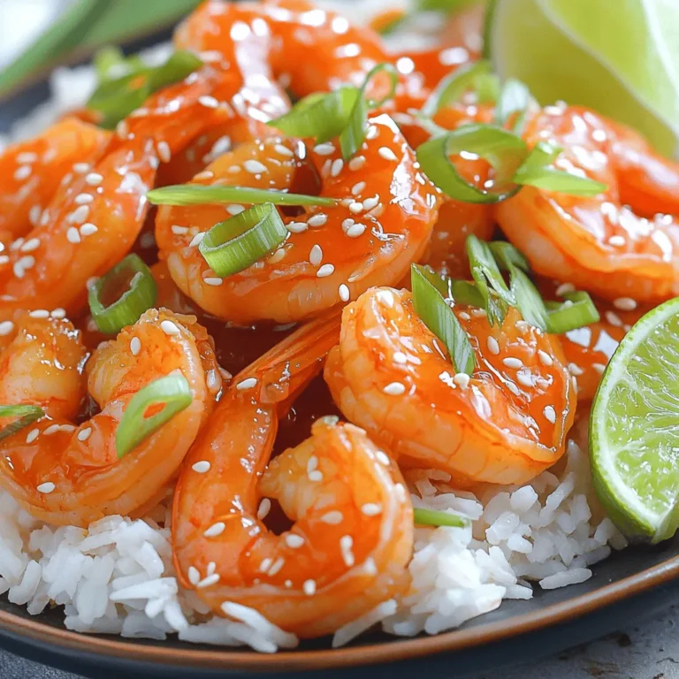 - 1 pound large shrimp, peeled and deveined - 2 tablespoons Sriracha sauce - 3 tablespoons honey - 1 tablespoon soy sauce - 2 cloves garlic, minced - 1 tablespoon fresh ginger, grated - 2 tablespoons sesame oil - 1 tablespoon lime juice - 1 green onion, sliced - Sesame seeds - Salt and pepper to taste For Spicy Sriracha Honey Shrimp, you need fresh, high-quality shrimp. The shrimp should be large and deveined for the best result. Sriracha sauce gives it heat, while honey adds sweetness. Use fresh garlic and ginger for a punch of flavor. Sesame oil adds richness, and lime juice brightens the dish. Optional garnishes like green onion and sesame seeds add color and texture. They make the dish look beautiful on the plate. Salt and pepper add extra taste, but use them to your liking. You can find the full recipe above to guide you through the cooking process. - In a medium bowl, whisk together: - 2 tablespoons Sriracha sauce - 3 tablespoons honey - 1 tablespoon soy sauce - 2 cloves garlic, minced - 1 tablespoon fresh ginger, grated - 2 tablespoons sesame oil - 1 tablespoon lime juice - Salt and pepper to taste - Coat the shrimp in the marinade. Toss well to cover every piece. - Cover the bowl with plastic wrap. Refrigerate for at least 20 minutes. This step lets the shrimp soak up all the amazing flavors. - Heat a large skillet over medium-high heat. If you like, add a touch of sesame oil for extra taste. - Add the marinated shrimp to the pan in a single layer. Cook for about 2-3 minutes. Flip the shrimp halfway to ensure even cooking. They should turn pink and opaque. - Pour the reserved marinade into the pan. Let it simmer for another 2-3 minutes. This thickens the sauce and coats the shrimp nicely. - Remove from heat and let it cool slightly. - Garnish with sliced green onions and sprinkle sesame seeds on top. This adds a nice crunch and extra flavor. - For a great meal, serve the Spicy Sriracha Honey Shrimp on jasmine rice or quinoa. Drizzle extra sauce over the top and add lime wedges on the side. - To adjust spice levels, start with less Sriracha. You can always add more later. - For sweetness, try adding more honey or even maple syrup. This will balance the heat. - Be careful not to overcook the shrimp. They cook fast! Once they turn pink and opaque, they’re ready. - Use fresh ingredients. Fresh garlic and ginger make a big difference in taste. - Pair your Spicy Sriracha Honey Shrimp with rice or quinoa. Both soak up the sauce well. - Consider side dishes like steamed broccoli or a fresh salad. They add color and crunch to your meal. For more details, check the Full Recipe. {{image_2}} You can swap shrimp for chicken or tofu in this recipe. For chicken, use boneless, skinless thighs or breasts. Cut them into bite-sized pieces. Cook the chicken for about 5-7 minutes until it's fully done. For tofu, use firm or extra-firm to hold its shape. Cut it into cubes and cook for about 4-5 minutes until golden brown. Adjust the cooking time based on the protein you choose. Want to spice things up? Add more chili flakes or fresh herbs like cilantro. Fresh basil also works well! You can toss in sliced bell peppers or snap peas for extra crunch. Cook them with the shrimp for a colorful dish. They add flavor and nutrients, making your meal more exciting. If you're watching sugar, try using a sugar-free honey substitute in the marinade. You can also mix in some coconut aminos instead of soy sauce for a gluten-free option. This keeps the flavors strong without adding extra sugar or gluten. Don't hesitate to make these changes to fit your diet. Enjoy a tasty meal that meets your needs! Store your Spicy Sriracha Honey Shrimp in an airtight container. This keeps the shrimp fresh. You can refrigerate them for up to three days. Make sure to seal the container well to avoid any odors. When reheating shrimp, use a skillet. Heat it on low to medium heat. Add a splash of water or broth to keep the moisture. This helps maintain the shrimp's texture and flavor. Avoid microwaving, as it can make the shrimp rubbery. You can freeze cooked shrimp, but it's best done right after cooking. Place them in a freezer-safe bag. Remove all air to prevent freezer burn. For uncooked shrimp, freeze them in the same way. To thaw, place the shrimp in the fridge overnight or run them under cold water. This method is quick and safe. For more details, check the Full Recipe. Yes, you can make Spicy Sriracha Honey Shrimp ahead of time. To prepare it for meal prep, follow these tips: - Marinate the shrimp: You can marinate the shrimp up to 24 hours in advance. This enhances the flavor. - Store properly: Keep the marinated shrimp in an airtight container in the fridge. - Cook when ready: Cook the shrimp just before serving for the best taste and texture. Spicy Sriracha Honey Shrimp pairs well with many dishes. Here are some great sides: - Jasmine rice: Its mild flavor balances the spice. - Quinoa: This adds a nutty taste and is super healthy. - Steamed vegetables: Broccoli, snap peas, or bell peppers add color and crunch. - Cabbage slaw: A fresh slaw can cool the heat from the shrimp. Cooking shrimp is quick. Here’s a general guide: - Large shrimp: Cook for about 2-3 minutes per side. - Medium shrimp: They need about 1.5-2.5 minutes per side. - Small shrimp: Cook for 1-2 minutes per side. Make sure shrimp turn pink and opaque, which means they are done. In this blog post, you learned how to prepare delicious Spicy Sriracha Honey Shrimp. We covered key ingredients, step-by-step cooking instructions, and helpful tips to ensure perfect results. Remember to play with flavors and adjust as you like. Whether you use shrimp, chicken, or tofu, you'll enjoy a fantastic meal. Don’t forget the garnishes for an extra touch! Storing and reheating properly keeps your dish tasty for leftovers. Try these ideas to impress your friends and family. Happy cooking!
