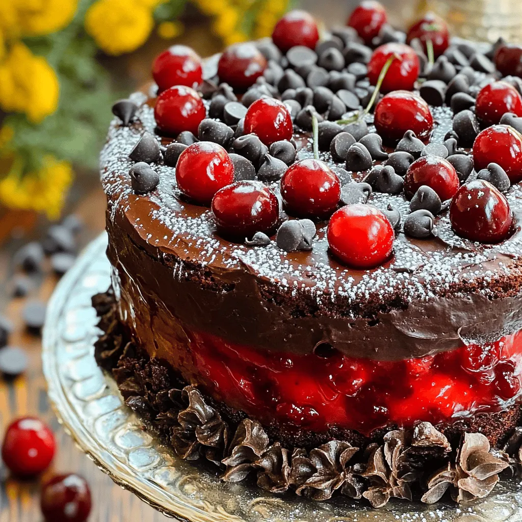 To make this Cherry Dr Pepper Cake, you will need these main items: - 1 box chocolate cake mix - 1 can (12 oz) Cherry Dr Pepper - 1/2 cup vegetable oil - 3 large eggs - 1 teaspoon vanilla extract - 1 cup cherry pie filling - 1 teaspoon almond extract - 1/2 cup mini chocolate chips These ingredients blend to create a moist, flavorful cake. The Cherry Dr Pepper adds a nice twist to the chocolate mix. You can add these optional items to enhance your cake: - Frosting of your choice (chocolate or cream cheese) - Additional cherries for garnish - Drizzle of Cherry Dr Pepper reduction Using cream cheese frosting can give the cake a tangy flavor. Topping with fresh cherries makes it look stunning. If you need alternatives, here are a few: - Use a different soda like root beer or cola for a unique taste. - Swap vegetable oil with applesauce for a lighter option. - Replace cherry pie filling with other fruit fillings like blueberry or raspberry. These swaps can create new flavors and textures while keeping the cake delicious. You can explore different tastes with just a few changes. For the full recipe, you can check the detailed instructions above. Start by gathering all your ingredients. You will need: - 1 box chocolate cake mix - 1 can (12 oz) Cherry Dr Pepper - 1/2 cup vegetable oil - 3 large eggs - 1 teaspoon vanilla extract - 1 cup cherry pie filling - 1 teaspoon almond extract - 1/2 cup mini chocolate chips - Frosting of your choice (chocolate or cream cheese) Next, preheat your oven to 350°F (175°C). Grease and flour a 9x13 inch baking pan. In a large bowl, mix the chocolate cake mix, Cherry Dr Pepper, vegetable oil, eggs, and vanilla extract. Stir until smooth and well combined. Now, fold in the cherry pie filling, almond extract, and mini chocolate chips. Be gentle; overmixing can make the cake tough. Pour the batter into your prepared pan, spreading it evenly. Bake for 25-30 minutes. Check for doneness by inserting a toothpick into the center. If it comes out clean, the cake is ready. Remove the cake from the oven and let it cool in the pan on a wire rack. Once the cake is completely cool, it’s time to frost. Spread your choice of frosting over the top. You can use chocolate frosting for a rich taste or cream cheese frosting for a tangy twist. For a fun touch, drizzle some Cherry Dr Pepper reduction on top or add more cherries. This cake is not just tasty; it looks great too! To make the best Cherry Dr Pepper cake, start with a good mix. Use a box chocolate cake mix for a simple base. Mix your ingredients in a large bowl. Stir until smooth to avoid lumps. I find that folding in the cherry pie filling gently keeps the cake light. Don’t overmix once you add the filling and chocolate chips. This helps keep the cake soft and fluffy. Always check the cake with a toothpick. If it comes out clean, the cake is ready. Let it cool completely before frosting. This step is key to a nice finish. For frosting, I recommend a chocolate or cream cheese option. Spread your frosting evenly over the cooled cake. Use a spatula for a smooth look. Adding a swirl pattern can make it fun and playful. If you want a simple touch, sprinkle mini chocolate chips on top. Or, drizzle a bit of Cherry Dr Pepper reduction for extra flavor. This adds a nice shine to the frosting and a pop of color. When serving, cut the cake into squares. Place each piece on a decorative plate for a nice touch. You can garnish with fresh cherries or a dusting of powdered sugar. This gives the cake a lovely look. If you want to impress guests, serve with a scoop of vanilla ice cream. It pairs well with the chocolate and cherry flavors. You can find the full recipe online for more details and ideas. {{image_2}} You can switch up the frosting on your Cherry Dr Pepper Cake. Chocolate frosting adds richness. Cream cheese frosting gives a tangy balance. For a fun twist, try whipped cream. You can even mix in some cherry pie filling for extra flavor. Each frosting choice changes the cake’s taste and look. Want to play with flavors? You can add spices like cinnamon or nutmeg to the batter. This adds warmth to the cake. You could also try adding a splash of orange juice for a citrus twist. Consider using different pie fillings, too. Blueberry or raspberry can give a fresh twist. These small changes can make your cake unique each time. If you're looking for healthier options, there are easy swaps you can make. Use a sugar-free chocolate cake mix. You can also substitute applesauce for vegetable oil. This makes the cake moist with less fat. If you want to cut sugar, use a light frosting or skip it altogether. You can also top with fresh fruit instead. These swaps keep the deliciousness while making it a bit lighter. For the complete recipe, check the Full Recipe. To keep your Cherry Dr Pepper Cake fresh, wrap it in plastic wrap. Place it in an airtight container. This prevents it from drying out. You can store leftovers at room temperature for up to three days. If you want to keep it longer, move it to the fridge. It stays good in the fridge for up to a week. You can freeze your Cherry Dr Pepper Cake for later. First, let it cool completely. Then, wrap the cake tightly in plastic wrap. For extra protection, add a layer of aluminum foil. This helps prevent freezer burn. You can freeze it for up to three months. When you’re ready to eat it, thaw it in the fridge overnight. To enjoy your cake warm, preheat your oven to 350°F (175°C). Remove the cake from the fridge or freezer. If frozen, let it thaw first. Place it in the oven for about 10-15 minutes. This warms it up without drying it out. You can also microwave a slice for 20-30 seconds. Just be careful not to overheat it, or it may become dry. Now you can savor every bite of your delicious Cherry Dr Pepper Cake! Cherry Dr Pepper Cake stands out because of its unique flavor. The blend of chocolate and cherry gives it a rich, sweet taste. The fizzy Cherry Dr Pepper adds moisture and depth. This cake is not just any chocolate cake; it has a refreshing twist. The addition of cherry pie filling makes it even more special. When you take a bite, you get a burst of flavor that surprises your taste buds. It’s a fun way to enjoy two favorites in one dessert. Yes, you can make this cake in advance. This dessert tastes great the next day too. After baking, let the cake cool completely. Cover it tightly with plastic wrap or foil. Store it at room temperature for up to three days. If you want to keep it longer, place it in the fridge for about a week. Just remember to frost it right before serving. This keeps the frosting fresh and fluffy. If you don’t have Cherry Dr Pepper, don’t worry. You can use other sodas, like cherry cola or root beer. For a non-soda option, try cherry juice mixed with sparkling water. This will give you the cherry flavor with some fizz. You can also use regular cola, but it will change the taste slightly. Each option will still give you a delicious cake. We covered key ingredients and steps to make Cherry Dr Pepper Cake. Use optional elements for a twist, and follow tips for the best results. You can try different frostings and flavors to suit your taste. Store leftovers properly, and don’t hesitate to ask any questions about this recipe. With these insights, you can bake a delightful cake that impresses everyone. Enjoy your baking adventure and make it uniquely yours!