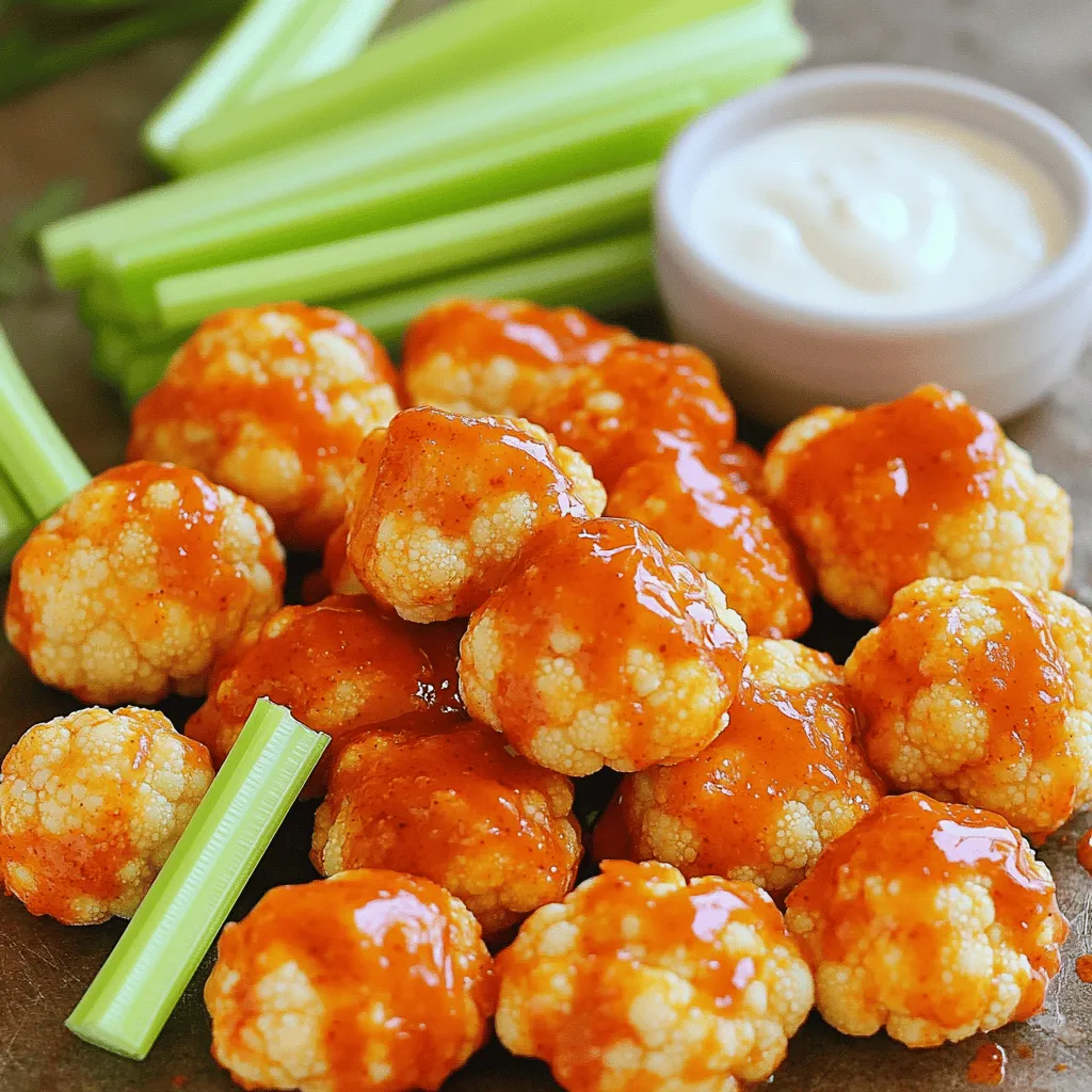 To make Buffalo Cauliflower Bites, you need a few simple ingredients. Here’s the list: - 1 large head of cauliflower, cut into bite-sized florets - 1 cup all-purpose flour - 1 cup water - 1 teaspoon garlic powder - 1 teaspoon onion powder - 1 teaspoon smoked paprika - 1 teaspoon salt - 1/2 teaspoon black pepper - 1 cup buffalo sauce - 2 tablespoons olive oil These ingredients blend well to create a crispy and tasty snack. The cauliflower acts as a great base, soaking up the flavors of the spices and buffalo sauce. For an extra touch, you can serve the bites with: - Celery sticks - Ranch dressing These add a nice crunch and creamy dip. They balance the heat of the buffalo sauce and make the dish more fun. Buffalo Cauliflower Bites are not just tasty; they are also nutritious. Here’s a quick look at the benefits: - Low in calories: Cauliflower is a low-calorie veggie. - High in fiber: This helps with digestion and keeps you full. - Rich in vitamins: Cauliflower has vitamins C and K, which are good for your health. As you enjoy these bites, you get a mix of flavor and nutrition. You can find the full recipe [here](#). First, gather your ingredients. You will need: - 1 large head of cauliflower, cut into bite-sized florets - 1 cup all-purpose flour - 1 cup water - 1 teaspoon garlic powder - 1 teaspoon onion powder - 1 teaspoon smoked paprika - 1 teaspoon salt - 1/2 teaspoon black pepper - 1 cup buffalo sauce - 2 tablespoons olive oil - Optional: Celery sticks and ranch dressing for serving Next, preheat your oven to 450°F (232°C). Line a baking sheet with parchment paper. This helps the bites not stick. In a large bowl, whisk together the flour, water, garlic powder, onion powder, smoked paprika, salt, and black pepper until smooth. Make sure there are no lumps. Once your batter is ready, dip each cauliflower floret in it. Make sure each piece is well-coated. Place the coated florets on the baking sheet in a single layer. Now, bake your cauliflower. Place it in the preheated oven for 20-25 minutes. Flip the florets halfway through for even cooking. The goal is to get them golden and crispy. While they bake, mix the buffalo sauce and olive oil in a small bowl. After the baking time, take the cauliflower out. Drizzle the buffalo sauce mixture over the florets. Toss gently to coat them well. Return the bites to the oven for an additional 10 minutes. This step makes the sauce crisp up nicely. If you prefer a different method, you can use an air fryer. Just follow similar steps but reduce the cooking time. When your Buffalo Cauliflower Bites are ready, serve them hot. They pair well with celery sticks and ranch dressing for dipping. This adds a nice crunch and coolness to the spicy bites. Feeling adventurous? You can also try them in a wrap or on a salad. They make a great snack at parties or movie nights. Enjoy your tasty and simple snack! For more detailed steps, check the Full Recipe. To get that perfect crunch, focus on the batter. Make sure it's thick enough to coat each piece well. A thin layer won't give you that nice crispy bite. Use a high heat when baking. The oven at 450°F (232°C) helps to crisp the outside while keeping the inside tender. Flip the cauliflower halfway through to ensure even cooking. This will turn all sides golden and crispy. Not all buffalo sauces are the same. Look for a sauce that has a good balance of heat and flavor. Some sauces are very spicy, while others are milder. If you're not sure, start with a medium sauce. You can always add more heat later. Mixing in olive oil with the sauce helps it stick better to the cauliflower. This gives an extra layer of flavor. One mistake is overcrowding the baking sheet. If you pack the florets too close, they won’t crisp up well. Give them space to breathe and cook evenly. Another mistake is skipping the flipping step. This can lead to uneven cooking and soggy spots. Lastly, don’t skip the extra bake after adding the sauce. This step is key for a sticky, crispy finish. For more details, check the Full Recipe for Buffalo Cauliflower Bites. {{image_2}} You can easily make Buffalo Cauliflower Bites vegan and gluten-free. To make them gluten-free, swap all-purpose flour for gluten-free flour. This flour works well and keeps the bites crispy. For a vegan option, ensure your buffalo sauce is dairy-free. Most brands offer a vegan version. These changes keep the flavor while meeting your diet needs. To kick up the taste, try adding spices to the batter. You can mix in cayenne pepper for heat or nutritional yeast for a cheesy flavor. If you love herbs, add dried oregano or thyme. For a sweet touch, mix in a bit of maple syrup into the buffalo sauce. These small tweaks create unique versions of the dish. Using an air fryer gives you a great way to make Buffalo Cauliflower Bites. The air fryer can cook them quicker and keep them crispy. Set the air fryer to 400°F (204°C) and cook for about 15-20 minutes. Shake the basket halfway through to ensure they cook evenly. You can also grill them on a barbecue for a smoky flavor. Each method brings its own twist to the classic recipe. For the full recipe, check out the instructions above. After enjoying your Buffalo Cauliflower Bites, let them cool. Place leftovers in an airtight container. This keeps them fresh for about 3-4 days in the fridge. Always seal the container well to avoid moisture. If you want to keep them longer, consider freezing. To reheat, I suggest using an oven. Preheat it to 350°F (175°C). Spread the cauliflower bites on a baking sheet. Heat for about 10-15 minutes. This helps them stay crispy. You can also use an air fryer for quicker reheating. Set it to 350°F (175°C) and cook for 5-7 minutes. If you want to freeze the bites, lay them on a baking sheet in a single layer. Freeze until solid. Then, transfer them to a freezer bag. They can last up to 3 months this way. When ready to eat, bake directly from frozen. Just add a few extra minutes to the cooking time. For exact steps, check the Full Recipe. Yes, you can make Buffalo Cauliflower Bites ahead of time. Prepare them fully and store them in the fridge. When ready to eat, just reheat them in the oven. This keeps them crispy and tasty. For best results, serve them fresh after baking. Buffalo Cauliflower Bites pair well with several sides. You can serve them with celery sticks. They also go great with ranch dressing for dipping. Other options include blue cheese dressing or carrot sticks. These sides add crunch and coolness to balance the heat. To make your Buffalo Cauliflower Bites extra spicy, simply increase the amount of buffalo sauce. You can add diced jalapeños to the batter for an extra kick. Another option is to mix in cayenne pepper with your seasonings. Adjust to your heat preference for a bold flavor. Buffalo cauliflower bites are tasty and fun to make. We covered the key ingredients and cooking methods, like baking or air frying. I shared tips for crispiness and how to avoid common mistakes. You can try vegan or gluten-free options and enhance flavors easily. With the right storage, you can keep leftovers fresh. These bites are great for snacks or meals. I hope you enjoy making and sharing them!