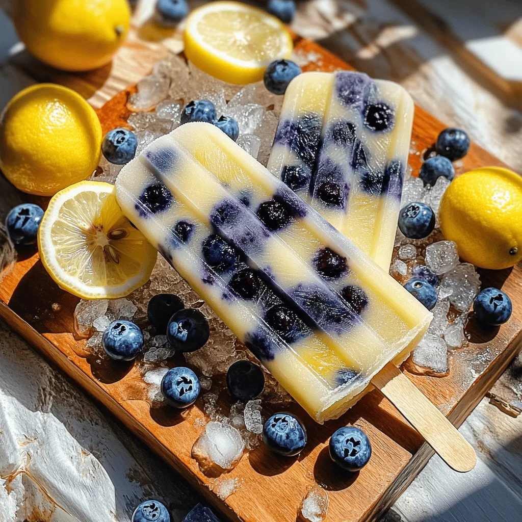 Fresh blueberries are key for this recipe. They give the popsicles their bright color and sweet flavor. You need 2 cups of fresh blueberries. I love using ripe, juicy berries. They add a burst of freshness to each bite. Lemon juice brings in the tangy taste. You want 1 cup of freshly squeezed lemon juice, which is about 4 to 6 lemons. Fresh juice works best. It has a bright flavor that pairs perfectly with the sweet blueberries. The zest of 2 lemons adds even more lemony goodness. For sweetness, I recommend using 3/4 cup of granulated sugar. You can adjust this based on your taste. If you prefer a healthier option, try honey or agave syrup instead. Just remember to mix well to ensure it dissolves fully. Sweetness balances the tartness of the lemons and the berries. Check out the Full Recipe for more details. To make the simple syrup, start by grabbing a medium saucepan. Combine 1 cup of water, 3/4 cup of sugar, and the zest of 2 lemons. Heat it over medium heat. Stir until the sugar dissolves. This will take just a few minutes. Once it’s dissolved, remove the pan from heat. Let it cool slightly before using it in your popsicles. This syrup adds a nice sweetness that balances the tart lemon. Next, it's time to blend the blueberries. In a blender, add 2 cups of fresh blueberries. Pour in the cooled simple syrup and the remaining 1/2 cup of water. Blend until smooth. This mixture should be vibrant and thick. To ensure a silky texture, strain the blend through a fine mesh sieve. This step removes the skins and seeds. Stir gently to get every drop of juice. Combine this blueberry goodness with 1 cup of freshly squeezed lemon juice. Mix well to create a bright, fruity base for your popsicles. Now comes the fun part: pouring your mixture into molds. Carefully fill each popsicle mold with the blueberry-lemon mixture. Leave a little space at the top for expansion. If you want, drop a few fresh blueberries into each mold for a pop of color. Insert the sticks into the molds and place them in the freezer. Let them freeze for at least 4-6 hours, or until they are solid. When you’re ready to enjoy, run warm water over the mold for a few seconds. This will help the popsicles come out easily. Enjoy your homemade blueberry lemonade popsicles! For a complete guide, check out the Full Recipe. Taste your mixture before freezing. You can change the sugar amount to suit your taste. If you like it sweeter, add more sugar to the simple syrup. If you prefer it less sweet, cut back. Just remember, once frozen, the popsicles taste less sweet than the liquid. To get a smooth texture, blend the blueberry mixture well. Strain it through a fine mesh sieve to remove any skins or seeds. This step is key to a creamy popsicle. If the mixture feels too thick, add a little more water until you reach the right consistency. Getting popsicles out of molds can be tricky. To make it easy, run warm water over the outside of the molds for a few seconds. This warms the sides and helps loosen the popsicles. You can also twist the stick gently to help them release. {{image_2}} You can change the flavor by adding other fruits. Strawberries, raspberries, or peaches work great. Just blend them with the blueberries. This mix gives a cheerful color and taste. You can also try tropical fruits like mango or pineapple. They add a sweet twist that pairs well with lemon. If you prefer a different sweetener, feel free to switch it up. Honey or agave syrup can replace granulated sugar. These options add their unique flavors. If you want a low-calorie choice, try stevia or monk fruit. Just adjust the amount based on your taste. Layered popsicles look impressive and taste great. Pour a layer of blueberry mix into the molds first. Freeze it for about an hour until it’s firm. Then, add a layer of lemon mixture. Repeat for more layers if you want. This technique gives popsicles a fun look and a burst of flavor in every bite. For a full recipe, check out the Blueberry Lemonade Popsicles recipe above. To keep your blueberry lemonade popsicles fresh, freeze them right after making. Store them in a clean, airtight container. If you want to save space, use freezer bags. Just make sure to squeeze out the air before sealing. Label the bags with the date so you know when you made them. These popsicles can last up to two months in the freezer. However, for the best taste, aim to eat them within a month. After that, they might lose some flavor and texture. The fruity taste is best when they are fresh and cold. When it's time to enjoy your popsicles, run warm water over the outside of the molds. This helps them slide out easily. Hold the mold for a few seconds under the warm water. Be careful not to let the water touch the popsicle itself. If you need to, wiggle the stick gently to help it come out. Enjoy your refreshing treat! Blueberry lemonade popsicles can last up to two months in the freezer. To keep them fresh, store them in an airtight container. This helps prevent freezer burn and keeps the flavor intact. If you notice any ice crystals, it's best to eat them sooner. Yes, you can use frozen blueberries. They are a great option if fresh ones are not available. Just make sure to thaw them slightly before blending. This helps to achieve a smooth texture. The flavor will still be bright and delicious, making your popsicles refreshing. The best molds for popsicles are silicone or plastic ones. They are easy to fill and release. Silicone molds allow for easy popping out of the frozen treats. Look for molds with a lid to prevent spills. You can also find fun shapes to make your popsicles more exciting! For the complete recipe, check out the Full Recipe section. You learned how to make tasty blueberry lemonade popsicles. We covered ingredients, including fresh blueberries and sweetener options. You saw a step-by-step guide for preparing, blending, and pouring. Remember the tips to adjust sweetness and ensure smooth pops. You can try fun variations with other fruits or layers. Store them right to enjoy later. Making popsicles is easy and fun. Enjoy your homemade treat as a tasty cool-down on warm days!