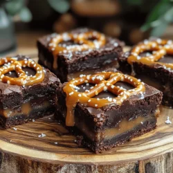 To make salted caramel pretzel brownies, gather these ingredients: - 1 cup unsalted butter, melted - 2 cups granulated sugar - 4 large eggs - 1 teaspoon vanilla extract - 1 ½ cups all-purpose flour - 1 cup cocoa powder - ½ teaspoon salt - 1 cup chocolate chips - 1 cup pretzel pieces - 1 cup salted caramel sauce (store-bought or homemade) - Coarse sea salt for topping These ingredients work together to create a rich, sweet, and salty treat. The butter and sugar give the brownies a moist base. The eggs add structure and create a fudgy texture. Vanilla extract enhances the flavor, while flour and cocoa powder provide the classic brownie taste. The chocolate chips add extra chocolatey goodness. Pretzel pieces bring that delightful crunch and salty bite. The salted caramel sauce drizzled on top ties the whole dessert together with a sweet, gooey finish. Finally, coarse sea salt sprinkled on top gives a satisfying contrast to the sweetness. If you need alternatives, here are some options: - Butter: You can use coconut oil or vegan butter. - Sugar: Try brown sugar or a sugar substitute like coconut sugar. - Flour: For a gluten-free version, use almond flour or a gluten-free blend. - Caramel Sauce: Use a dairy-free caramel for a vegan option or homemade sauce for freshness. These substitutes can help you adjust the recipe based on your dietary needs or preferences. Always remember that these changes might alter the final taste and texture, so experiment with care. For the full recipe, check the earlier sections. 1. Preheat your oven to 350°F (175°C). Grease a 9x13-inch baking pan. 2. In a large bowl, whisk the melted butter and granulated sugar together. Mix until smooth. 3. Add the eggs one at a time. Mix well after each egg. Then stir in the vanilla extract. 4. In another bowl, sift together the flour, cocoa powder, and salt. Slowly add this to the wet mix. Stir until just combined. Don't overmix! 5. Fold in the chocolate chips and pretzel pieces. Make sure they spread evenly in the batter. 1. Pour half of the brownie batter into the greased pan. Spread it evenly across the bottom. 2. Drizzle half of the salted caramel sauce over the brownie layer. 3. Carefully spread the rest of the brownie batter over the caramel. Then drizzle the remaining caramel on top. 4. Use a knife to swirl the caramel into the brownie batter gently. 5. Sprinkle coarse sea salt on top for a sweet and salty kick. 6. Bake for 30-35 minutes. Check with a toothpick. It should come out mostly clean, with a few moist crumbs. 1. Once baked, remove the brownies from the oven. Let them cool completely in the pan. 2. Cut them into squares when cool. Serve them on a nice platter. 3. Drizzle with more salted caramel and sprinkle sea salt on top for extra flavor. 4. Pair with vanilla ice cream for a sweet treat! For the complete process, check the Full Recipe. How to prevent overmixing Overmixing can ruin the texture of your brownies. Mix your wet and dry ingredients just until they come together. A few lumps are okay. This helps keep your brownies fudgy and tender. Ensuring brownies are fudgy To get that rich, fudgy texture, be careful with your baking time. Check your brownies a few minutes before the timer goes off. When a toothpick comes out with a few moist crumbs, they are done. Presentation techniques Serve your brownies on a pretty platter. Drizzle extra salted caramel on top. A sprinkle of coarse sea salt makes them look fancy. This adds a nice touch to the sweet and salty mix. Pairing ideas for beverages or ice cream These brownies pair well with cold milk or coffee. A scoop of vanilla ice cream adds creaminess. You can also try serving them with whipped cream for extra delight. Overbaking brownies It's easy to overbake brownies. If you bake them too long, they turn dry. Always check them a little early to ensure they stay moist. Skipping crucial ingredients Each ingredient plays a big role. Skipping the salted caramel sauce can change the taste. Make sure to include all the ingredients for the best flavor. For the full recipe, you can find it above. {{image_2}} You can make your salted caramel pretzel brownies even more fun. Adding nuts like walnuts or pecans gives them a nice crunch. You can also toss in other candies, like M&M's or Reese's Pieces, for a sweet surprise. Want a twist? Use flavored chocolate chips. Mint or orange chocolate chips can add a fun new taste to the brownies. The mix of flavors will make each bite unique and exciting. If you want a vegan version of these brownies, swap the eggs with applesauce or flax eggs. This keeps the brownies moist and tasty. Use vegan butter instead of regular butter, and pick a dairy-free caramel sauce. For those with nut allergies, simply skip any added nuts. The pretzels still give a nice crunch, making these brownies safe yet delicious. You can turn these brownies into dessert bars. Cut them into smaller pieces and layer them with ice cream and whipped cream. This makes a fun treat for parties. You can also create brownie sundaes. Start with a warm brownie, add a scoop of ice cream, and drizzle more caramel on top. Finish with whipped cream and a cherry. It’s a great way to impress guests and enjoy a rich dessert. For the full recipe, check out the complete guide above. To keep your salted caramel pretzel brownies fresh, store them in an airtight container. You can leave them at room temperature for up to three days. Make sure to place parchment paper between layers to prevent sticking. If your home is warm, refrigerating is a good idea. Just cover the container with a lid or plastic wrap. You can freeze these brownies for up to three months. Start by cutting them into squares. Wrap each square tightly in plastic wrap. Then, place them in a freezer bag or container. When you want to enjoy them, take out the desired amount. Thaw them in the fridge overnight for the best texture. You can also leave them at room temperature for a few hours. These brownies last about three days at room temperature. If you refrigerate them, they can stay fresh for up to a week. In the freezer, they can last for three months. Watch for signs of spoilage, like a dry texture or strange smells. If they become hard or lose flavor, it’s time to toss them. Enjoy your delicious brownies while they are fresh! Can I use dark chocolate instead of cocoa powder? No, you cannot use dark chocolate in place of cocoa powder. Cocoa powder gives brownies their rich taste. Dark chocolate has more fat and can change the brownie texture. Stick with cocoa powder for best results. How can I make my brownies chewier? To get chewier brownies, reduce the flour a bit. You can also add an extra egg yolk. Another tip is to bake them for a shorter time. This helps keep them soft and gooey. What is the best way to cut brownies after baking? Use a sharp knife to cut brownies. For clean cuts, dip the knife in warm water and wipe it dry after each cut. This stops the edges from crumbling and keeps your brownies looking nice. Is salted caramel sauce necessary for this recipe? Yes, salted caramel sauce is key for these brownies. It adds that sweet and salty flavor. You can use store-bought or homemade. Either way, it makes the brownies extra special. Can I use a different type of flour? You can use gluten-free flour if you need a gluten-free option. Just make sure it’s a 1:1 blend. This keeps the texture close to regular flour. How can I make this recipe into a cake? To turn these brownies into a cake, use a round cake pan instead of a square one. Adjust the baking time to about 25-30 minutes. Keep an eye on it, and check with a toothpick. What’s the best way to measure ingredients accurately? For dry ingredients, use a spoon to fill your measuring cup, then level it off with a knife. For liquids, use a clear liquid measuring cup. Both methods help ensure you use the right amounts for your brownies. For the full recipe, check out the details above! In this post, I covered how to make salted caramel pretzel brownies, from ingredients to baking tips. I shared details on the best ingredients, substitutes, and fun variations. You now have all the tools to make tasty brownies while avoiding common mistakes. Remember, the right balance of flavors and careful baking gives you the perfect treat. Enjoy your baking journey, and share your creations with others!