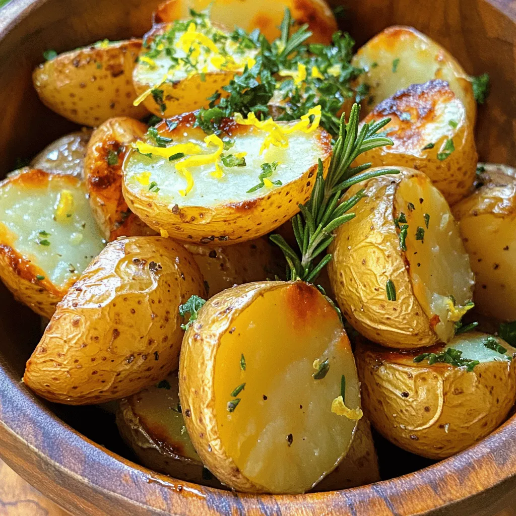 To make Savory Herb Roasted Potatoes, gather these simple ingredients: - 2 pounds baby potatoes, halved - 4 tablespoons olive oil - Fresh herbs: rosemary, thyme, parsley - Seasonings: garlic powder, onion powder, salt, pepper - Fresh lemon zest and juice These items form the base of a delicious dish. The baby potatoes bring a creamy texture. Olive oil adds a rich flavor and helps achieve crispiness. Fresh herbs give a burst of flavor. The seasonings enhance the taste, while lemon zest and juice add brightness. When choosing your herbs, fresh is best. They boost flavor and aroma. If you have dried herbs, you can use them too, but fresh makes a big difference. For the potatoes, select firm ones. Avoid any with spots or soft areas. This ensures a tasty dish that cooks evenly. Follow the [Full Recipe] for the complete method to create these flavorful potatoes. 1. Preheat your oven to 425°F (220°C). This high heat helps the potatoes get crispy. 2. In a large mixing bowl, combine the halved baby potatoes and 4 tablespoons of olive oil. Toss them well to coat. 3. Add 1 tablespoon each of fresh rosemary and thyme, along with 1 tablespoon of garlic powder and 1 teaspoon of onion powder. Season with salt and pepper. Mix until the potatoes are fully coated with herbs and spices. 4. Spread the seasoned potatoes on a baking sheet lined with parchment paper. Make sure they are in a single layer. This helps them roast evenly. 5. Roast the potatoes in the oven for 25-30 minutes. Toss them halfway to ensure they crisp up nicely. Look for golden brown color and a crispy texture. 6. After roasting, remove the potatoes from the oven and let them cool for a few minutes. This helps them firm up. 7. For a beautiful presentation, serve the roasted potatoes in a rustic wooden bowl. Drizzle a little extra olive oil on top for shine. Garnish with 2 tablespoons of chopped parsley for a fresh touch. You can find the full recipe above for more details on making this tasty dish. Cut your potatoes evenly. This step helps them cook the same way. If you cut some small and others big, they will not cook well. I recommend using baby potatoes for this dish. They are small, tender, and creamy. Look for firm potatoes with smooth skin. Avoid any that have spots or wrinkles. They should feel heavy for their size. You can change the flavors with different herbs and spices. For a twist, try adding dill or oregano. You can also use spices like paprika or cumin. Adjust the amount of salt and pepper to match your taste. Remember, you can always add more, but you can't take it out once it's in. Use a sturdy baking sheet or pan to roast your potatoes. A heavy pan helps them cook evenly. I recommend using parchment paper. It keeps the potatoes from sticking and makes cleanup a breeze. Make sure you spread the potatoes in a single layer. This allows for better air flow and results in crispy edges. For the full recipe, check out the Savory Herb Roasted Potatoes section above. {{image_2}} You can switch up the herbs in your roasted potatoes. Fresh dill adds a nice twist. Oregano brings a warm, earthy flavor. Try mixing rosemary with sage for a robust taste. Each herb adds its own charm to the dish. Don’t be afraid to mix and match based on what you like. Want to amp up the flavor? Add cheese or bacon! Grated Parmesan or feta cheese melts beautifully over the hot potatoes. Crispy bacon bits bring a savory crunch. Both options create a more indulgent side dish. You could even try a blend of both for the ultimate treat. This dish can fit many diets. For a vegan version, simply skip cheese and bacon. The potatoes still shine with herbs and lemon. They taste great without animal products. If you're gluten-free, you're already safe with this recipe. Just ensure any added ingredients are gluten-free. Enjoy this dish with peace of mind! To keep your savory herb roasted potatoes fresh, place them in an airtight container. This helps prevent moisture loss and keeps them tasty. Store your potatoes in the fridge for up to 3 to 5 days. Always let them cool before sealing the container. This step helps avoid soggy potatoes. When reheating, I recommend using the oven for the best results. Preheat your oven to 350°F (175°C). Spread the potatoes on a baking sheet and heat for about 10 to 15 minutes. This gives them a crispy texture again. If you use the microwave, place them in a microwave-safe dish. Heat for about 1 to 2 minutes. However, they may not be as crispy. If you want to freeze your roasted potatoes, let them cool completely. Next, spread them in a single layer on a baking sheet. Freeze them for about 1 hour until firm. Then, transfer them to a freezer-safe bag or container. They can last for up to 2 months in the freezer. To thaw, place them in the fridge overnight. Reheat them in the oven for the best texture. To make crispy roasted potatoes, start by cutting them into even sizes. This helps them cook evenly. Use enough olive oil to coat them well. High heat is key, so preheat your oven to 425°F. Roast for about 25-30 minutes. Toss them halfway through to get all sides crispy. Yes, you can use different types of potatoes. While baby potatoes work great, you can also try red or Yukon gold potatoes. Just adjust the cooking time if needed. Each type will give a unique flavor and texture to your dish. Savory Herb Roasted Potatoes pair well with many dishes. They go great with roasted chicken or grilled steak. You can also serve them with a fresh salad or steamed veggies. These potatoes complement any meal and add a tasty touch. It takes about 40 minutes to make Savory Herb Roasted Potatoes. This includes 10 minutes of prep and around 30 minutes of cooking. It’s a quick dish to prepare, perfect for busy weeknights or special gatherings. To store leftover roasted potatoes, let them cool first. Place them in an airtight container. They will last for about 3-5 days in the fridge. Reheat them in the oven for the best texture. Avoid the microwave, as it can make them soggy. For the complete method and ingredients, check out the Full Recipe. Savory Herb Roasted Potatoes are simple to make and delicious. We covered the ingredients, preparation, roasting tips, and garnishing. I shared ways to customize your dish with herbs and added flavors. Storing and reheating leftover potatoes keeps them tasty for later. In short, this recipe is easy to follow and full of flavor. Enjoy these potatoes as a side to many meals, and don’t hesitate to experiment with new ingredients. Happy cooking!