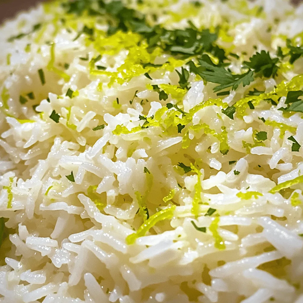 - 1 cup jasmine rice - 1 can (13.5 oz) coconut milk - 1 cup vegetable broth (or water) - Zest of 1 lime - Juice of 1 lime - 1 tablespoon brown sugar - 1/2 teaspoon salt - Fresh cilantro, chopped (for garnish) Jasmine rice gives this dish a fragrant touch. It cooks up soft and fluffy. Coconut milk adds creaminess and a rich flavor. The lime zest and juice bring a bright, fresh taste. Brown sugar adds a hint of sweetness that balances the dish. Fresh cilantro garnishes the rice and adds a pop of color and flavor. You can add vegetables like peas or corn for extra color and nutrition. If you want more protein, stir in some black beans or chickpeas. For a spicy kick, add chopped jalapeños or red pepper flakes. If you don't have jasmine rice, long-grain white rice works well too. For a dairy-free option, use vegetable broth instead of water. You can find the full recipe for Coconut Lime Rice in the recipe section. Start by rinsing the jasmine rice. Use cold water until it runs clear. This step removes extra starch. Doing so helps the rice become fluffier when cooked. In a medium saucepan, combine the rinsed rice with coconut milk, vegetable broth, lime zest, brown sugar, and salt. Stir well to mix everything. Place the pan over medium heat until it gently boils. Once boiling, reduce the heat to low. Cover the pan and simmer for 15 to 20 minutes. The rice should be tender and the liquid absorbed. After cooking, take the pan off the heat. Let it sit, covered, for five more minutes. This step allows the rice to steam a bit more. When ready, fluff the rice with a fork. Drizzle fresh lime juice on top, and fold it in gently. Serve warm, and sprinkle chopped cilantro on top for a fresh touch. Enjoy this delightful side dish with your favorite meals. For the full recipe, check out the details above. To cook perfect jasmine rice, rinse it first. Rinsing removes extra starch. This step keeps the rice fluffy. Use a fine sieve to wash the rice until the water runs clear. Mix the rinsed rice with coconut milk and broth in a pot. Bring it to a gentle boil, then lower the heat. Cover the pot and let it simmer. This method makes the rice tender and flavorful. To boost flavor, add fresh herbs. Cilantro gives a bright taste. You can also try mint or basil for a twist. A small pinch of chili flakes adds heat if you like spice. The zest of the lime brings a vibrant zing. You can experiment with garlic or ginger too. These ingredients elevate the dish and make it unique. Many people skip rinsing the rice. This leads to sticky rice, which is not what we want. Also, avoid lifting the lid while cooking. This lets steam escape and can undercook the rice. Be sure to follow the cooking time closely. Lastly, don’t forget to fluff the rice after it rests. This step keeps it light and airy. For the full recipe, check out the previous section. {{image_2}} You can easily boost the flavor of coconut lime rice. Adding diced pineapple gives a sweet twist. Try mixing in some mango for a fun tropical burst. You can also sprinkle in toasted coconut for a crunchy texture. This dish is naturally vegan and vegetarian. Use vegetable broth as your base. For extra protein, add black beans or chickpeas. Both add substance and flavor. You can also toss in some sautéed veggies like bell peppers or zucchini. Coconut lime rice pairs well with many proteins. Serve it alongside grilled chicken or shrimp. For a plant-based option, try it with tofu or tempeh. Adding steamed broccoli or snap peas on the side makes a colorful plate. This dish brings out the best in any meal! To keep leftover coconut lime rice fresh, place it in an airtight container. Make sure it cools down to room temperature first. This helps prevent moisture build-up. Store the container in the fridge. The rice stays good for about 3 to 5 days. Reheating coconut lime rice is easy. You can use a microwave or a stovetop. For the microwave, place the rice in a bowl. Add a splash of water to keep it moist. Cover the bowl and heat in 30-second intervals. Stir in between until it's hot. For the stovetop, add a little water in a pan. Heat over low to medium heat while stirring. This method helps keep the rice fluffy. If you want to save coconut lime rice for later, you can freeze it. Use a freezer-safe container or a resealable plastic bag. Make sure to remove as much air as possible before sealing. Label the container with the date. The rice can last in the freezer for up to 2 months. When you're ready to eat, thaw it in the fridge overnight. Then, reheat as mentioned above. Enjoy the fresh taste even after freezing. The best rice for Coconut Lime Rice is jasmine rice. This rice has a sweet scent and a soft texture. It absorbs flavors well, making it perfect for this dish. You can also use basmati rice for a different taste, but jasmine gives the best results. Yes, you can make Coconut Lime Rice ahead of time. Cook the rice and let it cool. Once cooled, store it in an airtight container in the fridge. It will stay fresh for up to three days. When ready to serve, just reheat it on the stove or microwave. Coconut Lime Rice pairs well with many dishes. Here are a few ideas: - Grilled chicken or shrimp - Spicy curries - Fresh salads - Stir-fried vegetables - Tacos or burritos These flavors complement the rice's creamy and tangy taste. Yes, Coconut Lime Rice is gluten-free. The ingredients used, like jasmine rice and coconut milk, do not contain gluten. Always check labels on packaged items to confirm they are gluten-free. You can adjust the sweetness by changing the brown sugar amount. For a less sweet dish, use less sugar. If you like it sweeter, add more brown sugar. You can also add a touch of honey or agave syrup for a different flavor. For the full recipe, you can refer to the details mentioned earlier. Coconut lime rice is a delightful dish that brightens any meal. We covered key ingredients, step-by-step cooking, and tips to achieve the best flavor. Remember to try variations to match your taste. Store leftovers properly to enjoy later. With this guide, you can master this recipe, impressing friends and family alike. Enjoy making coconut lime rice your way!