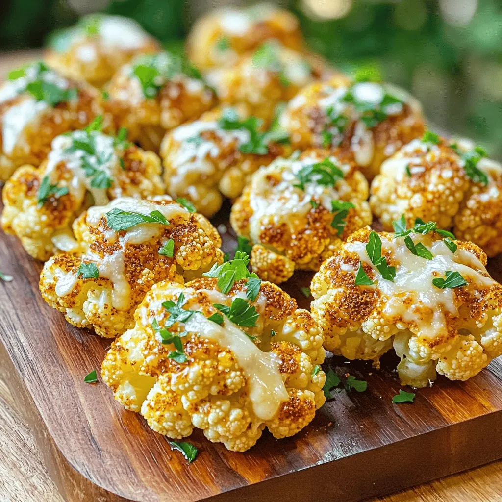 To make simple roasted cauliflower, you need a few key items. Here is a list of the essential ingredients: - 1 large head of cauliflower, cut into florets - 3 tablespoons olive oil - 1 teaspoon garlic powder - 1 teaspoon smoked paprika - 1/2 teaspoon cumin - Salt and black pepper to taste These ingredients form a great base for flavor. The olive oil helps the spices stick and adds richness. Garlic powder brings a nice depth. Smoked paprika adds warmth, while cumin gives a hint of earthiness. You can enhance your roasted cauliflower with some optional extras. Here are a couple of suggestions: - 2 tablespoons grated Parmesan cheese (for a cheesy touch) - Fresh parsley, chopped (for garnish) Parmesan adds a savory note. It melts beautifully during roasting. Fresh parsley brightens the dish with color and taste. Having the right tools makes cooking easier. For roasting cauliflower, here are my top picks: - A large mixing bowl - A baking sheet - A spatula for turning the florets - A sharp knife for cutting the cauliflower These tools help you mix, roast, and serve your delicious cauliflower easily. You can find the full recipe for more detailed steps. Start with a large head of cauliflower. Cut it into bite-sized florets. This helps them cook evenly. Wash the florets under cool water to remove dirt. Use a clean kitchen towel to dry them well. Dry florets roast better and get crispy. Next, gather your ingredients. You will need olive oil, garlic powder, smoked paprika, cumin, salt, and black pepper. These spices give the cauliflower a great flavor. If you like cheese, get some grated Parmesan. It adds a nice touch. Now, preheat your oven to 425°F (220°C). This high heat helps the cauliflower brown well. In a large bowl, mix the florets with olive oil. Add garlic powder, smoked paprika, cumin, salt, and black pepper. Toss everything until the florets are well-coated. Spread the seasoned florets on a baking sheet. Make sure they are in a single layer. This allows them to roast evenly. Bake in the oven for about 25 to 30 minutes. Turn the florets halfway through. This helps them brown on all sides. They are done when they are golden brown and tender. If you want cheese, sprinkle it on during the last 5 minutes of roasting. This allows the Parmesan to melt and form a nice crust. Once done, take the baking sheet out of the oven. Carefully transfer the roasted cauliflower to a serving dish. To add a fresh touch, sprinkle chopped parsley over the top. It looks great and adds flavor. Serve warm as a side dish or a tasty snack. Enjoy this simple roasted cauliflower with your favorite meal! For the full recipe, check the details above. To get your cauliflower just right, follow these steps. First, cut the cauliflower into equal florets. This ensures they cook evenly. Next, toss the florets with oil and spices in a bowl. Use enough oil to coat each piece well. Spread the florets on a baking sheet. Make sure they are not crowded. This helps them roast instead of steam. Roast at 425°F (220°C) for 25-30 minutes. Halfway through, turn the florets for even browning. They should be golden and tender when done. If you want a cheesy touch, add Parmesan cheese in the last five minutes of roasting. This adds a nice crust and flavor. Watch out for these mistakes. One common error is overcrowding the baking sheet. When florets touch, they steam instead of roast. Another mistake is not using enough oil. Without enough oil, your cauliflower can dry out. Also, avoid under-seasoning. Cauliflower needs flavor to shine. Don't skip the spices! Finally, resist the urge to open the oven too often. This lets heat escape and can lead to uneven cooking. For great flavor, try these seasoning ideas. Garlic powder and smoked paprika create a warm, earthy taste. Cumin adds a nice depth. You can also mix in lemon zest for brightness. For a spicy kick, add cayenne pepper. If you want a fresh taste, use herbs like thyme or rosemary. Don't forget to finish with a sprinkle of fresh parsley. It adds color and freshness. For the full recipe, check out the detailed instructions earlier. {{image_2}} You can change the taste of roasted cauliflower easily. Try adding different spices for fun flavors. For a spicy kick, add chili powder or cayenne pepper. If you like herbs, sprinkle on some thyme or rosemary. A dash of lemon juice can add brightness. You can also use a mix of Italian herbs for a classic touch. The best part? You can adjust the recipe to fit your taste. This recipe works for everyone. It’s naturally vegan and gluten-free! Just skip the Parmesan cheese if you want it dairy-free. You can replace it with nutritional yeast for a cheesy flavor without dairy. This makes your dish even healthier. Always check labels to ensure your seasonings are gluten-free. Enjoy this tasty dish without worries about dietary needs. Roasted cauliflower is a versatile side dish. You can pair it with almost anything! Serve it with grilled chicken or fish for a complete meal. It also goes well with rice or quinoa for a hearty vegetarian dish. Add it to wraps or salads for extra crunch and flavor. Try serving it with a yogurt dip for a refreshing touch. There are endless possibilities to enjoy this simple roasted cauliflower dish! Check the [Full Recipe] for more details. Store any leftover roasted cauliflower in an airtight container. This keeps it fresh and tasty. Make sure to let it cool to room temperature first. Then, seal it tightly. It will stay good in the fridge for about 3 to 5 days. If you want to keep it longer, consider freezing it. To reheat leftover roasted cauliflower, use the oven for the best flavor. Preheat your oven to 350°F (175°C). Place the cauliflower on a baking sheet. Heat it for about 10 to 15 minutes. This helps it regain its crispiness. You can also use a microwave, but it may not be as crunchy. Heat it in short bursts, checking often. If you want to freeze roasted cauliflower, start by letting it cool. Spread it out on a baking sheet in a single layer. This prevents it from sticking together. Freeze it for a few hours until firm. Then transfer it to a freezer-safe bag. Remove as much air as possible. It can last up to 3 months in the freezer. When you're ready to eat it, you can reheat it straight from the freezer or thaw it first. Check the [Full Recipe] for more details on making this dish delicious! Yes, you can use frozen cauliflower. Just make sure to thaw it first. Drain any excess water. This helps get a nice roast. Frozen cauliflower may not get as crispy. You might want to roast it a bit longer. The best temperature for roasting cauliflower is 425°F (220°C). This high heat gives it a nice golden color. It also helps to keep the florets tender inside. Preheating your oven is key for good results. You will know it is done when it turns golden brown. The florets should be tender when pierced with a fork. You can also check for a nice caramelized edge. This adds to the flavor and texture of the dish. For more details, check out the Full Recipe for Simple Roasted Cauliflower. To summarize, we explored how to make simple roasted cauliflower. You learned about key ingredients and tools for success. I shared step-by-step instructions to prep and roast cauliflower perfectly. We talked about tips to avoid common mistakes and how to add unique flavor. You now know how to store leftovers and reheat them well. Roasted cauliflower is easy, tasty, and versatile. You can make it your own with different flavors. Enjoy trying these ideas in your kitchen!