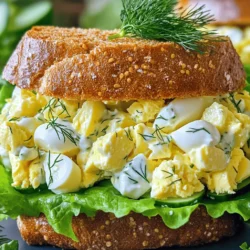 To make a tasty egg salad, you need: - 6 large eggs - 1/4 cup mayonnaise - 1 tablespoon Greek yogurt - 1 teaspoon Dijon mustard - Fresh dill and other seasonings These ingredients create a creamy and flavorful base. The eggs provide protein and richness. Mayonnaise and Greek yogurt add creaminess and tang. Dijon mustard gives it a nice zing, while dill adds freshness. You can add more to your egg salad for extra flavor and crunch: - Celery and red onion for crunch - Alternative bread options like gluten-free or sourdough Using celery adds a crisp texture. Red onion gives a bit of bite. If you want to switch up the bread, gluten-free options work well, and sourdough adds a lovely tang. This egg salad is not just tasty; it's also nutritious! A serving contains about: - Calories: 350 - Protein: 20g - Fats: 25g These numbers can change based on your exact ingredients, but this gives you a good idea. You get a filling meal rich in protein and fats, perfect for a quick lunch or snack. For the full recipe, check the section above! To start, boil the eggs. Place six large eggs in a saucepan. Cover them with water and bring it to a boil over medium heat. Once boiling, cover the pot and take it off the heat. Let the eggs sit for 12 minutes. After 12 minutes, move the eggs to an ice bath. This cools them quickly and makes peeling easier. Leave them in the ice bath for five minutes. When cool, tap each egg gently on a hard surface. Roll it lightly to crack the shell. This helps the shell come off cleanly. Next, chop the peeled eggs into small pieces. In a mixing bowl, combine the chopped eggs, 1/4 cup of mayonnaise, 1 tablespoon of Greek yogurt, and 1 teaspoon of Dijon mustard. This mix gives your egg salad a creamy texture. Add 1 tablespoon of fresh dill, 1/4 cup of finely chopped celery, and 1/4 cup of diced red onion. Stir the mixture gently. Take care not to mash the eggs too much. This keeps the salad light and fluffy. Season with salt and pepper to taste. Adjust it based on your preference. Now, it’s time to assemble your sandwiches. Toast four slices of whole grain bread for a crunchy texture. Start with one slice of toasted bread. Spread a generous amount of the egg salad mixture on top. Add a fresh lettuce leaf for a nice crunch. Top it with another slice of toasted bread. Press down gently to hold everything together. Cut the sandwich in half, and repeat with the remaining bread and egg salad. This way, you make sure every bite is tasty. For the full recipe, check the earlier section. Enjoy your easy egg salad sandwiches! To get the right texture in your egg salad, think about how you like it. If you want a smooth mix, chop the eggs finely. You can also use a fork to mash them. For a chunkier salad, leave some pieces larger. This adds great texture and bite. Adjust the mayo and yogurt to keep it creamy without being too wet. Pair your egg salad sandwiches with simple sides. Chips add a nice crunch, while a fresh salad brightens the meal. For gatherings, present them on a colorful platter. You can add a sprig of dill or some cucumber slices for a fresh touch. This makes the sandwiches look more inviting and delicious. Avoid overcooking your eggs. If you cook them too long, they can become green around the yolk. This is not just bad for looks; it can change the taste. Also, don’t skip seasoning. A little salt and pepper can make a big difference. Taste as you go to find the perfect balance. These small steps ensure your egg salad turns out great every time. {{image_2}} You can make egg salad even better by adding pickles. Pickles bring a nice tanginess that brightens the flavor. Just chop them finely and mix them in. You can also incorporate fresh herbs like dill, parsley, or chives. These herbs add freshness and a pop of color to your dish. Mixing these ingredients is easy. Simply fold them into your egg salad until they are well combined. If you want a healthier egg salad, consider using avocado instead of mayonnaise. Avocado gives a creamy texture and healthy fats. You can also use Greek yogurt as a substitute. It adds creaminess while cutting calories. Both options keep your salad tasty and light. Reducing the calorie content helps if you are watching your diet. You can also explore global flavors in your egg salad. For instance, adding curry powder gives it an exciting twist. The warm spices create a unique taste that many enjoy. Another fun option is to mix in sriracha for a spicy kick. This adds heat and flavor that can liven up your sandwiches. These twists make your egg salad fun and interesting. Whatever you choose, these variations keep your egg salad fresh and enjoyable. For the full recipe, refer to the earlier section. To keep your egg salad fresh, refrigerate it right away. Place it in an airtight container. This helps avoid any strong smells from other foods. It’s best to use glass or plastic containers with tight-fitting lids. These containers help keep the salad from drying out. Egg salad lasts about 3 to 5 days in the fridge. After that, it may spoil. Make sure to check for signs of spoilage. If it smells bad or has a strange color, throw it away. It’s always better to be safe than sorry! You should not reheat egg salad. The texture changes and it may not taste good. Instead, serve it cold from the fridge. If it feels a bit dry after storage, mix in a little more mayonnaise. This will help bring back some moisture. Enjoy your egg salad sandwiches fresh! For the full recipe, refer to the earlier section. To make a quick egg salad sandwich, follow these simple steps: 1. Boil the eggs: Place 6 large eggs in a pot, cover with water, and bring to a boil. Once boiling, cover the pot and remove it from heat. Let the eggs sit for 12 minutes. 2. Cool the eggs: After 12 minutes, move the eggs to an ice bath for 5 minutes. This helps with peeling. 3. Chop the eggs: Once cooled, peel and chop the eggs into small pieces. 4. Mix the ingredients: In a bowl, combine the chopped eggs with 1/4 cup mayonnaise, 1 tablespoon Greek yogurt, and 1 teaspoon Dijon mustard. Add 1 tablespoon of fresh dill, 1/4 cup finely chopped celery, and 1/4 cup finely diced red onion. Stir well. 5. Season: Add salt and pepper to taste. 6. Assemble the sandwich: Spread the egg salad on whole grain bread. Top with lettuce leaves and another slice of bread. 7. Serve: Cut the sandwich in half and enjoy! This recipe is quick and perfect for lunch or a snack. You can find the full recipe above. Yes, you can make egg salad ahead of time. Here are some tips: - Meal prep: Prepare the egg salad up to 2 days in advance. Store it in an airtight container in the fridge. - Storage: Use glass or plastic containers that seal tightly to keep it fresh. - Serving: When ready to serve, spread the egg salad on bread just before eating. This keeps the bread from getting soggy. Choosing the right bread can enhance your egg salad sandwich. Here are some options: - Whole grain bread: This option adds a nice crunch and healthy fiber. - Sourdough: Its tangy flavor pairs well with egg salad. - Gluten-free bread: Perfect for those with dietary needs. - Pita bread or wraps: These can be great alternatives for a fun twist. Each type offers a different texture and taste, so pick what you love! In this blog post, I covered how to make easy egg salad sandwiches. We discussed key ingredients like eggs, mayo, and optional add-ins for flavor. I shared steps for preparing the eggs, mixing the salad, and assembling sandwiches. Tips to avoid common mistakes and variations for unique tastes were included. Overall, egg salad is versatile and simple. With some easy swaps and tips, you can make it your own. Enjoy your tasty sandwiches at any meal or gathering!