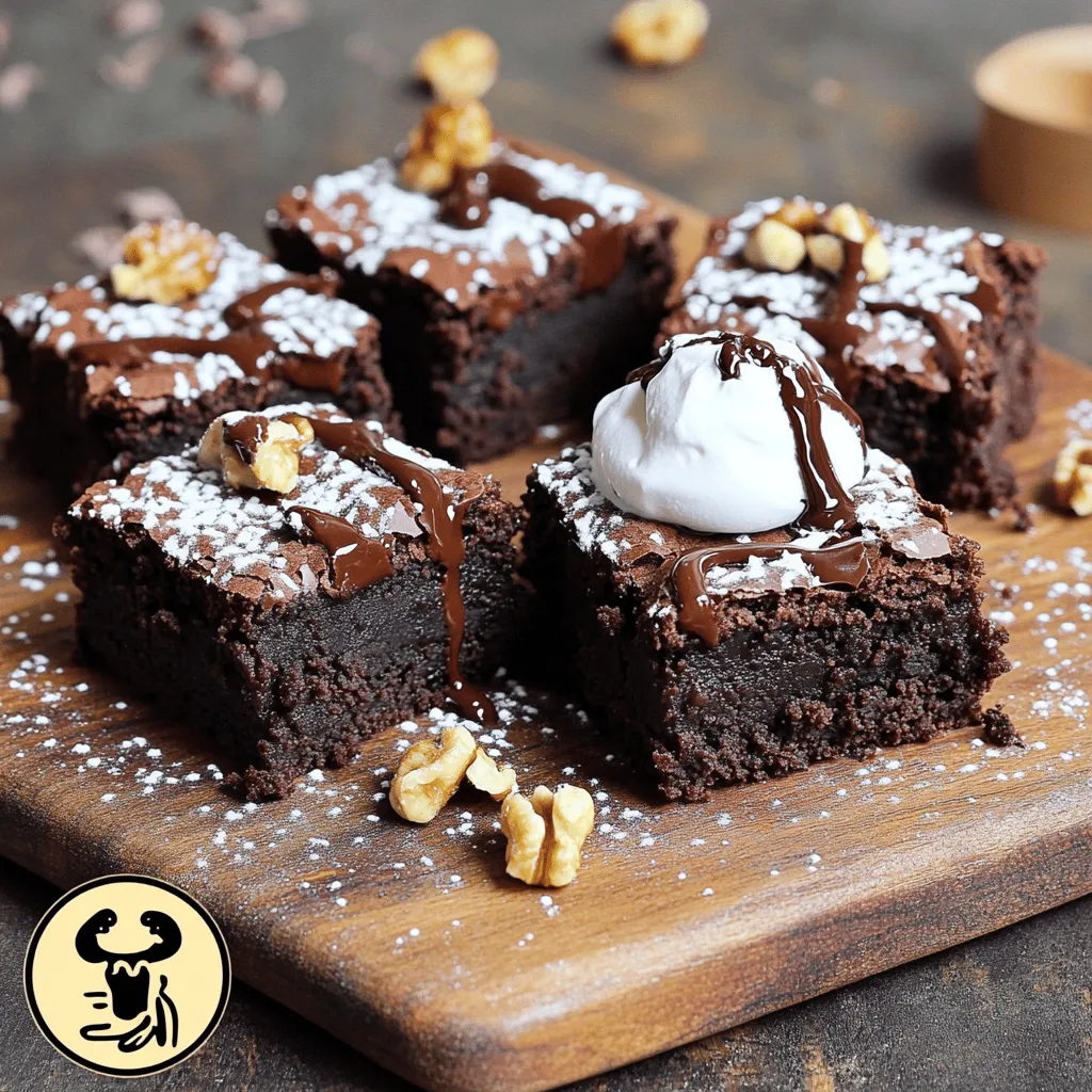 To bake classic chocolate brownies, you need the following ingredients: - 1 cup (226g) unsalted butter, melted - 2 cups (400g) granulated sugar - 4 large eggs - 1 teaspoon vanilla extract - 1 cup (120g) all-purpose flour - 1 cup (90g) unsweetened cocoa powder - 1/2 teaspoon salt - 1/2 teaspoon baking powder - 1 cup (170g) semi-sweet chocolate chips - 1/2 cup (70g) chopped walnuts (optional) These ingredients come together to create rich, fudgy brownies. The butter adds moisture and depth. Sugar gives sweetness, while eggs provide structure. Vanilla extract adds a warm flavor. Flour and cocoa powder are essential for texture. Baking powder helps the brownies rise. Chocolate chips and walnuts add extra charm. To make this recipe, gather these tools: - Mixing bowls - Whisk and spatula - Baking pan (9x13 inch) - Parchment paper (optional) Having the right tools makes baking easier. You can mix the ingredients well with a whisk and spatula. The baking pan shapes the brownies perfectly. Parchment paper helps with easy cleanup and removal. Each brownie has about 200 calories. The serving size is 1 brownie. This can vary based on the size you cut. If you add walnuts, it will add healthy fats and protein. These brownies are a delightful treat that can be enjoyed in moderation. For the full recipe, check out the [Full Recipe]. - Preheat oven to 350°F (175°C). - Prepare the baking pan with grease or parchment. Start by setting your oven to 350°F. This temperature ensures that your brownies bake evenly. Greasing your pan or lining it with parchment paper helps the brownies come out smoothly. - Combine butter and sugar, then whisk until smooth. - Add eggs and vanilla extract. In a large bowl, mix melted butter with granulated sugar. Whisk until the mixture becomes smooth and creamy. Then, add in the eggs one at a time. Make sure you mix well after each egg. Finally, stir in the vanilla extract for that lovely aroma. - Sift together flour, cocoa powder, salt, and baking powder. - Fold dry mixture into the wet ingredients. In a separate bowl, sift your flour, cocoa powder, salt, and baking powder together. This step helps remove any lumps. Next, gradually fold this dry mixture into the wet ingredients. Be gentle! Overmixing can make your brownies tough. - Gently mix in chocolate chips and walnuts. - Pour and spread batter into the prepared pan. Now, fold in the semi-sweet chocolate chips and chopped walnuts if you like nuts. They add great texture and flavor. Once mixed, pour the batter into your prepared pan. Spread it out evenly to ensure uniform baking. - Bake for 25-30 minutes. - How to check for doneness with a toothpick. Place the pan in your preheated oven and bake for 25 to 30 minutes. To check if they are done, insert a toothpick into the center. If it comes out with moist crumbs (not wet batter), your brownies are ready! Enjoy this delicious journey with the full recipe for indulgent chocolate dream brownies. To get the best brownie texture, you must know what you want. If you like fudgy brownies, use less flour. If you prefer cakey brownies, add a bit more flour. Keep in mind that mixing is key. Overmixing can make your brownies tough. Mix just until you see no flour. This keeps the texture soft and chewy. To make your brownies richer, add a teaspoon of espresso powder. It boosts the chocolate flavor without tasting like coffee. Also, use high-quality cocoa powder for better taste. The better the cocoa, the better your brownies will be. This small step makes a big difference in flavor. One big mistake is overbaking. If you bake too long, your brownies become dry. Aim for 25-30 minutes in the oven. Another mistake is wrong ingredient measurements. Use a kitchen scale for accuracy. This ensures the right balance of flavors and textures. By avoiding these mistakes, you will create delicious brownies every time. {{image_2}} If you want to make gluten-free brownies, you can swap out the flour. Use almond flour or coconut flour instead. Both options give a nice texture. They also add a bit of flavor. Just remember, you may need to adjust the amount slightly. Almond flour is denser, while coconut flour is drier. So, you might use less coconut flour. Try using 1/2 cup of coconut flour in place of all-purpose. To add a fun twist, try flavor infusions. You can mix in peppermint extract or orange zest. A teaspoon of peppermint extract gives a cool, minty taste. It pairs well with chocolate. For a bright flavor, add a tablespoon of orange zest. This adds freshness and a citrus kick. Both options will make your brownies unique and tasty. You can make your brownies even better with mix-ins. Try adding peanut butter chips for a rich taste. They melt beautifully and add creaminess. Dried fruits like cherries or cranberries add sweetness and chewiness. You can also use different nuts, like pecans or hazelnuts. Each mix-in gives your brownies a new look and flavor. Get creative and have fun with it! For more delicious ideas, check out the Full Recipe. To keep your brownies fresh, store them in an airtight container. If you don’t have one, wrap them tightly in plastic wrap. Place them in a cool, dry spot. This way, they stay moist and tasty. Avoid leaving brownies out in the open, as they can dry out quickly. For added freshness, you can also place a slice of bread in the container. The bread helps keep the brownies soft. Freezing brownies is a great way to save some for later. First, let them cool completely. Then, cut them into squares. Wrap each square in plastic wrap. After that, put the wrapped brownies in a freezer-safe bag. Make sure to squeeze out as much air as possible. To thaw, take out a square and leave it at room temperature for about an hour. You can also warm it in the microwave for a few seconds. Brownies can last up to four days at room temperature when stored properly. If you keep them in the fridge, they can last up to a week. However, refrigeration can change their texture, making them a bit firmer. If you want to keep them longer, freezing is the best choice. Just remember, when you thaw them, they will taste almost as fresh as when you baked them! Yes, you can make brownies without eggs! Use flaxseed meal or applesauce as substitutes. For flaxseed, mix 1 tablespoon of flaxseed meal with 2.5 tablespoons of water. Let it sit for five minutes until it thickens. For applesauce, use 1/4 cup for each egg. These options work well in brownie recipes. They help bind the ingredients and keep the brownies moist. Brownies get their texture from ingredients and baking time. Chewy brownies have more fat, less flour, and fewer eggs. They bake for a shorter time. Cakey brownies have more flour, sugar, and eggs. They bake longer, giving them a light texture. Adjusting these elements can change the final product. Look for a few signs to tell if your brownies are done. First, check the edges. They should pull away from the pan slightly. The top may look shiny and set. You can also use the toothpick test. Insert a toothpick in the center; it should come out with moist crumbs, not wet batter. Also, the brownies should spring back when lightly pressed. Making chocolate brownies is fun and rewarding. You need simple ingredients and tools. Following easy steps can lead to great results. Remember to mix well and not overbake. Explore variations like gluten-free options or unique flavors for more fun. Store brownies right to keep them fresh longer. Enjoy your baking, and share your tasty treats with others!