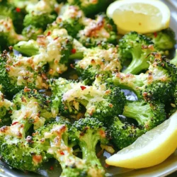 - Fresh broccoli florets - Extra virgin olive oil - Grated Parmesan cheese - Minced garlic - Dried oregano - Dried thyme - Red pepper flakes (optional) - Salt and pepper - Lemon wedges for serving When making Parmesan herb roasted broccoli, I focus on fresh, high-quality ingredients. Fresh broccoli florets are key. They bring a crisp texture and bright color to the dish. I love using extra virgin olive oil for its rich flavor. It coats the broccoli well and helps the seasonings stick. Grated Parmesan cheese adds a tasty, salty kick. It melts beautifully and creates a golden crust. For seasonings, I use minced garlic for aroma and flavor. Dried oregano and thyme give depth to the dish. If you're feeling bold, add red pepper flakes for some heat. This addition is optional, but it can elevate the dish. Finally, I always add salt and pepper to taste. They enhance all the flavors. Serve with lemon wedges for a fresh, zesty finish. The lemon juice brightens the dish and balances the richness of the cheese. You can find the full recipe steps to make this delicious side dish. Enjoy! - Preheat the oven to 425°F (220°C). - In a large bowl, combine the broccoli florets, olive oil, minced garlic, oregano, thyme, red pepper flakes, salt, and pepper. Toss until the broccoli is evenly coated with the mixture. This step is key to ensuring that every floret gets a taste of those bold flavors. The olive oil helps the spices stick and enhances the roasting process. I love to make sure the broccoli is well-coated; it makes all the difference in taste and texture. - Spread broccoli on the baking sheet. - Roast for about 15-20 minutes, until tender and crispy. Lining the baking sheet with parchment paper helps with easy cleanup. The high heat caramelizes the edges and brings out the natural sweetness of the broccoli. Keep an eye on it! You want it tender but with a nice crunch. - Add Parmesan cheese and continue roasting for an additional 5 minutes. - Let cool for a minute before serving. When the broccoli is done, sprinkle the grated Parmesan cheese on top. This adds a rich, savory flavor that enhances the dish. Letting it cool for a minute helps the cheese set slightly, making it easier to serve. I suggest squeezing fresh lemon juice over the top right before you eat. It adds a nice zing and brightens the whole dish! Enjoy this tasty side with your favorite meal. For a full recipe, check out the detailed steps above. To get that perfect broccoli texture, aim for tender yet crisp florets. You want the edges to be a bit brown and crunchy. This brings out the flavor. For even coating, mix the broccoli well with the oil and spices. This helps each piece soak up the flavors. To boost the taste, you can try adding a pinch of smoked paprika or cumin. These spices add warmth and depth. Serving with fresh lemon is key. Squeeze the lemon over the broccoli just before serving. This brightens the dish and enhances the flavors. Garnish the broccoli with extra Parmesan or fresh herbs like parsley for color. For plating, arrange the broccoli on a large white plate. This makes the green color pop. Serve alongside grilled chicken or fish for a balanced meal. Check out the Full Recipe for more ideas! {{image_2}} You can switch out Parmesan for other cheeses. Try pecorino for a sharper taste. Grana Padano is milder but still tasty. If you want creaminess, use mozzarella or goat cheese. These cheeses melt well and add a rich flavor. Each cheese can change the dish, so feel free to experiment. Using fresh herbs can brighten the dish. Fresh oregano or thyme works great. Dried herbs are convenient and still tasty. If you want to change the flavor, try rosemary or basil. Each herb brings its own flair, making your broccoli unique. You can also mix and match herbs for a fun twist. An air fryer can make crispy broccoli quickly. Set it to 400°F (200°C) and cook for 10-12 minutes. Shake the basket halfway for even cooking. Grilling adds a smoky flavor. Brush broccoli with olive oil and place it on a grill. Cook for about 10 minutes, turning often. Each method gives a different taste and texture. Enjoy the fun of cooking! Store leftover Parmesan herb roasted broccoli in an airtight container. This helps keep it fresh. You can keep it in the fridge for up to three days. After that, the texture may change, and it might lose flavor. To reheat, use an oven or skillet. This keeps the broccoli crispy. If you prefer the microwave, add a splash of water to keep it moist. Heat until warm, around 1-2 minutes. The best serving temperature is warm, just like when you first made it. Parmesan herb roasted broccoli makes a great meal prep item. You can pair it with grilled chicken or quinoa. It adds color and flavor to any meal. You can also use it in salads for added crunch. Check out the Full Recipe for more ideas! Yes, you can use frozen broccoli. However, frozen broccoli has a different texture and taste. It tends to be softer than fresh broccoli. Fresh broccoli has a nice crunch when roasted. If you use frozen, it may not get as crispy. I recommend thawing it first and patting it dry. This helps remove excess moisture, which can make the broccoli soggy. You’ll know the broccoli is done when it looks golden brown and crispy. The edges should be slightly charred, giving it a nice flavor. You can also check the texture. It should be tender but not mushy. A fork should slide in easily but with some resistance. Keep an eye on it while roasting to avoid overcooking. You can pre-assemble the broccoli before cooking. Toss the broccoli with oil and seasonings in a bowl. Then, spread it on the baking sheet. Cover it with plastic wrap and place it in the fridge. When you’re ready to cook, just remove it from the fridge and roast. This saves time on busy nights. This recipe can be vegan-friendly with some simple changes. You can replace Parmesan cheese with a vegan cheese option. Nutritional yeast also works well for a cheesy flavor. There are many brands of vegan cheese available that melt nicely. Be sure to check the labels for any animal products. Enjoy this dish without sacrificing flavor! This blog post covered how to make the best roasted broccoli. I shared fresh ingredients, like broccoli and garlic, which make this dish shine. You learned the steps for prepping, roasting, and serving perfectly. I also included tips to enhance flavors and storage info. In the end, you can make this dish your own, with easy swaps and fun cooking methods. Enjoy roasting your broccoli, and impress others with this simple yet delicious side!