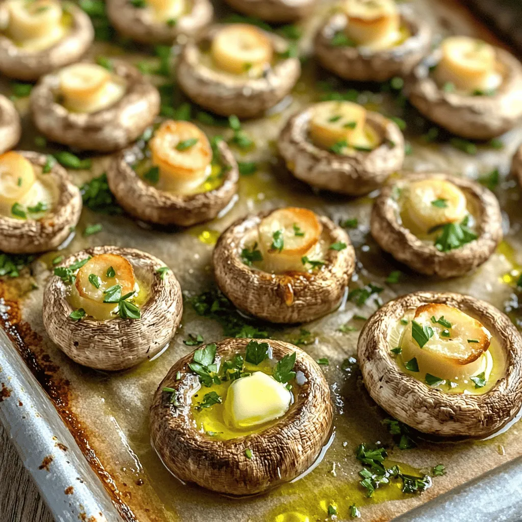 - 1 pound of cremini mushrooms, cleaned and stems trimmed - 4 tablespoons unsalted butter - 4 cloves garlic, minced - 2 teaspoons fresh thyme leaves (or 1 teaspoon dried thyme) - 1 tablespoon fresh parsley, chopped - Salt and pepper to taste - Zest of 1 lemon (optional) To create garlic butter roasted mushrooms, you need some key ingredients. The star of this dish is the cremini mushrooms. They have a rich flavor and a firm texture. The unsalted butter adds creaminess and depth. Fresh garlic provides a strong punch of flavor that makes this dish shine. Thyme brings a lovely earthiness. You can use fresh or dried thyme, depending on what you have. Fresh parsley adds a pop of color and freshness. Don't forget salt and pepper to heighten the taste. If you want a zesty twist, lemon zest is a great option. - Baking sheet - Parchment paper - Mixing bowl - Measuring spoons Having the right tools makes cooking easier. A baking sheet is essential for roasting the mushrooms evenly. Parchment paper keeps them from sticking and makes cleanup simple. A mixing bowl helps you combine the ingredients well. Measuring spoons ensure you get the right amounts for each ingredient. With these tools on hand, you are set to make this tasty dish. For the full recipe, check out the details above. - Preheat oven to 400°F (200°C). - Clean and trim 1 pound of cremini mushrooms. - In a bowl, mix 4 tablespoons of melted butter, 4 minced garlic cloves, and 2 teaspoons of thyme. - Add salt and pepper to taste. - Optionally, mix in lemon zest for added flavor. - Toss the prepared mushrooms in the garlic butter mixture. - Spread the mushrooms out on a baking sheet lined with parchment paper. - Roast the mushrooms for 20-25 minutes. - Stir halfway through for even cooking. - Check for a golden brown color and tenderness. - Once done, remove them from the oven. - Garnish with 1 tablespoon of chopped parsley and toss gently. You can enjoy these garlic butter roasted mushrooms as a side dish or on toasted bread. For the full recipe, check out the detailed steps above. When choosing mushrooms, look for ones that are firm and dry. Fresh mushrooms should have a smooth surface. Avoid any with dark spots or wrinkles. You can use different types of mushrooms for this dish. Cremini mushrooms are great for their rich taste. Button mushrooms are mild and work well too. If you want something unique, try shiitake mushrooms for a deeper flavor. To boost the taste, think about adding extra herbs. Fresh rosemary or oregano can add a nice touch. You might also try a pinch of red pepper flakes for some heat. Serving your mushrooms with lemon zest brightens the flavor. Just sprinkle some zest on top before serving. This adds a fresh, zesty kick that everyone will love. If your mushrooms turn out soggy, it likely means they were packed too tightly. Always spread them out on the baking sheet. This allows for even cooking and helps them brown nicely. Overcooking mushrooms can make them tough. Keep an eye on them in the oven. They should be golden brown and tender, which usually takes about 20 to 25 minutes. Enjoy the full recipe for more details. {{image_2}} You can easily make this dish vegan. Simply swap out the butter for olive oil or vegan butter. Both options will keep the dish rich and tasty. Use the same amount as the butter in the recipe. This change allows everyone to enjoy garlic butter roasted mushrooms. Want to add a new twist? Try adding balsamic vinegar. Just a splash can enhance the mushrooms’ flavor. Mix it in with the butter before tossing. Another idea is to add cheese. Feta or parmesan can give a creamy touch. Sprinkle the cheese over the mushrooms right before roasting. These roasted mushrooms pair well with many main courses. They go great with steak, chicken, or fish. You can also use them in salads or pastas for a tasty boost. They add flavor and texture to any dish. Check the Full Recipe for more ideas and tips! To keep your garlic butter roasted mushrooms fresh, store them in an airtight container. Place the mushrooms in the fridge right after they cool down. They stay fresh for about three days. If you want to enjoy them longer, consider freezing them. When reheating, keep the mushrooms crispy. The best way is to use an oven or a skillet. Preheat your oven to 350°F (175°C) and spread the mushrooms on a baking sheet. Reheat for about 10 minutes. If using a skillet, heat it on medium and stir the mushrooms until warm. Avoid microwaving, as it can make them soggy. For freezing, let the mushrooms cool completely. Spread them on a baking sheet in a single layer. Freeze them for about an hour, then transfer to a freezer-safe bag. This method helps prevent clumping. Frozen mushrooms can last for up to three months. Always thaw them in the fridge before using. For more detailed instructions, check the Full Recipe. You can make garlic butter roasted mushrooms easily. First, preheat your oven to 400°F (200°C). In a big bowl, mix cleaned cremini mushrooms with melted butter and minced garlic. Add fresh thyme, salt, and pepper to taste. If you want, you can also add lemon zest for extra flavor. Toss everything until the mushrooms are well coated. Next, spread the mushrooms on a baking sheet lined with parchment paper. Roast them for 20-25 minutes. Stir halfway through cooking. When they are golden brown and tender, take them out. Finally, sprinkle with fresh parsley and serve warm. For the full recipe, check out the details above. Yes, you can use other types of mushrooms. Some great options are button, shiitake, or portobello mushrooms. Each type brings a unique taste and texture. Button mushrooms are mild and popular. Shiitake mushrooms have a rich flavor and chewy texture. Portobello mushrooms are large and meaty, making them perfect for a main dish. Try mixing different types for more depth. Garlic butter roasted mushrooms pair well with many dishes. They make a great side for steak, chicken, or fish. You can also serve them on toasted bread for a delicious appetizer. If you want a vegetarian option, add them to pasta or salads. They are versatile and add a tasty touch to any meal. This blog post covered how to make tasty garlic butter roasted mushrooms. We talked about the key ingredients, tools, and easy steps to create this dish. I shared tips for selecting fresh mushrooms and enhancing their flavor. You learned how to store leftovers and freeze them for later. Remember, you can switch up ingredients to match your taste and needs. Enjoy experimenting with flavors. Garlic butter roasted mushrooms can elevate any meal with their rich taste and aroma. Happy cooking!