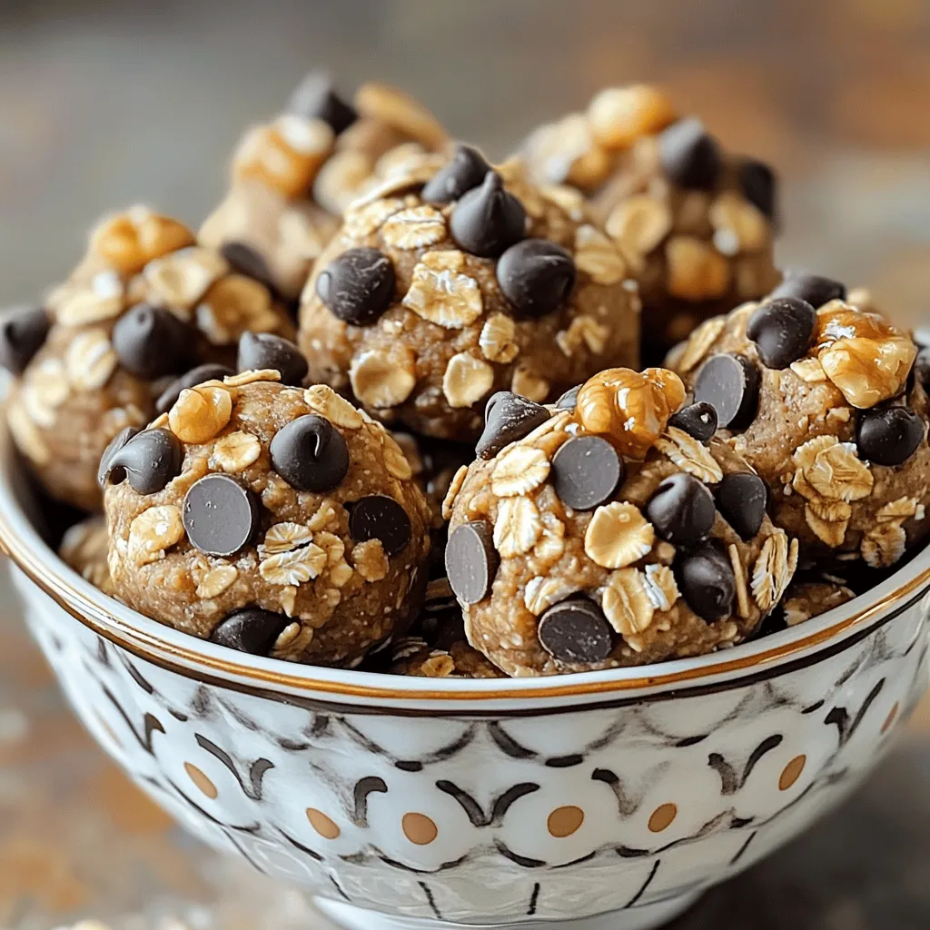 To make Peanut Butter Energy Bites, gather these simple ingredients: - 1 cup rolled oats - 1/2 cup natural peanut butter - 1/3 cup honey or maple syrup - 1/4 cup ground flaxseed - 1/2 cup chocolate chips (dark or semi-sweet) - 1/2 teaspoon vanilla extract - 1/4 teaspoon sea salt - Optional: 1/4 cup chopped nuts (almonds or walnuts) These ingredients provide a lot of good things for your body: - Rolled oats: They give you energy and fiber, helping your digestion. - Natural peanut butter: Packed with protein, it helps build muscle and keeps you full. - Honey or maple syrup: These natural sweeteners add flavor and provide quick energy. - Ground flaxseed: This superfood is rich in omega-3s and helps fight inflammation. - Chocolate chips: They add a tasty touch and have antioxidants that are good for your heart. - Vanilla extract: This adds flavor and may have some antioxidant properties. - Sea salt: A small amount helps balance flavors and supports hydration. - Chopped nuts: They give extra protein and healthy fats, boosting nutrition. If you have allergies, here are some great swaps: - Peanut butter: Use almond butter or sunflower seed butter for nut-free options. - Honey: Maple syrup can replace honey for a vegan choice. - Rolled oats: Look for gluten-free oats if you need to avoid gluten. - Chocolate chips: Choose dairy-free chips or omit them for a simpler bite. - Chopped nuts: You can skip nuts or use seeds like pumpkin or sunflower seeds. Making Peanut Butter Energy Bites is quick and easy. You start by mixing dry ingredients in one bowl. In a separate bowl, you'll combine the wet ingredients. After that, you blend both mixtures into one. Finally, you shape them into small balls. This snack is fun to make and great for any time. 1. Mix dry ingredients: Take a large bowl. Add 1 cup of rolled oats, 1/4 cup of ground flaxseed, and 1/4 teaspoon of sea salt. Stir them well so they are evenly mixed. 2. Combine wet ingredients: In another bowl, add 1/2 cup of natural peanut butter, 1/3 cup of honey (or maple syrup), and 1/2 teaspoon of vanilla extract. Stir until it is smooth and creamy. 3. Blend mixtures: Pour the wet mixture into the dry mix. Then, add 1/2 cup of chocolate chips and any optional chopped nuts. Mix everything until all ingredients are covered and well blended. When shaping the bites, use your hands to form balls about 1 inch in size. If the mix is too sticky, chill it in the fridge for 15-20 minutes. This helps make it easier to shape. After forming the bites, place them on a parchment-lined tray. Refrigerate them for at least 30 minutes to firm up. Once they are set, store them in an airtight container. This keeps them fresh and tasty for days. To get the best texture, use old-fashioned rolled oats. They give a hearty bite. Make sure to mix the dry and wet ingredients well. The right blend helps bind the bites together. If you find the mixture too dry, add a little more peanut butter or honey. Aim for a sticky yet manageable dough. If your hands get too sticky while rolling the bites, try wetting them. Just a little water helps. You can also chill the mixture for 15 to 20 minutes before shaping. This cools it down and makes it easier to handle. If you still struggle, add a bit more ground flaxseed to absorb moisture. You can serve these bites in many fun ways. Arrange them in a pretty bowl for a snack table. Use a mason jar for a cute take-along treat. You might sprinkle some extra chocolate chips or nuts on top. This adds color and texture. Pair them with fresh fruit for a balanced snack. If you want, try serving them with a small dip of yogurt or a drizzle of honey. These ideas make your energy bites even more appealing! For the complete recipe, check out the Full Recipe section. {{image_2}} You can add fun flavors to your Peanut Butter Energy Bites. Try mixing in cocoa powder for a rich chocolate taste. Just 2 tablespoons can make a big difference. You can also use shredded coconut for a tropical twist. This will add a nice chewiness. Another option is to use different nut butters. Almond or cashew butter can change the flavor profile too. If you follow a vegan diet, you can easily swap honey with maple syrup. This keeps the bites sweet and vegan-friendly. For those who need gluten-free options, make sure to use certified gluten-free oats. This ensures you enjoy the bites without any worries. If you want a nut-free version, sunflower seed butter works great. Adding seeds can boost nutrition. Try chia seeds or pumpkin seeds. They add crunch and healthy fats. Dried fruits like cranberries or raisins also work well. They bring a touch of sweetness and chewiness. Just be sure to chop them small to mix easily. You can find the Full Recipe for more ideas. To keep your Peanut Butter Energy Bites fresh, place them in an airtight container. This helps to lock in moisture and flavor. If you want to store them longer, think about using your freezer. Just make sure to separate the bites with parchment paper to avoid sticking. For the best results, use glass or plastic containers with tight lids. These containers keep air out and help maintain the bites' texture. If you like, you can also use resealable plastic bags. Just squeeze out as much air as possible before sealing. In the refrigerator, your energy bites will stay fresh for about one week. If you freeze them, they can last for up to three months. Just remember to thaw them in the fridge before enjoying. This makes for a quick and easy snack anytime! For the full recipe, check out the section above. Each Peanut Butter Energy Bite has about 100 calories. The exact number can change based on the ingredients you choose. For example, using different nut butters or sweeteners can alter the count. If you want fewer calories, you can reduce the chocolate chips or use less honey. Keeping track of the calories helps if you're watching your intake. Yes, you can make these energy bites ahead of time. They store well in the fridge. I often prepare a batch on the weekend. This way, I have snacks ready for the week. Just keep them in an airtight container to keep them fresh. They taste great even after a few days. You can customize your energy bites in many fun ways. Here are some ideas: - Add-ins: You can mix in dried fruit, seeds, or extra nuts. - Flavor twists: Try adding cocoa powder for a chocolate version or a pinch of cinnamon for warmth. - Dietary swaps: Use almond butter instead of peanut butter for a nut-free option. You can also make them vegan by using maple syrup instead of honey. Feel free to get creative! The full recipe provides a great base, but personal touches make them yours. Peanut Butter Energy Bites are easy to make and packed with nutrients. We’ve covered the key ingredients and their health benefits. You learned how to mix and shape these bites while avoiding common sticky issues. Remember the tips for creative mixes and storing them right. Finally, explore variations to fit your taste and diet. With these bites, you can enjoy a healthy snack that’s quick and fun to customize. You’re now ready to make your own delicious energy bites!