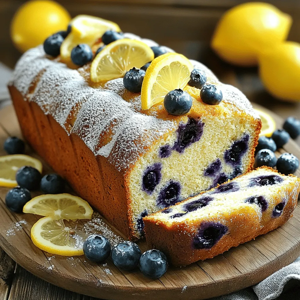 To make the Lemon Blueberry Yogurt Loaf, you'll need these simple ingredients: - 1 ½ cups all-purpose flour - 1 teaspoon baking powder - ½ teaspoon baking soda - ¼ teaspoon salt - 1 cup Greek yogurt (plain) - 1 cup granulated sugar - 3 large eggs - ⅓ cup vegetable oil - Zest of 2 lemons - 2 tablespoons fresh lemon juice - 1 cup fresh blueberries (or frozen, but do not thaw) - 1 teaspoon vanilla extract These ingredients create a moist, tangy loaf. The Greek yogurt is key for texture and flavor. You can easily swap some ingredients if needed. Here are a few ideas: - Use whole wheat flour for more fiber. - Replace Greek yogurt with regular yogurt for a lighter option. - Coconut oil can replace vegetable oil for a different flavor. - For a vegan version, try flax eggs instead of regular eggs. These substitutions can keep the recipe fun and adaptable. Using fresh ingredients is vital for this recipe. Fresh blueberries burst with flavor and juices. They make the loaf bright and sweet. Fresh lemons give the best zest and juice. Store-bought options may lack the same taste. Always try to use the best ingredients you can find. This way, your Lemon Blueberry Yogurt Loaf will shine! Start by preheating your oven to 350°F (175°C). This helps your loaf bake evenly. Next, grease a 9x5-inch loaf pan. You can also line it with parchment paper. This step makes it easy to remove the loaf later. In a medium bowl, combine the all-purpose flour, baking powder, baking soda, and salt. Whisk them together well. In a large bowl, beat the Greek yogurt and granulated sugar until smooth. Then, add the eggs one at a time, mixing well after each one. Pour in the vegetable oil, lemon zest, lemon juice, and vanilla extract, mixing until everything is combined. Gradually add the dry mix to the wet mix. Stir just until combined, but don’t overmix. Finally, gently fold in the blueberries. Be careful not to crush them. Pour the batter into your prepared loaf pan. Smooth the top with a spatula. Bake your loaf for about 55 to 65 minutes. To check if it’s done, insert a toothpick into the center. If it comes out clean, your loaf is ready! If the top is browning too fast, loosely cover it with foil for the last 15 minutes of baking. After baking, let it cool in the pan for 10 minutes. Then, transfer it to a wire rack to cool completely. For a tasty touch, serve it with whipped cream or ice cream. For the full recipe, check the details above. To get the best texture and flavor, use fresh ingredients. Fresh blueberries burst with juice, adding flavor. The Greek yogurt gives the loaf a moist and rich texture. Be sure to measure your flour correctly. Spoon it into the cup and level it off. Too much flour can make the loaf dry and dense. Use room temperature eggs for a smooth batter. This helps all the ingredients mix well. One common mistake is overmixing the batter. This can lead to a tough loaf. Mix just until the dry ingredients are combined. Another mistake is not checking the oven temperature. An oven that is too hot can burn the loaf's edges. Always use an oven thermometer if you're unsure. Lastly, don't skip the cooling time. Letting it cool in the pan helps it set properly. To keep your loaf moist, store it in an airtight container. You can also wrap it in plastic wrap. This traps moisture and keeps it fresh. If you want extra moisture, drizzle a simple syrup on top after baking. Mix equal parts sugar and water, heat until dissolved, then brush it on the warm loaf. This will add sweetness and keep the loaf delicious. For the full recipe, check the previous section. {{image_2}} You can tweak this recipe to fit your taste. For a richer flavor, add a cup of chopped nuts, like walnuts or pecans. They will give a nice crunch. You can also swap out the blueberries for raspberries or strawberries. These fruits will add a different twist to the loaf. If you want more sweetness, try adding a half cup of honey instead of some sugar. If you need a gluten-free loaf, use gluten-free flour instead of all-purpose flour. This will keep the loaf light and fluffy. Make sure the baking powder you use is gluten-free as well. You can also try almond flour or coconut flour, but you may need to adjust the liquid amounts. You can create fun flavors with this recipe. For instance, try a lemon poppy seed loaf by adding two tablespoons of poppy seeds. This will give you a nutty taste that pairs well with lemon. You can also mix in some spices like cinnamon or nutmeg for warmth. A dash of cardamom can add a unique flavor that surprises your taste buds. Feel free to explore your creativity with these variations. You can find the full recipe above to get started! After baking your Lemon Blueberry Yogurt Loaf, let it cool. Cooling is key to keeping the loaf moist. Leave it in the pan for about 10 minutes. Then, transfer it to a wire rack. This method allows air to flow around it. If you keep it in the pan too long, it can get soggy. Once cool, wrap the loaf tightly. I recommend using plastic wrap or aluminum foil. You can also place it in an airtight container. This will keep it fresh longer. Make sure the loaf is completely cool before wrapping. Otherwise, it may trap moisture and become mushy. When stored correctly, your Lemon Blueberry Yogurt Loaf can last about 3 to 5 days. Keep it at room temperature. If you live in a very hot or humid place, consider placing it in the fridge. It can last up to a week in the fridge. Just know that it may dry out a bit. If you see any mold or off-smells, it's best to toss it. Always use your senses to check the loaf before eating. Freezing is a great option if you want to save some for later. To freeze, first, cool the loaf completely. Then, wrap it tightly in plastic wrap. Follow that with aluminum foil for extra protection. This method prevents freezer burn. You can freeze the loaf for up to 3 months. When ready to eat, let it thaw in the fridge overnight. You can also leave it at room temperature for a few hours. After thawing, enjoy it as is, or warm it in the oven for a few minutes. This will bring back its fresh-baked flavor. If you need the full recipe, check out the Lemon Blueberry Yogurt Loaf section. Yes, you can use frozen blueberries in this recipe. Just make sure not to thaw them first. If you thaw them, they might get mushy and stain the batter. Frozen blueberries keep their shape better, adding bursts of flavor throughout the loaf. To make this Lemon Blueberry Yogurt Loaf without eggs, use unsweetened applesauce or mashed bananas. Replace each egg with 1/4 cup of applesauce or 1/2 of a mashed banana. This will keep the loaf moist and tasty while adding a slight sweetness. You can also use flaxseed meal mixed with water as an egg substitute. The best way to serve this loaf is freshly sliced. You can dust the slices with powdered sugar for a sweet touch. Arrange them on a pretty platter. For extra flair, add whole blueberries and lemon slices on the side. A dollop of whipped cream or a scoop of vanilla ice cream elevates it further. Enjoy it with coffee or tea for a perfect treat! For the full recipe, check out the details above. This blog post covered all aspects of making a delicious Lemon Blueberry Yogurt Loaf. We explored the right ingredients, how to mix them, and tips for baking perfectly. Keeping things fresh and avoiding common mistakes is key to a great result. We've also looked at fun variations and how to store your loaf for longer freshness. Whether you want to bake or modify the recipe, you now have all the tools to succeed. Enjoy the process and share your tasty creations!
