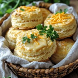 - 2 cups all-purpose flour - 1 tablespoon baking powder - 1/2 teaspoon baking soda - 1 teaspoon garlic powder - 1 teaspoon salt - 1/2 cup unsalted butter, cold and cubed - 1 cup shredded sharp cheddar cheese - 3/4 cup buttermilk (or milk with 1 tablespoon vinegar) - 2 tablespoons fresh parsley, chopped (optional) - 1/4 teaspoon cayenne pepper (optional) - 2 tablespoons butter, melted (for brushing) - 1/2 teaspoon garlic salt (for topping) Each ingredient plays a key role in making these biscuits tasty. The flour gives structure. Baking powder and baking soda help them rise. Garlic powder adds a savory touch, while salt enhances flavor. The cold butter creates flaky layers. Sharp cheddar cheese brings richness and zest. Buttermilk keeps them moist and tender. Fresh parsley and cayenne pepper add a pop of color and spice. Calories per serving: About 200. Macronutrients breakdown: - Fat: 10g - Carbohydrates: 24g - Protein: 5g These biscuits are delicious but best enjoyed in moderation. They pair well with soups or salads. - Mixing bowls - Pastry cutter or hands - Baking sheet - Parchment paper Having the right tools matters. A mixing bowl helps combine ingredients well. A pastry cutter or your hands breaks down the butter. A baking sheet lined with parchment makes cleanup easy. 1. Preheat your oven to 425°F (220°C). This helps the biscuits rise well. 2. Prepare your baking sheet by lining it with parchment paper. This prevents sticking and makes cleanup easy. 1. In a large mixing bowl, whisk together the dry ingredients: flour, baking powder, baking soda, garlic powder, and salt. This step ensures even flavor. 2. Next, blend in the cold, cubed butter. Use your hands or a pastry cutter. Aim for coarse crumbs. This texture gives the biscuits a nice flakiness. 3. Now, add in the shredded cheddar cheese. Stir gently until everything is combined. 1. Make a well in the center of your mixture. Pour in the buttermilk. Mix just until combined. Be careful not to overmix; this keeps your biscuits light. 2. Use a spoon or an ice cream scoop to portion dough onto your prepared baking sheet. Give them some space to expand. 3. Bake for 15 to 18 minutes. Keep an eye on them; you want a golden-brown top. 4. While they bake, melt the remaining butter and mix in garlic salt. 5. When your biscuits are done, brush the warm garlic butter on top right away. This adds extra flavor. For the full recipe, you can refer to the Cheddar Bay Bliss Biscuits section. Enjoy your delicious creation! To get the best Cheddar Bay biscuits, focus on a few key points: - Avoid overmixing the dough: Mix just until combined. Overmixing makes biscuits tough. You want a light and airy texture. - Temperature of butter and buttermilk: Use cold butter for flaky layers. Cold buttermilk helps keep the dough cool. This gives you that perfect rise. How you serve these biscuits can make a big difference. Here are some fun ideas: - Presentation techniques: Place warm biscuits in a basket lined with a cloth. This keeps them warm and soft. Sprinkle with extra parsley for color. - Pairing ideas: Serve these biscuits with soups, salads, or as a side for your favorite entrees. They work great with clam chowder or a fresh garden salad. Even the best cooks can make mistakes. Here’s what to watch for: - Overbaking or underbaking: Keep an eye on the time. Golden brown tops mean they are ready. If they are too pale, give them a few extra minutes. - Not using cold ingredients: Warm butter or buttermilk can ruin your biscuits. Always keep your ingredients cold to achieve that light texture. {{image_2}} You can make Cheddar Bay Biscuits even better by mixing in different cheeses. Try Pepper Jack for a spicy twist or Gouda for a rich taste. Both options add depth and excitement to each bite. You can also include herbs and spices to elevate the flavor. Adding fresh thyme or rosemary brings an aromatic touch. These ingredients enhance taste and aroma, making your biscuits feel gourmet. If you want a gluten-free option, use gluten-free flour. Many brands work well in this recipe. Check the package for the right measurements. This way, everyone can enjoy these tasty biscuits. You can also lower fat and calories without losing flavor. Use less butter or swap for Greek yogurt. This keeps the biscuits moist while making them a bit lighter. Want to save time? Try using a biscuit mix. It simplifies the process. Just add water or milk, and you’re good to go. You’ll still get great biscuits with less fuss. Using pre-shredded cheese can also speed things up. This cheese saves you time on grating. However, fresh block cheese melts better. Choose based on your time and taste preferences. For the full recipe, check out the detailed instructions above. After you make Cheddar Bay Biscuits, you might have some leftovers. These biscuits taste best fresh, but you can store them for later. First, let them cool completely. Then, place them in an airtight container. This keeps them moist and tasty. I recommend using a container that seals well to prevent air from getting in. You can also wrap them tightly in plastic wrap for extra protection. If you want to keep your biscuits longer, freezing is great. To freeze Cheddar Bay Biscuits, first let them cool completely. Arrange them in a single layer on a baking sheet. Place them in the freezer for about an hour. This helps them freeze firm. After that, transfer the biscuits to a freezer-safe bag. Be sure to remove as much air as possible. For thawing, simply leave them in the fridge overnight. You can reheat them in the oven. Just warm them at 350°F (175°C) for about 10 minutes. Understanding how long Cheddar Bay Biscuits last helps you enjoy them at their best. In the fridge, they'll stay fresh for about 3 to 4 days. If you freeze them, they can last up to 3 months. However, for the best flavor and texture, try to eat them sooner. Over time, frozen biscuits may lose some of their original taste. Enjoy them fresh when you can! To reheat Cheddar Bay Biscuits, there are a few good methods. You can use an oven, microwave, or air fryer. - Oven: Preheat to 350°F (175°C). Place biscuits on a baking sheet. Heat for about 10 minutes or until warm. - Microwave: Place a biscuit on a microwave-safe plate. Heat for 10-15 seconds. Check if warm. - Air Fryer: Set to 300°F (150°C). Heat for 3-5 minutes. This keeps them crispy. Using the oven gives the best texture. The microwave is quick but may make them soft. Yes, you can make these biscuits ahead of time. Prepare the dough and store it. - Storage: Wrap the dough tightly in plastic wrap. Place it in the fridge for up to 2 days. - Baking: When ready, drop spoonfuls of dough on a baking sheet. Bake as directed from the recipe. You can also freeze the dough. Just shape the biscuits, place them on a tray, and freeze until firm. Then, transfer them to a bag for up to 3 months. The original Cheddar Bay Biscuits come from Red Lobster. This popular seafood restaurant features these biscuits on their menu. They serve them warm, fresh from the oven, with garlic and cheese flavors. Many visitors love them and even ask for extra servings! To achieve fluffy biscuits, follow these tips: - Use cold butter. This helps create steam, making them rise. - Do not overmix the dough. Mix until just combined. - Ensure your baking powder is fresh. Old baking powder won’t give the right rise. - Drop the dough onto the baking sheet without flattening it. This keeps the height. By following these tips, you'll create light and fluffy Cheddar Bay Biscuits each time! These Cheddar Bay Biscuits are easy to make and fun to eat. You learned about the ingredients, how to prepare, and some key tips. Remember to mix gently and use cold butter for great results. Experiment with flavors or healthier options to suit your taste. Lastly, keep extra biscuits fresh in your fridge or freezer. Enjoy your baking journey!