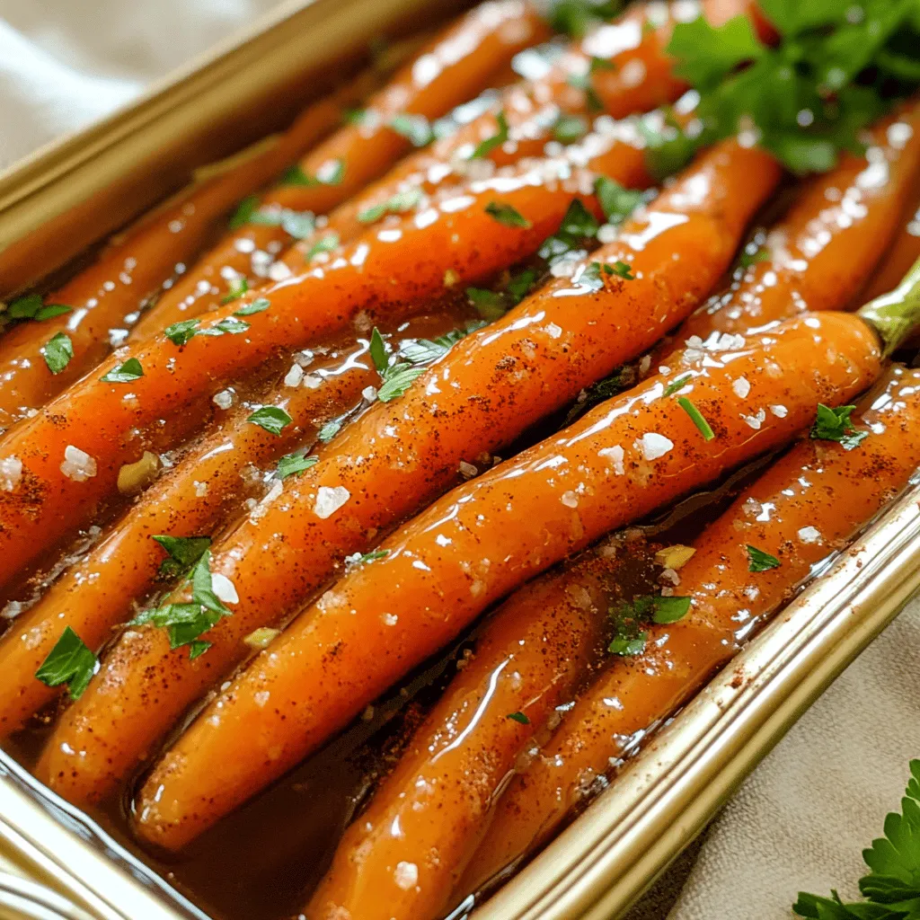 To make maple glazed carrots, you need a few key items: - 1 pound fresh baby carrots, peeled (or whole, if larger) - 3 tablespoons pure maple syrup - 2 tablespoons unsalted butter - 1 teaspoon ground cinnamon - 1/2 teaspoon sea salt - 1/4 teaspoon black pepper - 1 tablespoon freshly squeezed lemon juice - Fresh parsley for garnish (optional) Use a kitchen scale or measuring cups to get the right amounts. For the carrots, one pound gives you the best texture. The maple syrup should be pure to ensure great flavor. Butter adds richness, while cinnamon brings warmth. Measuring the salt and pepper accurately helps balance the dish. Fresh lemon juice adds a nice zing. If you want to switch things up, here are some ideas: - Use honey instead of maple syrup for a different sweetness. - Olive oil can replace butter for a dairy-free option. - Try nutmeg instead of cinnamon for a unique taste. - If you don't have fresh lemon juice, bottled lemon juice works too. These swaps can make the dish fit your taste or dietary needs. Start with 1 pound of fresh baby carrots. If you have larger carrots, peel and trim them to about 5 inches. For baby carrots, just clean and peel them. This helps the glaze stick better. Bring a pot of water to a boil. Add the carrots and cook for about 5 to 6 minutes. You want them tender but still crisp. Drain the carrots and set them aside. In a large skillet, melt 2 tablespoons of unsalted butter over medium heat. Once melted, add 3 tablespoons of pure maple syrup, 1 teaspoon of ground cinnamon, 1/2 teaspoon of sea salt, and 1/4 teaspoon of black pepper. Stir well to mix everything together. Now, add the cooked carrots to the skillet. Toss them in the glaze and cook for an extra 5 to 7 minutes. Stir occasionally. This helps the glaze thicken and coat the carrots evenly. Once they’re glossy, drizzle 1 tablespoon of freshly squeezed lemon juice over them. Toss again to mix the flavors. Finally, transfer the carrots to a serving dish. If you like, garnish with fresh parsley for a pop of color. Enjoy your maple glazed carrots! For the full recipe, check [Full Recipe]. To get the best glaze, use pure maple syrup. This adds a rich flavor that blends well. Start with medium heat when melting the butter. This way, it won’t burn. Once the butter melts, mix in the syrup, cinnamon, salt, and pepper. Stir until it looks smooth. When you add the cooked carrots, keep stirring. This helps the glaze cover every carrot. Cooking the carrots just right is key. Boil them for about 5-6 minutes. They should be soft but still have a bit of crunch. If you overcook them, they can turn mushy. After draining, let them rest for a minute. This helps them stay firm when you toss them in the glaze. Cook the glazed carrots for another 5-7 minutes. This allows them to soak up the glaze, making them tasty. Using the right tools makes cooking easier. A large pot helps boil the carrots quickly. Use a large skillet for the glaze. A wooden spoon works well for stirring. A colander is great for draining the carrots. If you want to garnish, a knife and cutting board will help you chop fresh parsley. These tools will make your cooking time fun and smooth. For the full recipe, check the details above. {{image_2}} You can swap maple syrup for honey or agave nectar. These options add a different flavor. Honey brings a floral note, while agave is milder. Both work well in this recipe. Spices can enhance the flavor of your glazed carrots. Try adding ginger for warmth or nutmeg for sweetness. You can also use fresh herbs. Thyme or rosemary add a nice touch. They give a fresh taste that pairs well with the glaze. Maple glazed carrots fit many meals. They are great for holiday feasts or everyday dinners. Serve them with roasted chicken for a comforting meal. For a festive touch, add them to your Thanksgiving table. They brighten up any plate with their color and shine. Try pairing them with grilled steak for a summer barbecue. The sweet glaze balances the savory meat beautifully. After you cook maple glazed carrots, let them cool down. Place them in an airtight container. Store in the fridge for up to three days. Make sure they are sealed tightly to keep the glaze fresh. When you’re ready to enjoy leftovers, reheat carefully. Place the carrots in a skillet over low heat. Add a splash of water or extra maple syrup to help the glaze. Stir gently until they warm up. This method keeps them tender and flavorful. You can freeze maple glazed carrots for later use. First, let them cool completely. Then, place them in freezer-safe bags or containers. Remove as much air as you can. Frozen carrots can last for up to three months. To use, thaw in the fridge overnight. Reheat gently as mentioned above. For the best taste, I recommend eating them fresh. But freezing is a great option if you have leftovers. For the full recipe, check the earlier section. Yes, you can use frozen carrots. They will work well in this recipe. Just remember to thaw them first. This helps them cook evenly. You should also check the cooking time. Frozen carrots may need a bit more time to cook. Maple glazed carrots are very versatile. They pair well with roasted chicken or pork. You can also serve them with grilled fish or tofu. For a complete meal, add a fresh salad or some rice. Their sweet flavor adds a nice touch to any dish. Yes, maple glazed carrots are healthy! Carrots are full of vitamins and fiber. Maple syrup adds a natural sweetness without extra refined sugar. Using butter in moderation keeps the dish rich but not heavy. Overall, this side dish is nutritious and delicious. In this article, we covered essential ingredients, cooking steps, and helpful tips for making maple glazed carrots. You now know how to achieve a perfect glaze and the best timing for tender carrots. Consider trying variations with different sweeteners and spices to enhance your dish. Store leftovers properly to enjoy them later. Remember, these carrots pair well with several meals and can be a healthy option. Enjoy experimenting with this recipe, knowing you can create something delicious in your kitchen.