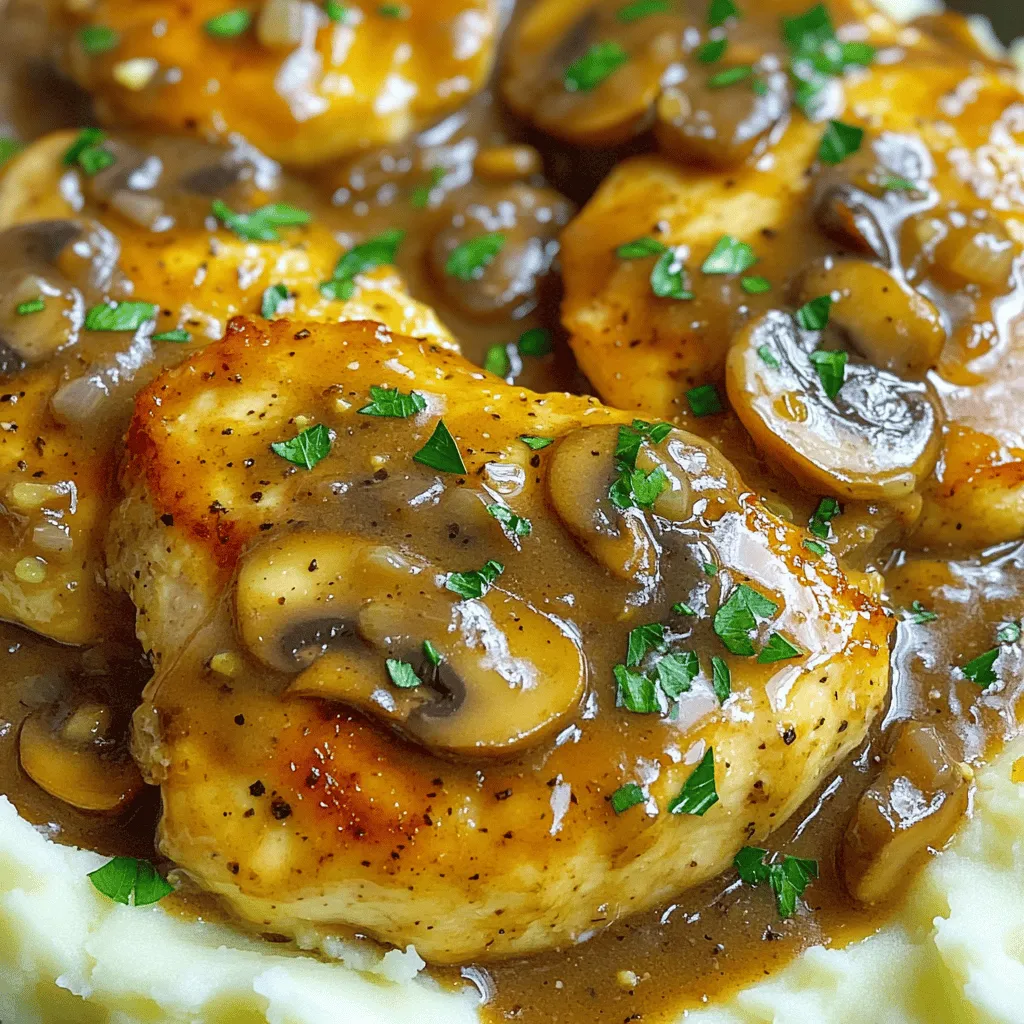 To make Easy Chicken Marsala, you need a few key ingredients: - 2 boneless, skinless chicken breasts - 1 cup mushrooms, sliced - 2 tablespoons olive oil - 2 cloves garlic, minced - 1 cup chicken broth - 1 tablespoon balsamic vinegar - 1 tablespoon cornstarch mixed with 2 tablespoons cold water - Salt and pepper to taste - Fresh parsley, chopped (for garnish) These items create a rich and tasty dish. The chicken and mushrooms blend well in the sauce. Each ingredient plays a role in building flavor. You can add a few optional ingredients to enhance the taste: - 1/2 cup shallots, diced - 1/4 cup white wine - 1 teaspoon dried thyme or rosemary Shallots add sweetness, while white wine gives depth. Herbs will bring fresh notes to your dish. If you lack certain ingredients, you can still make this dish. Here are some swaps: - Use chicken thighs instead of breasts for more flavor. - Substitute vegetable broth for chicken broth for a veggie option. - Swap balsamic vinegar with red wine vinegar if needed. These substitutions keep the dish tasty while meeting your needs. Feel free to experiment! For all the details, refer to the Full Recipe. First, take your chicken breasts. You want to slice them in half. This makes thinner cutlets. Next, season both sides with salt and pepper. This simple step adds great flavor. Now, grab a large skillet. Heat the olive oil over medium heat. When it is hot, add the chicken cutlets. Cook each side for about 4 to 5 minutes. You want them golden brown and cooked through. Once done, take the chicken out and place it on a plate to rest. In that same skillet, add the sliced mushrooms. Cook them for about 3 to 4 minutes until they soften. Then, add minced garlic and cook for an extra minute. This brings out a nice flavor. Pour in the chicken broth and balsamic vinegar. Scrape the bottom of the skillet to mix in any browned bits. This adds depth to your sauce. Bring the sauce to a simmer. Stir in the cornstarch mixed with water. This will help thicken the sauce. Let it simmer for about 1 to 2 minutes. After that, return the chicken to the skillet. Nestle the cutlets in the sauce and cook for another 2 minutes. This heats the chicken through. Finally, remove from heat and garnish with fresh parsley. Your Easy Chicken Marsala is ready to serve! For more detailed steps, check out the Full Recipe. When making Easy Chicken Marsala, avoid these common mistakes: - Skipping the seasoning: Always season your chicken well with salt and pepper. - Overcrowding the pan: Cook chicken in batches if needed. This helps it brown nicely. - Not deglazing: Scrape the pan after cooking chicken. This adds great flavor to your sauce. - Using low-quality broth: Use a good chicken broth for the best taste. For a perfect sauce, follow these tips: - Use cornstarch correctly: Mix cornstarch with cold water before adding it to the sauce. - Simmer the sauce: Let it cook for a few minutes to thicken. - Watch the heat: Keep the heat on medium to avoid burning the sauce. - Adjust as needed: If the sauce is too thick, add a splash of chicken broth. Having the right tools makes cooking easier: - Large skillet: This allows for even cooking and good sauce preparation. - Meat tenderizer: Use it to thin the chicken cutlets for even cooking. - Wooden spoon: Great for scraping the pan and mixing the sauce. - Liquid measuring cup: Use this for accurate broth and vinegar measurements. With these tips and tricks, your Easy Chicken Marsala will be flavorful and simple. For the full recipe, check out the Easy Chicken Marsala section! {{image_2}} You can make Easy Chicken Marsala even better by adding vegetables. Spinach, peas, or bell peppers work well. Just toss them in when cooking the mushrooms. They add color and nutrients. Fresh herbs like thyme or basil can also boost the flavor. Add them at the end for a fresh taste. While chicken breasts are classic, you can use chicken thighs too. Thighs are juicier and have more flavor. They also stay tender when cooked. Try this if you want a richer taste. You can even swap chicken for turkey or pork. Adjust the cooking time depending on the protein. Want to change the sauce? You can try different options. For a creamier sauce, add heavy cream or sour cream. This gives a rich texture. You can also use white wine instead of chicken broth. It adds a nice, tangy flavor. Don’t forget to taste as you go. This way, you can find the perfect blend that suits your taste. For the complete recipe, check out the [Full Recipe]. After enjoying your Easy Chicken Marsala, let the dish cool. Place leftovers in an airtight container. Store them in the fridge for up to three days. This keeps the chicken moist and the flavors intact. When you're ready to enjoy leftovers, reheat them gently. Use a skillet on low heat. Add a splash of chicken broth for moisture. Stir often to prevent burning. This method keeps the chicken juicy and the sauce flavorful. You can freeze Chicken Marsala for later. Use a freezer-safe container. Make sure to freeze it within two hours of cooking. Chicken Marsala can last up to three months in the freezer. When ready to eat, thaw it overnight in the fridge. Reheat it on the stove for the best taste. To tenderize chicken breasts, you can use a meat mallet. Place the chicken between two sheets of plastic wrap. Gently pound the chicken until it’s about half an inch thick. This helps break down fibers and makes the chicken juicy. You can also use a marinade with acidic ingredients like lemon juice. Let it sit for 30 minutes for the best results. Yes, you can use wine instead of balsamic vinegar. Marsala wine is a great choice for this dish. It adds a rich flavor that pairs well with the mushrooms and chicken. You can also use a dry white wine if you don’t have Marsala. Just remember that the taste will change a bit, but it will still be tasty. The chicken is fully cooked when its internal temperature reaches 165°F (75°C). Use a meat thermometer to check the temperature in the thickest part of the chicken. If you don’t have a thermometer, look for juices running clear when you cut into it. The meat should not be pink inside. Easy Chicken Marsala goes well with many side dishes. Here are some great options: - Creamy mashed potatoes - Whole-grain pasta - Steamed green beans - Garlic bread - Roasted vegetables These sides will complement the flavors in the dish and make your meal even better. For the full recipe, check out the details above! Easy Chicken Marsala is a simple dish that anyone can make. We covered essential ingredients, how to prepare and cook the chicken, and make the sauce. I shared tips to avoid common mistakes and achieve perfect texture. You can also try variations with veggies or different proteins. Plus, I explained how to store leftovers for later. With all these tips, you’ll create a delicious meal that impresses everyone. Enjoy cooking and get ready to share your tasty Chicken Marsala!