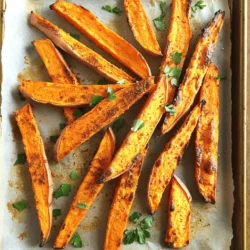 - 2 large sweet potatoes, peeled and cut into fry shapes - 2 tablespoons olive oil - 1 teaspoon smoked paprika - 1 teaspoon garlic powder - ½ teaspoon cayenne pepper (adjust to taste) - Salt to taste - Freshly cracked black pepper to taste - 1 tablespoon chopped fresh parsley (for garnish) Sweet potatoes are the star here. They bring a natural sweetness and a nice texture. Olive oil helps the fries get crispy in the oven. The spices are where the fun begins! Smoked paprika gives a nice, smoky flavor. Garlic powder adds depth, while cayenne brings a little heat. You can adjust the cayenne to match your taste. Salt and pepper are key for balance. Lastly, a sprinkle of fresh parsley adds color and brightness. Baked sweet potato fries offer a healthy snack option. They contain about 150 calories per serving. Each serving has 2 grams of protein, 5 grams of fat, and 30 grams of carbs. Sweet potatoes are rich in fiber and vitamins. They are a great source of vitamin A and C. The fiber helps digestion and keeps you full longer. - Baking sheet - Parchment paper - Mixing bowl - Knife and cutting board These tools make the process easy. The baking sheet holds the fries while they cook. Parchment paper prevents sticking and makes cleanup simple. A mixing bowl is for tossing the fries with oil and spices. A good knife and cutting board help you cut the sweet potatoes into even fry shapes. These supplies ensure you get the best results for your baked sweet potato fries. For the full recipe, check out the [Full Recipe]. 1. Start by preheating your oven to 425°F (220°C). This high heat helps the fries get crispy. 2. Next, prepare your baking sheet. Line it with parchment paper to make cleanup easy and prevent sticking. 1. In a large bowl, toss the sweet potato fries with 2 tablespoons of olive oil. Make sure they are evenly coated for the best flavor. 2. Now, grab a small bowl and mix together 1 teaspoon of smoked paprika, 1 teaspoon of garlic powder, ½ teaspoon of cayenne pepper, salt, and freshly cracked black pepper. This spice mix adds a nice kick. 3. Sprinkle the spice mix over the sweet potatoes. Toss them until every fry is well coated with the seasoning. 1. Spread the coated sweet potato fries in a single layer on the prepared baking sheet. Do not overcrowd them; this helps them crisp up nicely. 2. Bake the fries in your preheated oven for 25-30 minutes. Flip them halfway through to ensure even cooking. They should turn golden brown and crispy. 3. After baking, take them out and let them cool for a few minutes. Garnish with chopped parsley before serving. For the full recipe, check out the detailed instructions above. To get the best crispiness, you must not overcrowd the baking sheet. When you place fries too close, they steam instead of bake. This makes them soft, not crispy. Spread the fries out in one layer. Give them space to breathe. Flipping the fries helps to cook them evenly. Halfway through baking, take them out and turn them over. This simple step ensures both sides get golden and crunchy. You can boost flavor by adding more spices. Try cumin for a warm touch or chili powder for heat. If you enjoy herbs, sprinkle in oregano or thyme. These spices add depth to your fries. Making your own seasoning blend is easy. Mix garlic powder, onion powder, and a pinch of salt. This homemade blend can be a fun twist on your fries. Overcooking or undercooking the fries is a common issue. If you cook them too long, they burn. If you don’t cook them enough, they stay mushy. Stay close to the oven and check them often. Incorrect oven temperatures can ruin your fries. Always preheat your oven to 425°F (220°C). This heat ensures a nice crunch. Use an oven thermometer to check if your oven is accurate. For the full recipe, explore the detailed instructions above! {{image_2}} You can easily change the flavor of baked sweet potato fries. For a sweet and spicy option, add a drizzle of honey or maple syrup. Mix this with cayenne pepper for a kick. You can also sprinkle cinnamon for a unique twist. This mix gives a great balance of sweet and heat. If you prefer savory herb-infused fries, use fresh herbs. Try rosemary, thyme, or oregano. Just chop them finely and mix them with your fries before baking. This adds a fresh taste that works well with sweet potatoes. Dipping sauces can make your fries even better. You can make a simple homemade aioli. Just mix mayonnaise, lemon juice, and garlic. This adds creaminess and a nice zing. You can also try a spicy version by adding sriracha to the aioli. If you like classic flavors, ketchup is a great choice. You can also use barbecue sauce for a smoky flavor. These sauces pair well with the sweetness of your fries. Baked sweet potato fries can go with many dishes. They pair well with grilled chicken or fish. This makes a great meal. You can also serve them with burgers for a fun twist. As a snack or appetizer, they shine on their own. Serve them to guests at parties or enjoy them during movie night. Either way, these fries are a tasty treat. For the full recipe, check out the guide above. To keep your baked sweet potato fries fresh, follow these tips: - Refrigeration: Place cooled fries in an airtight container. They will last about 3 to 5 days. - Freezing: If you want to store them longer, freeze the fries. First, spread them on a baking sheet and freeze until solid. Then, transfer them to a freezer-safe bag. They can last up to 2 months in the freezer. To enjoy crispy fries again, reheating is key: - Oven Method: Preheat the oven to 400°F (200°C). Spread fries on a baking sheet. Bake for about 10 minutes until hot and crispy. - Air Fryer Method: Set the air fryer to 350°F (175°C). Cook for about 5 minutes. This method keeps the fries crispy and delicious. Understanding how long your fries last is important: - Storage Duration: Baked sweet potato fries are best within 3 to 5 days in the fridge. - Signs of Spoilage: Look for changes in color or smell. If they seem mushy or have an off odor, it’s time to toss them out. Baked sweet potato fries last about 3 to 5 days in the fridge. To keep them fresh, store the fries in an airtight container. Place a paper towel in the container to absorb moisture. This helps to keep your fries crispier for longer. You can also freeze them if you want to keep them longer. When frozen, they can last up to 3 months. Just make sure to freeze them in a single layer before transferring them to a bag. This prevents them from sticking together. Yes, you can make baked sweet potato fries in an air fryer. First, prepare the sweet potatoes the same way as in the oven method. Preheat your air fryer to 400°F (200°C). Place the sweet potato fries in the air fryer basket in a single layer. Cook them for about 15 to 20 minutes, shaking the basket halfway through. This helps them cook evenly and get crispy. Keep an eye on them to avoid burning, as air fryers can cook quickly. Baked sweet potato fries pair well with many dishes. They make a great side for burgers, grilled chicken, or fish. You can also serve them with a variety of dips. Try them with homemade aioli, spicy ketchup, or ranch dressing. For a fun twist, add them to a salad or grain bowl. Their sweet flavor balances well with savory ingredients. You can check out the Full Recipe for ideas on how to enjoy these fries in different meals! Baked sweet potato fries are simple to make and delicious. We covered the key ingredients, easy steps, and tips to ensure perfect fries. Remember to coat them well, avoid overcrowding, and explore various flavors. You can enjoy them as a snack or a side dish and store leftovers correctly for later. Experimenting with dipping sauces and seasonings can elevate your fries. With these insights, you can create tasty, healthy fries every time. Enjoy your cooking adventure!