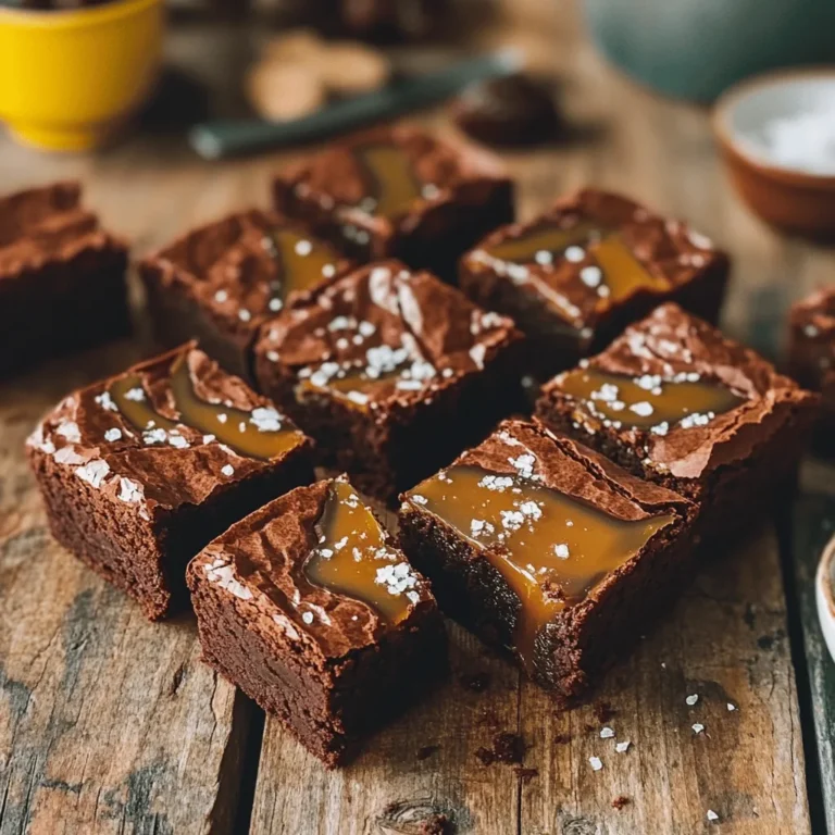 To make these vegan salted caramel brownies, you need a few key ingredients. Here’s what you will need: - 1 cup almond flour - 1 cup oat flour - 1/2 cup unsweetened cocoa powder - 1 tsp baking powder - 1/2 tsp salt - 1 cup maple syrup - 1/2 cup unsweetened applesauce - 1/3 cup melted coconut oil - 1 tsp vanilla extract - 1/2 cup pitted dates, blended into a paste (for caramel) - 2 tbsp almond milk (or any plant-based milk) - 1/4 tsp sea salt (for caramel) - Flaky sea salt for topping These ingredients come together to create a rich, fudgy brownie with a sweet and salty twist. If you cannot find some ingredients, you have options! Here are some substitutions you can use: - Almond flour: You can use all-purpose flour or a gluten-free blend. - Oat flour: Try using whole wheat flour or more almond flour. - Maple syrup: Agave syrup or brown rice syrup works well too. - Unsweetened applesauce: Mashed banana or pumpkin puree can replace it. - Coconut oil: You can swap it with vegetable oil or melted vegan butter. Feel free to experiment with these swaps based on what you have! To make the best brownies, consider these tips: - Use fresh ingredients for the best flavor and texture. - Make sure to blend the dates into a smooth paste for a creamy caramel. - Pay attention to baking time. Overbaking can lead to dry brownies. - Let the brownies cool before slicing. This helps them set and hold their shape. With these tips, you'll make brownies that are rich, gooey, and simply irresistible! For the full recipe, check out the details above. To start, preheat your oven to 350°F (175°C). This helps cook the brownies just right. Next, grease a 9x9 inch baking pan or line it with parchment paper. This will make it easy to remove the brownies later. In a large mixing bowl, whisk together the dry ingredients. Combine 1 cup almond flour, 1 cup oat flour, 1/2 cup cocoa powder, 1 tsp baking powder, and 1/2 tsp salt. Mix these well to ensure even flavor throughout your brownies. In another bowl, prepare the wet ingredients. Mix 1 cup maple syrup, 1/2 cup applesauce, 1/3 cup melted coconut oil, and 1 tsp vanilla extract. Stir until everything is fully combined. Next, pour the wet mixture into the dry ingredients. Stir gently until just combined. It’s okay if there are a few lumps. This helps keep the brownies soft and chewy. For the caramel, mix 1/2 cup pitted dates with 2 tbsp almond milk and 1/4 tsp sea salt in a small bowl. Blend until smooth. This will be your thick and creamy vegan salted caramel. Now, it’s time to layer your brownie batter. Pour half of the brownie mix into the prepared pan. Spread it evenly. Then, dollop small spoonfuls of the salted caramel over the batter. Pour the remaining brownie batter on top and gently swirl with a knife. This creates a lovely marbled effect. Bake your brownies in the preheated oven for 20 to 25 minutes. Check for doneness by inserting a toothpick. It should come out with a few moist crumbs, not wet batter. Once baked, let the brownies cool in the pan for about 10 minutes. Sprinkle flaky sea salt on top for that perfect salty-sweet touch. After that, transfer the brownies to a wire rack to cool completely. This helps them firm up and makes slicing easier. Slice into squares and enjoy! For an extra treat, drizzle more date caramel on top. You can find the full recipe for these delicious Vegan Salted Caramel Brownies in the earlier section. Enjoy your sweet creation! To get that perfect brownie texture, focus on mixing. Combine wet and dry ingredients just enough to blend. Lumps are fine; overmixing makes them tough. You want them soft and fudgy, not dry and crumbly. Baking time is key too. Check them at 20 minutes. A toothpick should come out with a few moist crumbs. If it’s too clean, you may overbake. Keep your vegan salted caramel brownies fresh by storing them properly. Place them in an airtight container. They last about four days at room temperature. For longer storage, put them in the fridge. They can stay fresh for up to a week. If you want to keep them even longer, freeze them. Wrap each brownie in plastic wrap, then place them in a freezer-safe bag. When you want to enjoy a brownie again, reheating can bring back their soft texture. Preheat your oven to 350°F (175°C). Place the brownies on a baking sheet. Cover them with foil to avoid drying out. Heat for about 5 to 10 minutes. You can also use the microwave. Just heat for 10-15 seconds at a time. Check often to avoid overheating. Enjoy them warm for a delightful treat! {{image_2}} To make these brownies gluten-free, swap oat flour with a gluten-free blend. You can also use almond flour alone. Both options keep the brownies soft and tasty. Always check labels to ensure no gluten sneaks in. This way, everyone can enjoy these sweet treats! If you need nut-free options, switch almond flour for sunflower seed flour. This keeps the texture while avoiding nuts. Also, use soy or oat milk instead of almond milk. These changes make the recipe safe for those with nut allergies. Enjoy the same rich flavors without worry! Want to boost flavors? Add chopped walnuts or pecans into the brownie mix. Nuts add crunch and richness. You can also sprinkle cinnamon or espresso powder for depth. These small changes create a unique twist while keeping the core recipe intact. Feel free to get creative! For the complete recipe, check out the [Full Recipe]. To keep your vegan salted caramel brownies fresh, store them in an airtight container. Layer parchment paper between the brownies to avoid sticking. If you prefer, wrap each brownie individually in plastic wrap. This keeps them moist and tasty. Freezing brownies is simple and smart. Once cooled, cut them into squares. Place them in a single layer on a baking sheet. Freeze for about one hour until firm. Then, transfer them to a freezer bag or container. Store them for up to three months. When ready to enjoy, thaw them in the fridge overnight. When stored correctly, vegan brownies last about five days at room temperature. In the fridge, they can last up to a week. For the best taste, eat them fresh. But if you need to save some, the freezer is your friend! For more details on making these delightful treats, check the Full Recipe. Yes, you can use other sweeteners. Agave syrup or brown rice syrup works well. These options keep the brownies moist. They also add a nice flavor. Just remember to use similar amounts. You might need to adjust other liquids in your recipe. To check if the brownies are done, insert a toothpick into the center. If it comes out with a few moist crumbs, they’re ready. If it has wet batter, they need more time. Bake for 20-25 minutes, but keep an eye on them. The edges may look set while the center stays soft. If you don’t have applesauce, try mashed bananas or pumpkin puree. Both options add moisture and sweetness. You can also use silken tofu blended until smooth. Each substitute gives a slightly different taste but works well. Just keep the same amount as the applesauce in the recipe. For the full recipe, check out the details above. These vegan salted caramel brownies are simple and tasty. We covered key ingredients, easy steps, and helpful tips. You learned how to make great substitutes and variations. We also talked about storage to keep brownies fresh. Remember, you can experiment with flavors and ingredients. Enjoy creating these treats that satisfy any sweet tooth!