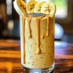 - 2 ripe bananas, frozen - 2 tablespoons smooth peanut butter - 1 cup almond milk (or any milk of your choice) - 1 tablespoon honey or agave syrup (optional) - 1 tablespoon chia seeds - 1/2 teaspoon vanilla extract - A handful of ice cubes (optional) When I make a Peanut Butter Banana Smoothie, I focus on fresh, simple ingredients. The base starts with two ripe bananas. Freezing them gives a creamy texture. Smooth peanut butter adds richness. You can use any milk, but I love almond milk for its light flavor. Sweetness can come from honey or agave syrup. Chia seeds are my go-to for a health boost. Lastly, ice cubes can make the drink colder and thicker. - Calories: Approximately 300 per serving - Protein: About 8 grams - Fat: Around 14 grams - Carbohydrates: Roughly 40 grams - Fiber: About 6 grams This smoothie packs a punch in nutrition. Each serving has around 300 calories, making it a great snack. The protein helps you stay full longer. Healthy fats from peanut butter support your heart. Plus, the carbs from bananas provide energy. You also get fiber, which aids digestion. - High in potassium - Source of healthy fats - Antioxidant properties The Peanut Butter Banana Smoothie is more than tasty. It is packed with health benefits. Bananas are high in potassium, which helps heart health. Peanut butter offers healthy fats that keep you satisfied. Chia seeds add antioxidants, which can help fight inflammation. This smoothie is a great choice for a quick breakfast or snack. If you want to learn how to make it, check the [Full Recipe]. - Step 1: Freeze the bananas Start by freezing ripe bananas. Peel and slice them. Freeze for at least two hours. Frozen bananas make the smoothie creamy. - Step 2: Add ingredients to a blender In a blender, place the frozen bananas. Add two tablespoons of smooth peanut butter. Pour in one cup of almond milk. If you want it sweeter, add one tablespoon of honey or agave. Don’t forget one tablespoon of chia seeds and half a teaspoon of vanilla. - Step 3: Blend until smooth Blend on high speed. Keep blending until the mixture is smooth and creamy. If you like it thicker, toss in a handful of ice cubes and blend again. - Step 4: Adjust sweetness to taste Taste your smoothie. If it needs more sweetness, add more honey. Blend again to mix it well. - Pour the smoothie into a glass or bowl. This makes it easy to enjoy. - For a fun look, add toppings. Try banana slices or a sprinkle of chia seeds. You can even drizzle peanut butter on top for flair. - Don’t use fresh bananas. Fresh bananas will make the smoothie watery. Always use frozen ones for the best texture. - Blend long enough. If you stop early, the smoothie won’t be creamy. Blend until it looks smooth and thick. To get the best texture, always use frozen bananas. They make your smoothie thick and cold. Fresh bananas can make your smoothie too runny. If you forget to freeze your bananas, peel and slice them, then freeze for at least two hours. To achieve the desired thickness, blend on high. If it’s too thin, add a handful of ice cubes. Blend again until it’s smooth and creamy. This step is key for a perfect texture. You can swap peanut butter with other nut butters. Almond, cashew, or sunflower butter work well. Each nut butter adds its own unique flavor. For dairy-free and vegan options, use almond milk or coconut milk. These choices keep the smoothie creamy without dairy. You can also skip honey for a vegan-friendly drink. This recipe makes two servings. If you need more, double the ingredients. For a quick breakfast, serve it in a bowl. You can also enjoy it as a snack anytime. If you want smaller portions, pour into smaller cups. This way, you can share with friends or family. The Peanut Butter Banana Bliss Smoothie fits well into any part of your day! {{image_2}} You can make your smoothie even better with add-ins. Here are two great options: - Protein powder options: Adding protein powder gives your smoothie a boost. Use whey, pea, or hemp protein, depending on your choice. - Leafy greens add-ins: Adding a handful of spinach or kale is an easy way to sneak in extra vitamins. The taste stays mild, so you won’t even notice them! Want to change the flavor? Here are some fun ideas: - Adding cocoa powder: If you love chocolate, mix in a tablespoon of cocoa powder. It adds a rich, chocolatey taste that pairs well with banana and peanut butter. - Incorporating spices: Adding a sprinkle of cinnamon or nutmeg can change the game. These spices add warmth and depth to your smoothie. You can turn your smoothie into a smoothie bowl with just a few tweaks. Here’s how: 1. Instructions for a thicker smoothie bowl: Use less almond milk to make it thicker. You want the mixture to be spoonable, not drinkable. 2. Topping suggestions for decoration: Top your bowl with sliced bananas, berries, nuts, or granola. This makes it look pretty and adds texture. For the full recipe, check out the Peanut Butter Banana Bliss Smoothie! You can keep your peanut butter banana smoothie in the fridge for up to 24 hours. Use an airtight container to store it. This helps keep it fresh and prevents it from picking up smells from your fridge. If you have leftover smoothie, freezing is a great option. Pour it into ice cube trays or freezer-safe bags. This way, you can use it later for quick smoothies or snacks. When you are ready to enjoy it, let it thaw in the fridge overnight. You can also pop it in the microwave for a few seconds. Then, just blend it again to get that creamy texture back. After storage, the best way to serve it is cold. If it thickens in the fridge, add a splash of milk and blend. This will help refresh the texture. For a tasty twist, top it with banana slices or a drizzle of peanut butter. Enjoy this quick and creamy delight anytime! To make a Peanut Butter Banana Smoothie, follow these easy steps: 1. Freeze ripe bananas for at least 2 hours. 2. In a blender, mix frozen bananas, peanut butter, almond milk, chia seeds, and vanilla extract. 3. Blend until the mixture is smooth and creamy. 4. Adjust sweetness with honey if needed. 5. Pour into a glass and enjoy! This process takes only about 10 minutes. You can find the full recipe above. Yes, the Peanut Butter Banana Smoothie is quite healthy. It offers many benefits: - Bananas provide potassium, which is good for your heart. - Peanut butter gives healthy fats and protein, helping you feel full. - Chia seeds add fiber and omega-3 fatty acids, boosting nutrition. - Almond milk is lower in calories than regular milk, making it a great choice. This smoothie can fit well into a balanced diet and is perfect for breakfast or a snack. Absolutely! You can use different types of milk for your smoothie. Here are some great options: - Cow's milk adds creaminess and protein. - Soy milk is rich in protein and a good choice for vegans. - Coconut milk gives a tropical flavor and creamy texture. - Oat milk is sweet and great for those with nut allergies. Feel free to experiment and find your favorite milk for this smoothie! This blog post walks you through making a Peanut Butter Banana Smoothie. We listed ingredients, detailed health benefits, and provided easy steps to blend a tasty drink. You learned tips for creaminess and how to personalize your smoothie. Remember, using frozen bananas is key for texture. Enjoy this smoothie as a quick snack or breakfast. Healthy and fun, it’s a great way to start your day right! Follow these tips, and you’ll make a delicious treat every time.