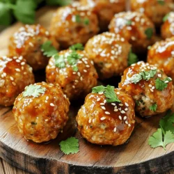 To create tasty teriyaki turkey meatballs, you will need: - 1 pound ground turkey - 1/2 cup breadcrumbs - 2 tablespoons grated ginger - 1 clove garlic, minced - 1/4 cup green onions, chopped - 1 egg, beaten - 1/4 cup teriyaki sauce (plus extra for glazing) - 1 tablespoon sesame oil - 1 teaspoon salt - 1/2 teaspoon black pepper - Sesame seeds for garnish - Fresh cilantro for garnish These ingredients work together to add flavor and texture. Ground turkey gives a lean base. Breadcrumbs help bind the meatballs. Ginger and garlic add a fresh kick. The teriyaki sauce provides a sweet and salty finish, making each bite a delight. You can customize your meatballs if you like. Here are a few ideas: - Add chopped bell peppers for crunch. - Use scallions instead of green onions. - Mix in a dash of red pepper flakes for heat. - Swap sesame oil for olive oil if you prefer. These options let you play with flavors and textures. Feel free to experiment and make it your own! Each serving of teriyaki turkey meatballs offers a healthy balance. Here’s a breakdown: - Calories: 250 - Protein: 25g - Carbohydrates: 15g - Fat: 10g - Fiber: 1g This makes them a great choice for a nutritious meal. You can enjoy them without guilt. For the full recipe, click here. To start, gather your ingredients. You need: - 1 pound ground turkey - 1/2 cup breadcrumbs - 2 tablespoons grated ginger - 1 clove garlic, minced - 1/4 cup green onions, chopped - 1 egg, beaten - 1/4 cup teriyaki sauce (plus extra for glazing) - 1 tablespoon sesame oil - 1 teaspoon salt - 1/2 teaspoon black pepper - Sesame seeds for garnish - Fresh cilantro for garnish In a large bowl, add the ground turkey, breadcrumbs, ginger, garlic, and green onions. Mix in the beaten egg, teriyaki sauce, sesame oil, salt, and pepper. Use your hands or a spatula to combine. Do not overmix! This keeps the meatballs tender. Next, preheat your oven to 400°F (200°C). Line a baking sheet with parchment paper to avoid sticking. Now, shape the turkey mixture into meatballs about 1 inch wide. Place them on the lined baking sheet. Bake the meatballs for 20 minutes. They should turn golden and become firm. In the last five minutes, brush them with extra teriyaki sauce for a nice glaze. Once done, let the meatballs cool slightly before serving. To make great meatballs, avoid overmixing. This keeps them soft. Use a cookie scoop to shape them evenly. Also, feel free to adjust the size. Smaller meatballs cook faster, while larger ones may need extra time. Do not skip the glaze step! It adds flavor and shine. Lastly, garnish with sesame seeds and cilantro for a beautiful touch. For the full recipe, check the recipe section above. When making teriyaki turkey meatballs, mix your ingredients well. Use your hands to combine the ground turkey, breadcrumbs, and spices. This helps blend flavors. But, do not overmix. Overmixing can make the meatballs tough. Aim for a smooth mixture but keep it light. To keep your meatballs juicy, add moisture. The egg and teriyaki sauce are key. They add flavor and help bind the meatballs. Avoid baking them too long. Check for a golden color and a firm texture. This means they are cooked but still juicy. You can serve these meatballs in many ways. Try them over rice or noodles for a full meal. They also work well as an appetizer. Just add toothpicks for easy eating. Garnish with sesame seeds and fresh cilantro for a nice touch. You can find the full recipe to explore more serving ideas. {{image_2}} For a vegetarian or vegan twist, use plant-based ground meat. Brands like Beyond Meat or Impossible Burger work great. You can also use cooked lentils or chickpeas. Just mash them up and mix with the same spices and sauces. This keeps the flavor but cuts out meat. Want some heat? Add red pepper flakes to the turkey mix. Start with half a teaspoon and taste as you go. You can also mix in some sriracha or gochujang for a spicy kick. Brush on extra spicy teriyaki sauce for more flavor when baking. Have food allergies? No problem! You can swap breadcrumbs for gluten-free oats. Use tamari instead of teriyaki sauce if you need it gluten-free. If you're avoiding eggs, try a flax egg or unsweetened applesauce in the mix. These swaps keep the dish tasty and safe for everyone. For the full recipe, check out the details above! To keep your teriyaki turkey meatballs fresh, place them in an airtight container. Let them cool first. Store them in the fridge for up to three days. If you want to keep them longer, freezing is a great choice. Just make sure they are packed tightly. When you're ready to enjoy the leftovers, there are a few easy ways to reheat them. You can use the microwave, oven, or stovetop. For the microwave, heat them on a plate for about one to two minutes. In the oven, preheat to 350°F (175°C) and bake for 10-15 minutes. On the stovetop, add a splash of water in a pan, cover it, and heat on low until warm. Freezing is a simple way to save your meatballs for later. Place them in a freezer-safe bag or container. Try to remove as much air as possible to prevent freezer burn. They can last up to three months in the freezer. When you're ready to use them, thaw in the fridge overnight before reheating. Enjoy your teriyaki turkey meatballs anytime! For the full recipe, check out the details above. If you want a different meat, try ground chicken or beef. Both work well. For a lighter option, you can use ground chicken. If you prefer beef, choose lean ground beef for less fat. You can also try plant-based meat for a vegan choice. It will still taste great with teriyaki sauce. To check if the meatballs are done, use a meat thermometer. The internal temperature should be 165°F (75°C). If you don’t have a thermometer, cut one open. The meat should be brown with no pink inside. You can also check the texture; they should feel firm but not hard. Yes, you can prepare the meatballs in advance. Form the meatballs, then place them in the fridge for up to 24 hours. When ready, bake them as per the recipe instructions. You can also freeze the uncooked meatballs for up to three months. Just thaw them before cooking. For the full recipe, check the previous section. This blog post covered everything you need to know about teriyaki turkey meatballs. We looked at key and optional ingredients, plus tips for making meatballs that are juicy and tasty. You also learned about fun variations and important storage info for leftovers. With these skills, you can make a delicious meal that fits your needs. Try these tips, and enjoy every bite of your teriyaki turkey meatballs!