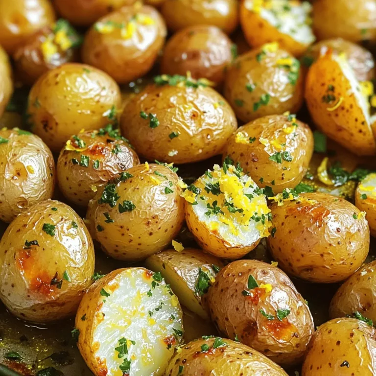 - 2 pounds baby potatoes, halved - 1/4 cup olive oil - 3 tablespoons lemon juice - Zest of 1 lemon - 4 cloves garlic, minced - 1 teaspoon dried oregano - 1 teaspoon salt - 1/2 teaspoon black pepper - Fresh parsley, chopped (for garnish) Greek Lemon Potatoes are simple yet full of flavor. The key ingredients create a bright, zesty taste that shines through. The baby potatoes serve as the base. Their tender skin and soft inside make them perfect for roasting. The olive oil adds richness, while the lemon juice provides that refreshing tang. Zest from the lemon gives an extra boost, enhancing the citrus notes. Garlic adds depth. I love using fresh, minced garlic for a stronger flavor. Dried oregano gives a hint of earthiness, which balances the bright lemon. Salt and black pepper round out the taste, ensuring each bite is satisfying. - Additional herbs (e.g., thyme or rosemary) - Parmesan cheese (for a cheesy twist) - Lemon wedges (for serving) If you want to elevate your dish, consider adding herbs like thyme or rosemary. These add a lovely aroma and flavor. For cheese lovers, a sprinkle of Parmesan brings a savory note that pairs well with the lemon. Lastly, serve with lemon wedges for a fresh squeeze right before you eat. For the full recipe, check out the detailed steps to make these delicious Greek Lemon Potatoes. To make Greek lemon potatoes, start with fresh baby potatoes. These small potatoes roast well and have a lovely taste. First, wash them under cold water. Rinse off any dirt and sand. Next, you need to halve the potatoes. Place them on a cutting board. Use a sharp knife to cut each potato in half. This helps them cook evenly and soak up more flavor. Now, let’s create the lemon marinade. In a big bowl, combine these ingredients: - 1/4 cup olive oil - 3 tablespoons lemon juice - Zest of 1 lemon - 4 cloves garlic, minced - 1 teaspoon dried oregano - 1 teaspoon salt - 1/2 teaspoon black pepper Whisk the mixture until it blends well. The olive oil gives richness, while the lemon juice adds brightness. Make sure the flavors are balanced. Taste it! If it seems too tangy, add a bit more olive oil. Preheat your oven to 425°F (220°C). This high heat helps the potatoes get crispy. Line a baking sheet with parchment paper. Spread the halved potatoes on the sheet. Pour the lemon marinade over them and toss to coat. Now, roast the potatoes in the oven for about 25 to 30 minutes. Halfway through the cooking time, turn the potatoes. This helps them brown evenly. When they are golden and fork-tender, they are ready. Once done, let them cool for a few minutes. Transfer to a serving dish and sprinkle with fresh parsley. Enjoy these flavorful Greek lemon potatoes as a side dish! For full details, check out the Full Recipe. To make crispy, golden-brown potatoes, choose baby potatoes. Their small size helps them cook evenly. Cut each potato in half to expose the edges. This allows the edges to crisp up nicely. Roasting at 425°F (220°C) is key. If your oven runs hot, check them a few minutes early. This prevents burning. If you have a convection oven, lower the temperature by 25°F. Convection ovens cook faster, so adjust the time. Turn the potatoes halfway through roasting. This ensures all sides get that perfect crunch. For a unique twist, add spices or herbs. Try smoked paprika for a mild kick. Fresh herbs like thyme or rosemary also work wonders. They add depth to the lemon flavor. Another great tip is to marinate the potatoes. Let them sit in the lemon mixture for at least 30 minutes before roasting. This gives them extra zest and flavor. You can even prep them the night before and let them sit in the fridge. Greek Lemon Potatoes pair well with many dishes. Serve them alongside grilled chicken or lamb for a classic meal. They also complement fish nicely. For a vegetarian option, try them with roasted veggies or a fresh Greek salad. Get creative with how you serve them! Place the potatoes on a large platter and sprinkle with parsley. You can even add lemon wedges for a pop of color. This makes your dish not just tasty but also visually appealing. {{image_2}} You can give Greek Lemon Potatoes a fun spin. Adding olives and feta turns them into a mini Greek salad. Just toss a handful of pitted olives and crumbled feta cheese in with the potatoes before roasting. This adds salt and richness. You can also throw in seasonal vegetables. Try bell peppers, zucchini, or cherry tomatoes. These veggies roast well and add color and flavor. Just chop them up and mix them with the potatoes. For a plant-based meal, swap the regular ingredients. Use vegetable broth instead of olive oil for a lighter taste. You can also add nutritional yeast for a cheesy flavor without dairy. It gives a nice umami kick. For garnishes, fresh herbs like basil or dill work great. They add freshness and color. You might even drizzle some tahini sauce on top for extra creaminess. You can change how you cook Greek Lemon Potatoes. Grilling them gives a smoky flavor. Just toss the marinated potatoes in a grill basket. Cook them over medium heat until they are soft and charred. Another quick method is using an Instant Pot. Combine the ingredients in the pot and add a cup of water. Cook for 8-10 minutes on high pressure. This method cuts down cooking time but still gives great taste. Each of these variations keeps the essence of Greek Lemon Potatoes while adding your own twist. Enjoy exploring these different ways to make this dish! Check out the Full Recipe for more detailed steps. To keep your leftover Greek Lemon Potatoes fresh, start by letting them cool. Once they are at room temperature, place them in an airtight container. This helps retain their moisture and flavor. I recommend using glass or BPA-free plastic containers. These materials are safe and help prevent odors from mixing. Make sure to label the container with the date. Store the potatoes in the fridge for up to four days. When it's time to enjoy your leftovers, reheating them properly is key. The best way to do this is in the oven. Preheat your oven to 350°F (175°C). Spread the potatoes on a baking sheet. Heat them for about 15-20 minutes, or until warm. This method keeps the potatoes crispy. To avoid sogginess, skip the microwave. Microwaving can make them soft and mushy. If you must use a microwave, place a paper towel on top of the potatoes. This helps absorb extra moisture. Enjoy your delicious Greek Lemon Potatoes again and again! For the full recipe, check out the link provided. Yes, you can prepare these potatoes ahead of time. - Pre-preparation: Cook the potatoes as the recipe shows, but stop before roasting them. - Storage: Place them in an airtight container in the fridge for up to two days. - Reheating: To reheat, spread the potatoes on a baking sheet. Bake at 425°F (220°C) for about 15 minutes. This will help them regain their crispiness. Greek Lemon Potatoes pair well with many dishes. - Meat pairings: Try them with grilled chicken, lamb, or fish. - Vegetarian pairings: Serve with grilled veggies or a fresh Greek salad. These sides enhance the bright lemon flavor and make a complete meal. Making Greek Lemon Potatoes gluten-free is simple. - Ingredient considerations: All the main ingredients in this recipe are naturally gluten-free. - Check labels: Always check labels on store-bought products, like olive oil or spices, to ensure no gluten is present. You can find the full recipe with all details and steps linked here: [Full Recipe]. In this post, I shared a simple and tasty recipe for Greek Lemon Potatoes. You learned about the key ingredients, easy prep steps, and cooking tips. These potatoes are versatile, perfect for many meals. You can even change the recipe to fit your taste. Store leftovers well, and reheat carefully to keep them crisp. This dish is a great addition to any table. Try it, and enjoy the flavor!