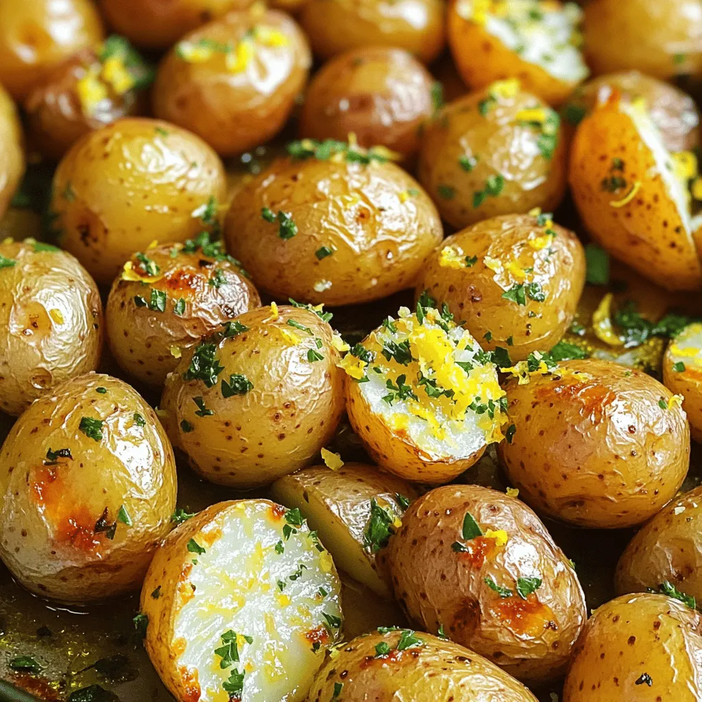 - 2 pounds baby potatoes, halved - 1/4 cup olive oil - 3 tablespoons lemon juice - Zest of 1 lemon - 4 cloves garlic, minced - 1 teaspoon dried oregano - 1 teaspoon salt - 1/2 teaspoon black pepper - Fresh parsley, chopped (for garnish) Greek Lemon Potatoes are simple yet full of flavor. The key ingredients create a bright, zesty taste that shines through. The baby potatoes serve as the base. Their tender skin and soft inside make them perfect for roasting. The olive oil adds richness, while the lemon juice provides that refreshing tang. Zest from the lemon gives an extra boost, enhancing the citrus notes. Garlic adds depth. I love using fresh, minced garlic for a stronger flavor. Dried oregano gives a hint of earthiness, which balances the bright lemon. Salt and black pepper round out the taste, ensuring each bite is satisfying. - Additional herbs (e.g., thyme or rosemary) - Parmesan cheese (for a cheesy twist) - Lemon wedges (for serving) If you want to elevate your dish, consider adding herbs like thyme or rosemary. These add a lovely aroma and flavor. For cheese lovers, a sprinkle of Parmesan brings a savory note that pairs well with the lemon. Lastly, serve with lemon wedges for a fresh squeeze right before you eat. For the full recipe, check out the detailed steps to make these delicious Greek Lemon Potatoes. To make Greek lemon potatoes, start with fresh baby potatoes. These small potatoes roast well and have a lovely taste. First, wash them under cold water. Rinse off any dirt and sand. Next, you need to halve the potatoes. Place them on a cutting board. Use a sharp knife to cut each potato in half. This helps them cook evenly and soak up more flavor. Now, let’s create the lemon marinade. In a big bowl, combine these ingredients: - 1/4 cup olive oil - 3 tablespoons lemon juice - Zest of 1 lemon - 4 cloves garlic, minced - 1 teaspoon dried oregano - 1 teaspoon salt - 1/2 teaspoon black pepper Whisk the mixture until it blends well. The olive oil gives richness, while the lemon juice adds brightness. Make sure the flavors are balanced. Taste it! If it seems too tangy, add a bit more olive oil. Preheat your oven to 425°F (220°C). This high heat helps the potatoes get crispy. Line a baking sheet with parchment paper. Spread the halved potatoes on the sheet. Pour the lemon marinade over them and toss to coat. Now, roast the potatoes in the oven for about 25 to 30 minutes. Halfway through the cooking time, turn the potatoes. This helps them brown evenly. When they are golden and fork-tender, they are ready. Once done, let them cool for a few minutes. Transfer to a serving dish and sprinkle with fresh parsley. Enjoy these flavorful Greek lemon potatoes as a side dish! For full details, check out the Full Recipe. To make crispy, golden-brown potatoes, choose baby potatoes. Their small size helps them cook evenly. Cut each potato in half to expose the edges. This allows the edges to crisp up nicely. Roasting at 425°F (220°C) is key. If your oven runs hot, check them a few minutes early. This prevents burning. If you have a convection oven, lower the temperature by 25°F. Convection ovens cook faster, so adjust the time. Turn the potatoes halfway through roasting. This ensures all sides get that perfect crunch. For a unique twist, add spices or herbs. Try smoked paprika for a mild kick. Fresh herbs like thyme or rosemary also work wonders. They add depth to the lemon flavor. Another great tip is to marinate the potatoes. Let them sit in the lemon mixture for at least 30 minutes before roasting. This gives them extra zest and flavor. You can even prep them the night before and let them sit in the fridge. Greek Lemon Potatoes pair well with many dishes. Serve them alongside grilled chicken or lamb for a classic meal. They also complement fish nicely. For a vegetarian option, try them with roasted veggies or a fresh Greek salad. Get creative with how you serve them! Place the potatoes on a large platter and sprinkle with parsley. You can even add lemon wedges for a pop of color. This makes your dish not just tasty but also visually appealing. {{image_2}} You can give Greek Lemon Potatoes a fun spin. Adding olives and feta turns them into a mini Greek salad. Just toss a handful of pitted olives and crumbled feta cheese in with the potatoes before roasting. This adds salt and richness. You can also throw in seasonal vegetables. Try bell peppers, zucchini, or cherry tomatoes. These veggies roast well and add color and flavor. Just chop them up and mix them with the potatoes. For a plant-based meal, swap the regular ingredients. Use vegetable broth instead of olive oil for a lighter taste. You can also add nutritional yeast for a cheesy flavor without dairy. It gives a nice umami kick. For garnishes, fresh herbs like basil or dill work great. They add freshness and color. You might even drizzle some tahini sauce on top for extra creaminess. You can change how you cook Greek Lemon Potatoes. Grilling them gives a smoky flavor. Just toss the marinated potatoes in a grill basket. Cook them over medium heat until they are soft and charred. Another quick method is using an Instant Pot. Combine the ingredients in the pot and add a cup of water. Cook for 8-10 minutes on high pressure. This method cuts down cooking time but still gives great taste. Each of these variations keeps the essence of Greek Lemon Potatoes while adding your own twist. Enjoy exploring these different ways to make this dish! Check out the Full Recipe for more detailed steps. To keep your leftover Greek Lemon Potatoes fresh, start by letting them cool. Once they are at room temperature, place them in an airtight container. This helps retain their moisture and flavor. I recommend using glass or BPA-free plastic containers. These materials are safe and help prevent odors from mixing. Make sure to label the container with the date. Store the potatoes in the fridge for up to four days. When it's time to enjoy your leftovers, reheating them properly is key. The best way to do this is in the oven. Preheat your oven to 350°F (175°C). Spread the potatoes on a baking sheet. Heat them for about 15-20 minutes, or until warm. This method keeps the potatoes crispy. To avoid sogginess, skip the microwave. Microwaving can make them soft and mushy. If you must use a microwave, place a paper towel on top of the potatoes. This helps absorb extra moisture. Enjoy your delicious Greek Lemon Potatoes again and again! For the full recipe, check out the link provided. Yes, you can prepare these potatoes ahead of time. - Pre-preparation: Cook the potatoes as the recipe shows, but stop before roasting them. - Storage: Place them in an airtight container in the fridge for up to two days. - Reheating: To reheat, spread the potatoes on a baking sheet. Bake at 425°F (220°C) for about 15 minutes. This will help them regain their crispiness. Greek Lemon Potatoes pair well with many dishes. - Meat pairings: Try them with grilled chicken, lamb, or fish. - Vegetarian pairings: Serve with grilled veggies or a fresh Greek salad. These sides enhance the bright lemon flavor and make a complete meal. Making Greek Lemon Potatoes gluten-free is simple. - Ingredient considerations: All the main ingredients in this recipe are naturally gluten-free. - Check labels: Always check labels on store-bought products, like olive oil or spices, to ensure no gluten is present. You can find the full recipe with all details and steps linked here: [Full Recipe]. In this post, I shared a simple and tasty recipe for Greek Lemon Potatoes. You learned about the key ingredients, easy prep steps, and cooking tips. These potatoes are versatile, perfect for many meals. You can even change the recipe to fit your taste. Store leftovers well, and reheat carefully to keep them crisp. This dish is a great addition to any table. Try it, and enjoy the flavor!