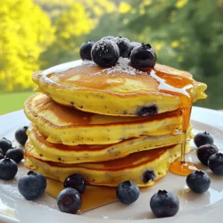 To make fluffy buttermilk blueberry pancakes, gather these simple ingredients: - 1 cup all-purpose flour - 1 tablespoon sugar - 2 teaspoons baking powder - 1/2 teaspoon baking soda - 1/4 teaspoon salt - 1 cup buttermilk - 1 large egg - 2 tablespoons melted butter - 1 teaspoon vanilla extract - 1 cup fresh blueberries (or frozen, if not in season) - Extra butter or oil for cooking Not all kitchens have the same items. Here are some easy swaps: - If you lack buttermilk, mix 1 cup of milk with 1 tablespoon of vinegar or lemon juice. Let it sit for 5 minutes. - You can replace all-purpose flour with whole wheat flour for a heartier pancake. This adds fiber too! - For a dairy-free option, use almond milk or oat milk in place of buttermilk and regular butter. - If you want less sugar, cut the sugar to 2 teaspoons or use honey instead. These pancakes are a tasty breakfast choice. Here’s a quick look at what’s in one serving (2 pancakes): - Calories: 230 - Protein: 6g - Carbohydrates: 34g - Dietary Fiber: 2g - Total Fat: 9g - Saturated Fat: 4g - Sugar: 4g - Calcium: 200mg Enjoy these pancakes with fresh blueberries and syrup. They’re fun to make and eat! For the full recipe, check the details above. First, gather your dry ingredients. In a large mixing bowl, add: - 1 cup all-purpose flour - 1 tablespoon sugar - 2 teaspoons baking powder - 1/2 teaspoon baking soda - 1/4 teaspoon salt Whisk these together until they blend well. This step is key for fluffy pancakes. Now, let’s move to the wet ingredients. In a separate bowl, mix: - 1 cup buttermilk - 1 large egg - 2 tablespoons melted butter - 1 teaspoon vanilla extract Whisk until it’s smooth. This mixture gives your pancakes moisture and flavor. Heat a non-stick skillet over medium heat. Lightly grease it with butter or oil. For each pancake, pour about 1/4 cup of the batter onto the skillet. Watch closely for bubbles on the surface. This usually takes about 2-3 minutes. Flip the pancake and cook for another 1-2 minutes until golden brown. Keep cooked pancakes warm as you repeat the process. Serve these fluffy buttermilk blueberry pancakes with maple syrup and fresh blueberries for a delightful breakfast. For the full recipe, check above! To make your pancakes super fluffy, use fresh baking powder. Make sure it’s active. Mix the wet and dry ingredients gently. Overmixing will make them tough. Let the batter rest for about 5 minutes. This helps the baking powder work better. Use a hot skillet and don’t flip too soon. Wait for bubbles to form on top. If you have leftovers, cool them first. Place them in a single layer in a container. You can stack them with parchment paper between layers. Seal the container tightly. Store it in the fridge for up to three days. For longer storage, freeze the pancakes. They can last for two months in the freezer. Serve these pancakes warm with maple syrup. You can add a pat of butter on top. For a fun twist, try whipped cream and fresh fruit. A sprinkle of powdered sugar makes them look fancy. You can also serve them with yogurt for a tasty breakfast. Explore the full recipe for more ideas! {{image_2}} You can make these pancakes even more fun! Try adding different mix-ins. Chopped nuts, like pecans or walnuts, give a nice crunch. You can also add chocolate chips for a sweet twist. If you love spices, a dash of cinnamon or nutmeg adds warmth and flavor. For a citrus touch, mix in some lemon or orange zest. Each add-in brings a new taste, making your breakfast unique. If you need gluten-free pancakes, swap the flour. Use a gluten-free all-purpose blend. Many blends work well and keep the pancakes light. Check if your blend contains xanthan gum. This helps the pancakes stick together. Follow the same recipe steps. You’ll still get fluffy, tasty pancakes without gluten. To make vegan pancakes, replace the buttermilk and egg. Use plant-based milk, like almond or soy milk, with a splash of lemon juice. This creates a good substitute for buttermilk. For the egg, use a flax egg. Mix one tablespoon of ground flaxseed with three tablespoons of water. Let it sit for five minutes to thicken. These simple swaps keep your pancakes soft and fluffy. You can enjoy delicious Fluffy Buttermilk Blueberry Pancakes while following a vegan diet! For the complete recipe, check out the [Full Recipe]. After making these fluffy buttermilk blueberry pancakes, you might have some leftovers. To store them, let the pancakes cool completely. Place them in an airtight container. You can also use plastic wrap. This keeps them fresh in the fridge for up to three days. If you want to store them longer, freezing is a great option. When you're ready to enjoy your leftover pancakes, reheating is simple. You can use a microwave or a skillet. For the microwave, place a pancake on a plate and heat for about 30 seconds. For the skillet, warm it on low heat for a couple of minutes. This helps keep them soft and fluffy. You can add a little butter to the pan for extra flavor. Freezing pancakes is easy and perfect for quick meals. To freeze, stack the pancakes with parchment paper between each one. This helps prevent them from sticking together. Then, place the stack in a freezer bag. You can keep them in the freezer for up to two months. When you want to eat them, just take out as many as you need and reheat them. Enjoy your pancakes anytime! Check out the Full Recipe for more tips. To make pancakes fluffier, you need to focus on a few key steps. First, don’t overmix the batter. Mix until you see no dry flour, but it’s okay if some lumps remain. This helps keep the air in the batter, which makes them rise. Second, use fresh baking powder. Old baking powder can lose its power and make your pancakes flat. Lastly, let the batter rest for a few minutes before cooking. This allows the baking powder to activate and helps create that fluffy texture. Yes, you can use many other fruits! Strawberries, bananas, and raspberries all work well. Just chop them into small pieces, so they mix in easily. You can even try apples or peaches for a fun twist. If you use frozen fruit, make sure to thaw and drain them first. This helps prevent excess moisture in the batter. Each fruit adds its unique taste, so feel free to get creative! If you don’t have buttermilk, you can make a quick substitute. Mix one cup of milk with one tablespoon of vinegar or lemon juice. Let it sit for about five minutes until it thickens slightly. You can also use plain yogurt or sour cream, thinned with a bit of milk to reach the right consistency. These options work well and will still give you tasty pancakes. For the best results, stick to the Full Recipe for guidance! This blog post covered all you need to make great pancakes. We started with the key ingredients and substitutions, ensuring flavorful results. Next, we detailed step-by-step instructions for perfect pancakes. Tips helped with fluffiness and storage. We explored fun variations to cater to different diets. With these tips, creating pancakes becomes easy and fun. Get ready to whip up a delicious treat you can enjoy anytime!