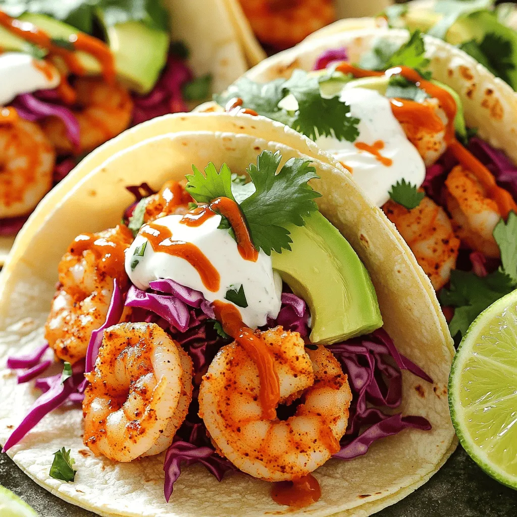 To make Cajun shrimp tacos, you need some key items. Here’s what you should gather: - 1 lb large shrimp, peeled and deveined - 2 tablespoons Cajun seasoning - 1 tablespoon olive oil - 1 tablespoon lime juice - 1 cup red cabbage, shredded - 1 avocado, sliced - 1/2 cup sour cream - 1 tablespoon sriracha (or to taste) - 8 small corn tortillas - Fresh cilantro, for garnish - Lime wedges, for serving These ingredients work together to create rich, bold flavors. The shrimp will shine with the Cajun seasoning. Cajun seasoning is the heart of this recipe. It brings warmth and spice. You can buy it or make your own. A typical mix includes paprika, cayenne, garlic powder, and onion powder. Mix these spices to suit your taste. You can add more cayenne for extra heat. This blend gives the shrimp a delicious kick. Toppings add texture and flavor. I love to use: - Shredded red cabbage for crunch - Sliced avocado for creaminess - Spicy sour cream made with sriracha - Fresh cilantro for a pop of color These toppings make each bite special. They balance the heat of the shrimp, creating a tasty taco. If you want to try something new, consider adding diced tomatoes or pickled jalapeños. Enjoy the full recipe for a complete guide! First, grab your shrimp. You need one pound of large shrimp, peeled and deveined. Place the shrimp in a bowl. Add two tablespoons of Cajun seasoning, one tablespoon of olive oil, and one tablespoon of lime juice. Mix it well until each shrimp is coated. This will give your shrimp a bold flavor. Let the shrimp sit for a few minutes. This helps the flavors blend nicely. Next, heat your skillet over medium-high heat. When the skillet is hot, add the seasoned shrimp. Cook them for about two to three minutes on each side. You want them to turn pink and opaque. Once cooked, remove the shrimp from the heat. While the shrimp cooks, warm eight small corn tortillas. You can use a pan or microwave. They should be soft and pliable. Now it’s time to put everything together. Start with a tortilla. Place a few shrimp in the center. Add some shredded red cabbage on top. Next, add slices of avocado. For a kick, drizzle spicy sour cream over the shrimp. You can make the spicy sour cream by mixing half a cup of sour cream with one tablespoon of sriracha. Adjust the spice to your taste. Don’t forget to garnish with fresh cilantro. Serve your tacos with lime wedges for extra zest. Check out the Full Recipe for more details. To cook shrimp just right, start with fresh shrimp. Fresh shrimp taste best and have a nice texture. I like to toss the shrimp with Cajun seasoning, olive oil, and lime juice. This mix gives the shrimp a bold flavor. Heat a skillet on medium-high heat. When the skillet is hot, add the shrimp. Cook them for 2-3 minutes on each side. You know they are done when they turn pink and opaque. Overcooking shrimp makes them tough, so keep an eye on them. To make your tacos really pop, add layers of flavor. I suggest using fresh lime juice on the shrimp. It brightens every bite. Shredded red cabbage adds crunch and a slight sweetness. Sliced avocado brings creaminess. For a spicy kick, mix sour cream with sriracha. This creamy sauce adds richness and heat. You can adjust the spice level to suit your taste. I often add a sprinkle of fresh cilantro for an herbal note. When serving your tacos, warm the corn tortillas for a better bite. Place a few shrimp in each tortilla. Top with cabbage and avocado. Drizzle the spicy sour cream on top for a finishing touch. Serve the tacos with lime wedges on the side. The lime juice adds freshness and brightness. You can also pair these tacos with a refreshing drink, like iced tea or a light beer. For a fun twist, serve them with a side of mango salsa. This adds a sweet and tangy flavor that complements the tacos well. For the full recipe, check out the complete guide above. {{image_2}} You can switch the shrimp for other proteins. Chicken works great in this dish. Just cut it into small pieces. Season it the same way as the shrimp. You can also use fish, like tilapia or salmon. These options give a fresh twist to the tacos. Another choice is using pulled pork. It adds a smoky flavor that pairs well with the spices. For a vegetarian option, try using mushrooms. Portobello mushrooms are rich and meaty. Slice them thick and grill for the best texture. You can also use jackfruit. It has a unique texture and soaks up flavors well. For a vegan option, use tofu. Firm tofu works best. Just press it to remove excess water, then season and cook like shrimp. You can play with spices to change the flavor. Try adding cumin for a warm taste. Or mix in some paprika for a smoky touch. If you like heat, toss in some cayenne pepper or chili flakes. You can even swap the Cajun seasoning for taco seasoning if you prefer. This gives a different but tasty flavor to your tacos. For full details on making these variations, check the Full Recipe. After you enjoy your Cajun shrimp tacos, store leftovers in an airtight container. Keep the shrimp, tortillas, and toppings separate. This way, the flavors stay fresh. The leftovers can last up to two days in the fridge. Make sure to eat them quickly for the best taste. To reheat shrimp, place them in a skillet over medium heat. Stir gently until they are warm. For tortillas, heat them in the microwave for about 15 seconds. This keeps them soft and easy to fold. Avoid reheating shrimp too long, or they may become tough. If you want to freeze the shrimp, place them in a single layer on a baking sheet first. Freeze for about an hour until firm. Then, transfer them to a freezer bag. This method helps prevent clumping. You can freeze shrimp for up to three months. However, I do not recommend freezing tortillas or fresh toppings. They do not thaw well. For the best flavor, use the Full Recipe soon after making it. Cajun shrimp tacos are a tasty dish that mixes spicy shrimp with fresh toppings. They use shrimp cooked in Cajun seasoning, which gives them a bold flavor. You wrap these shrimp in soft corn tortillas. The dish often includes crunchy cabbage, creamy avocado, and zesty sauce. Each bite bursts with flavor and texture. This dish reflects the vibrant culture of Cajun cooking, which comes from Louisiana. Yes, you can prepare parts of Cajun shrimp tacos ahead of time. You can season the shrimp and store them in the fridge. This keeps them fresh until you are ready to cook. You can also chop the cabbage and slice the avocado in advance. Just remember to add lime juice to the avocado to stop it from browning. You will want to cook the shrimp right before serving for the best taste. To spice up your shrimp tacos, try adding more Cajun seasoning. You can also mix in some diced jalapeños or a splash of hot sauce. Sriracha is a great choice for extra heat in the sauce. If you like it really hot, use fresh chili peppers as a topping. Adjust the spice level to your taste for the perfect kick. Cajun shrimp tacos are easy and fun to make. We covered all the essentials: key ingredients, special seasonings, and tasty toppings. I shared step-by-step instructions for cooking and assembling. We also explored tips for perfect shrimp and serving ideas. You can try different proteins or make it vegetarian. Lastly, I provided storage tips to keep leftovers fresh. Enjoy this dish and express your creativity with flavors!