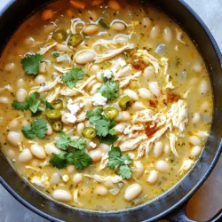 - 1 lb boneless, skinless chicken breasts - 2 cans (15 oz each) white beans (such as cannellini or great northern) - 1 cup heavy cream - 1 medium onion, diced - 3 cloves garlic, minced - 1 can (4 oz) diced green chilies - 1 teaspoon ground cumin - 1 teaspoon chili powder - 1/2 teaspoon paprika Gathering the right ingredients is key to making a great creamy white chicken chili. Start with the chicken breasts. I love using boneless and skinless for easy cooking and shredding. The white beans add texture and creaminess. You can choose cannellini or great northern beans; either works well. Next, you need flavor enhancers. Diced onion and minced garlic make the base taste amazing. The diced green chilies add a nice zing. These flavors blend together as the chili cooks, giving it depth. Then, we have seasonings. Ground cumin and chili powder bring warmth and earthiness. Paprika adds a hint of smokiness. These spices are vital for that comforting chili flavor. For the full recipe, follow the steps I’ve laid out in the next section. Enjoy the process and let these ingredients shine! To start, you will need a large pot or Dutch oven. Heat 2 tablespoons of olive oil over medium heat. Add 1 diced onion and sauté it for about 5 minutes. You want the onion to soften and turn clear. Then, stir in 3 minced garlic cloves. Cook for another 1-2 minutes until you smell that great garlic aroma. Next, add 1 pound of boneless, skinless chicken breasts to the pot. Pour in 4 cups of chicken broth. Bring this mixture to a gentle simmer. Cook for 15-20 minutes. You’ll know it's ready when the chicken is cooked through. After the chicken is cooked, take it out of the pot. Use two forks to shred the chicken into bite-sized pieces. This makes it easy to mix into the chili later. Once shredded, return the chicken back to the pot. Now, it’s time to add the fun ingredients! Stir in 2 cans of white beans, drained and rinsed. Add 1 can of diced green chilies, 1 cup of heavy cream, and the spices: 1 teaspoon of ground cumin, 1 teaspoon of chili powder, and 1/2 teaspoon of paprika. Don’t forget to add salt and pepper to taste. Let it simmer for another 10-15 minutes. Stir occasionally to mix everything well. The chili will thicken and become creamy. Finally, taste it and adjust the seasonings if needed. Serve your creamy white chicken chili hot, garnished with fresh cilantro and crumbled feta or shredded cheese on top. For the complete recipe, check out the Full Recipe. To make your creamy white chicken chili shine, start with spices. You can change the spices to fit your taste. If you like heat, add more chili powder. For a smoky flavor, try extra paprika. Always taste as you go. This way, you can find your perfect mix. Choosing the right beans is also key. I love using cannellini or great northern beans. They have a creamy texture that fits well. Rinse your beans to remove extra sodium. You can also use dried beans if you prefer. Just soak and cook them ahead of time. Toppings can make or break your dish. Fresh cilantro adds a bright pop. You can also use crumbled feta or shredded cheese for creaminess. If you want crunch, try crushed tortilla chips. They add a nice texture and flavor. Pair your chili with sides that complement it well. Cornbread or warm tortillas are great choices. A simple green salad can balance the meal too. These pairings will help you enjoy your chili even more. For the full recipe, check out the details above. {{image_2}} You can change the protein in this dish. Instead of chicken, try turkey or even tofu. Both options work well and keep the chili tasty. If you want a lighter meal, use shrimp. It cooks fast and adds a nice twist. For a dairy-free option, replace heavy cream with coconut milk. It gives a creamy texture without dairy. You can also use almond milk, but it won’t be as thick. Try adding a splash of lime juice for extra flavor. If you love heat, add jalapeños. Chop them up and stir them in at the start. This will give your chili a nice kick. You can also drizzle in some hot sauce before serving. For more fun, try different types of chilies. A poblano adds a smoky flavor, while serranos pack a punch. Adjust the amount based on your taste. Each of these swaps and additions makes the dish unique. Explore these variations to find your favorite twist. For the full recipe, check out the details above. To store your leftovers safely, let the chili cool down first. Place it in an airtight container. This keeps the chili fresh and tasty. I recommend using glass or BPA-free plastic containers. They help prevent any unwanted flavors from seeping in. Make sure to eat the chili within three to four days. If you won’t eat it in that time, consider freezing it instead. Freezing your chili is a great way to save it for later. To do this, wait until it cools completely. Use freezer-safe containers or heavy-duty freezer bags. Leave some space at the top. This allows for expansion as the chili freezes. You can freeze it for up to three months. When you are ready to enjoy it again, thaw the chili in the fridge overnight. To reheat, heat it on the stove over low. Stir often to avoid burning. You can also use a microwave, but be sure to heat it in short bursts. This way, it warms evenly. Enjoy your Creamy White Chicken Chili again and savor the flavors! To thicken your chili, use a few simple tips. First, let it simmer longer. As it cooks, the liquid reduces, making it thicker. You can also mash some of the white beans. This adds creaminess and helps thicken the chili without extra steps. Another option is to mix a tablespoon of cornstarch with water. Stir this mix into the chili and cook for a few more minutes. With these tips, you can achieve your desired thickness easily. Yes, you can make this chili in a slow cooker. Start by sautéing the onions and garlic in a pan. Then, add them to the slow cooker with the chicken, broth, and spices. Cook on low for six to eight hours or high for three to four hours. Once the chicken is done, shred it and add the cream, beans, and chilies. Let everything cook for an additional 30 minutes. This slow cooker method makes it easy and flavorful. Yes, this chili can be gluten-free. Most of the main ingredients, like chicken, beans, and spices, are naturally gluten-free. However, check the labels on canned products. Some brands may add gluten as a thickener or filler. If you want to be safe, choose certified gluten-free products. This ensures your chili is safe for those with gluten allergies. Your Creamy White Chicken Chili will last about three to four days in the fridge. Store it in a sealed container to keep it fresh. Make sure to cool it down before putting it in the fridge. If you want it to last longer, you can freeze it. It can stay frozen for up to three months. Just thaw it in the fridge before reheating. Enjoy your homemade chili again and again! In this post, we explored making Creamy White Chicken Chili. We covered key ingredients, from chicken to spices, and gave clear steps to cook it. I shared useful tips to perfect the flavors and suggested fun toppings and side dishes. You can also switch up ingredients or make spicy versions. Finally, I provided storage tips for leftovers. Enjoy your cooking, and don't be afraid to try new flavors! This dish can warm you up and impress your guests. Happy cooking!
