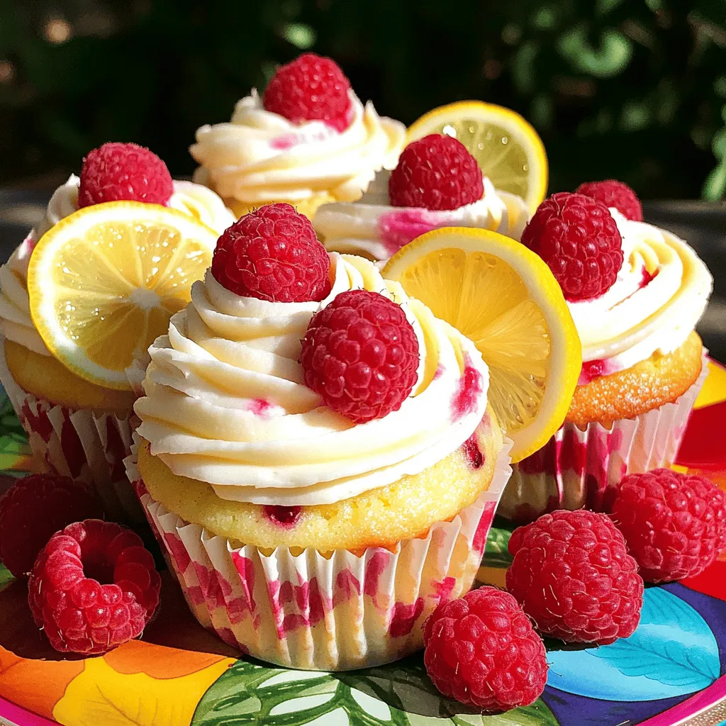 - 1 ½ cups all-purpose flour - 1 cup granulated sugar - ½ cup unsalted butter, softened - 2 large eggs - 1 tablespoon lemon zest - 1 tablespoon fresh lemon juice - 1 ½ teaspoons baking powder - ½ teaspoon baking soda - ½ teaspoon salt - ½ cup buttermilk - 1 cup fresh raspberries (plus extra for garnish) - 1 teaspoon vanilla extract These ingredients create a cheerful blend of sweet and tart. The fresh raspberries add juicy bursts. The lemon zest and juice brighten the flavor, making every bite refreshing. You can find the complete recipe under [Full Recipe]. - 1 cup unsalted butter, softened - 4 cups powdered sugar - 2 tablespoons fresh lemon juice - 1 tablespoon lemon zest - 1 tablespoon heavy cream (or milk) - A pinch of salt The frosting is rich and creamy. It balances the cupcakes' tartness with sweet lemon notes. Using fresh lemon juice and zest gives it that bright taste. This frosting will surely make your cupcakes shine! - Preheat the oven to 350°F (175°C) and line a muffin tin with cupcake liners. - In a medium bowl, mix together 1 ½ cups of flour, 1 ½ teaspoons of baking powder, ½ teaspoon of baking soda, and ½ teaspoon of salt. Set this aside. - In a large bowl, cream ½ cup of softened butter and 1 cup of granulated sugar together. Mix until it is light and fluffy. This takes about 3-4 minutes. - Crack 2 large eggs into the bowl, adding them one at a time. Mix well after each egg. - Now, add 1 tablespoon of lemon zest, 1 tablespoon of fresh lemon juice, and 1 teaspoon of vanilla extract to the mix. Stir until well combined. - Gradually add the dry ingredients and ½ cup of buttermilk to the creamed mixture. Start and end with the dry mix. Be careful not to overmix. - Gently fold in 1 cup of fresh raspberries. Be careful not to break them apart too much. - Spoon the batter into the cupcake liners. Fill each about 2/3 full. - Place the muffin tin in the oven and bake for 18-22 minutes. Check with a toothpick to ensure they are done. - For the frosting, beat 1 cup of softened butter in a large bowl until creamy. - Gradually mix in 4 cups of powdered sugar. Start at a low speed until it combines. - Add 2 tablespoons of fresh lemon juice, 1 tablespoon of lemon zest, 1 tablespoon of heavy cream, and a pinch of salt. Mix until you reach your desired consistency. - Once your cupcakes are cool, frost them generously with the lemon frosting. - For the final touch, garnish each cupcake with fresh raspberries. Enjoy the delightful burst of flavor! To get the best texture and moistness, use room temperature ingredients. This includes butter, eggs, and buttermilk. When these ingredients mix, they blend better, creating a smooth batter. It helps the cupcakes rise evenly. Make sure not to overmix the batter. Mix just until combined. Overmixing can make your cupcakes tough. A few lumps are okay, especially with the raspberries in the mix. Using a piping bag gives your cupcakes a neat look. It also adds a fun touch to your cupcakes. Simply fill the bag with frosting and twist the end. Squeeze gently to create swirls or rosettes on top. For a decorative touch, add fresh raspberries on top. You can also sprinkle some lemon zest or edible flowers. These small touches make your cupcakes pop! One common mistake is overfilling the cupcake liners. Fill them about two-thirds full. This allows room for the cupcakes to rise without overflowing. Another mistake is not checking the baking time. Use a toothpick to test for doneness. If it comes out clean, your cupcakes are ready. If not, give them a few more minutes. This will help you avoid underbaked or overbaked treats. {{image_2}} You can change the flavor of your Raspberry Lemonade Cupcakes easily. Try using other fruits like strawberries or blueberries. These fruits add their own sweet taste and color. You can also mix them with raspberries for a fun twist. When it comes to frosting, you can adjust the sweetness. If you like it less sweet, add less powdered sugar. Taste as you go! This way, you get the flavor you want. If you need gluten-free cupcakes, you can swap the all-purpose flour for a gluten-free blend. Many brands work well and don’t change the taste much. Just make sure to check the labels. For a vegan option, you can replace the butter with coconut oil or vegan butter. Use flaxseed meal mixed with water instead of eggs. This gives your cupcakes a nice texture while keeping them plant-based. You can add seasonal spices or zests to your cupcakes. Lime or orange zest offers a bright flavor that pairs well with raspberry and lemon. These add a fun twist to the classic recipe. For festive decorations, consider using colored sprinkles or edible flowers. You can also shape fondant into fun holiday themes. These ideas make your cupcakes eye-catching for any occasion. For the full recipe, check out the [Full Recipe]. To keep your Raspberry Lemonade Cupcakes fresh, store them in an airtight container. This helps retain moisture and flavor. If you want to freeze the cupcakes, place them in a single layer on a baking sheet. Once frozen solid, transfer them to a freezer bag. When it comes to frosting, freeze it separately. Store it in a container with a tight lid. This way, you can frost the cupcakes just before serving, ensuring they taste fresh. Raspberry Lemonade Cupcakes last about 2 to 3 days at room temperature. Keep them in a cool, dry place, away from heat and sunlight. If you want them to last longer, store them in the fridge. They can stay fresh for about a week in the fridge. If you freeze your cupcakes, you can easily reheat them. The best method is to let them thaw overnight in the fridge. Then, warm them in the microwave for about 10-15 seconds. For the frosting, if it feels too firm, whip it again. Add a little cream or milk to refresh it. This will make it light and fluffy again, perfect for serving! You can easily make buttermilk at home. Just mix 1 tablespoon of lemon juice or vinegar with ½ cup of milk. Let it sit for 5-10 minutes. This will give you a simple buttermilk substitute. You can also use plain yogurt or sour cream, thinned with a little milk, to achieve a similar taste and texture. Yes, you can plan ahead! You can bake the cupcakes a day or two before serving. Store them in an airtight container at room temperature. Frost the cupcakes on the day you plan to serve them. This keeps the frosting fresh and fluffy. To make mini cupcakes, use the same batter. Just fill the mini cupcake liners about halfway. Bake them for 12-15 minutes. Always check for doneness by inserting a toothpick. If it comes out clean, they are ready. You can adapt this recipe for special diets. For gluten-free cupcakes, use a gluten-free flour blend. For dairy-free options, replace butter with coconut oil or a dairy-free spread. You can substitute eggs with flaxseed meal mixed with water or use unsweetened applesauce for a vegan version. Yes, you can use frozen raspberries! They may be a bit softer and will release more juice. This can change the texture slightly. Thaw them and drain any excess liquid before adding them to the batter. Fresh raspberries offer a firmer bite, but frozen ones work well too. These Raspberry Lemonade Cupcakes are bright, tasty, and full of fun. You learned the simple steps to bake them and prepare a creamy frosting. Remember to mix carefully and store them right for the best flavor. Whether you go for a classic taste or a twist, these cupcakes shine for any occasion. Let your baking skills bloom and enjoy these treats with friends and family! Your kitchen will smell amazing, and everyone will love them.