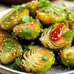 - 1 lb Brussels sprouts, trimmed and halved - 3 tablespoons olive oil - 2 tablespoons honey - 2-3 tablespoons Sriracha sauce - 1 tablespoon soy sauce - 2 cloves garlic, minced - Salt and pepper to taste - 1 tablespoon sesame seeds (for garnish) - Fresh cilantro (for garnish) - Baking sheet - Parchment paper - Mixing bowl - Calories per serving: Approximately 150 - Macronutrient breakdown: - Carbohydrates: 12g - Protein: 2g - Fat: 10g Gathering these ingredients is the first step to making Sriracha honey Brussels sprouts. Make sure you have fresh Brussels sprouts for the best taste. I love using olive oil for its rich flavor. Honey adds a touch of sweetness that balances the heat of the Sriracha. You can adjust the amount of Sriracha based on how spicy you want the dish to be. Soy sauce brings a depth of flavor, while garlic adds a nice zing. Don’t forget to season with salt and pepper to enhance everything. Finally, sesame seeds and fresh cilantro make for a beautiful garnish that elevates the dish. You can find the full recipe to guide you through the cooking process. Enjoy the vibrant flavors and textures this dish offers! - Preheat the oven to 400°F (200°C). - Prepare the baking sheet with parchment paper. Preheating the oven helps the Brussels sprouts cook evenly. The parchment paper makes cleanup easy and prevents sticking. - Combine olive oil, honey, Sriracha, soy sauce, garlic, salt, and pepper. Mix these ingredients in a large bowl. This glaze is the key to the sweet and spicy flavor. Adjust the Sriracha to fit your taste. If you like it spicier, add more! - Toss Brussels sprouts in the glaze. - Spread on the baking sheet and roast. Make sure each sprout is well-coated. This ensures every bite is full of flavor. Roast them for about 25-30 minutes. Stir halfway through to cook evenly. Look for a golden brown color and caramelized edges. This brings out the best taste. You can find the full recipe for Sriracha Honey Brussels Sprouts to guide you through every step in detail. To get that perfect texture, roast your Brussels sprouts at 400°F (200°C). This hot temperature helps them crisp up nicely. Roast for about 25-30 minutes. Halfway through, give them a stir. This ensures even cooking and browning. To check if they are done, pierce one with a fork. If it goes in easily, they are ready! For extra flavor, you can add spices like paprika or cumin. Fresh herbs like thyme or rosemary also work well. The key is using fresh ingredients. Fresh Brussels sprouts make a big difference. Make sure your garlic is fresh too. It enhances the dish's overall taste. These Brussels sprouts pair well with grilled chicken or fish. They also make a great side for steak or pork. For a fun twist, serve them on a bed of rice or quinoa. When presenting, sprinkle sesame seeds and cilantro on top. This adds a nice color and makes it look gourmet. For the full recipe, check out the link! {{image_2}} You can easily change the sweetness of this dish. If you want a different flavor, try using maple syrup or agave instead of honey. Both add a nice touch. Adjust the heat level by adding more or less Sriracha. If you love spice, add another tablespoon. If you prefer it milder, use just one tablespoon. This flexibility allows you to customize the taste to fit your mood! If you follow a vegan diet, you can swap honey for agave syrup or maple syrup. Both options maintain the sweet balance without using animal products. You can also try different vegetables. Broccoli or cauliflower work great in place of Brussels sprouts. They also soak up the glaze well, giving you a tasty dish. To make cooking faster, consider using an air fryer. Just toss the Brussels sprouts in the glaze and place them in the air fryer basket. Set it to 375°F (190°C) and cook for about 15 minutes. Shake the basket halfway through for even cooking. If you prefer a stovetop method, heat a large pan over medium heat. Add the glazed Brussels sprouts and cook for about 10-12 minutes. Stir often until they are tender and caramelized. This method saves time and keeps the kitchen cool. For the full recipe, check the link provided! To keep your Sriracha Honey Brussels sprouts fresh, use airtight containers. Glass or plastic containers work well. Store them in the fridge for up to three days. If you want to keep them longer, freeze them. In the freezer, they can last for about three months. When reheating, the oven is your best friend. It helps maintain the crisp texture. Preheat the oven to 350°F (175°C). Place the sprouts on a baking sheet and heat for about 10-15 minutes. If you use the microwave, they may become soggy. Microwave on medium power for 1-2 minutes, but be cautious. You can freeze Brussels sprouts both before and after cooking. If you freeze them raw, blanch them first in boiling water for 2-3 minutes. This helps keep their color and flavor. For cooked sprouts, let them cool completely before freezing. To thaw, place them in the fridge overnight. You can also use the microwave for quick thawing. To clean Brussels sprouts, start by removing any yellow or wilted leaves. Then, rinse them under cold water to wash off dirt. Cut off the tough stem end. This keeps them fresh and ready for cooking. Yes, you can use frozen Brussels sprouts. Just thaw and drain them before cooking. They may not be as crisp as fresh ones, but they still taste great in this dish. To make it spicier, add more Sriracha sauce to the glaze. You can also sprinkle some red pepper flakes before serving. Both options will give your Brussels sprouts an extra kick. To make this dish vegan, replace honey with maple syrup or agave nectar. Both options bring sweetness without using animal products. The flavor will still shine through. Yes, you can prepare the Brussels sprouts ahead of time. Toss them in the glaze and store in the fridge for up to 24 hours. Roast them right before serving for the best taste and texture. For the full recipe, click [here](#). If you want a dish that packs flavor, try this Sriracha Honey Brussels Sprouts recipe. This dish is sweet, spicy, and easy to make. You will love the crispy texture and the glaze that brings it all together. Follow the steps below to create this tasty treat. Ingredients: - 1 lb Brussels sprouts, trimmed and halved - 3 tablespoons olive oil - 2 tablespoons honey - 2-3 tablespoons Sriracha sauce (adjust for spice preference) - 1 tablespoon soy sauce - 2 cloves garlic, minced - Salt and pepper to taste - 1 tablespoon sesame seeds (for garnish) - Fresh cilantro (for garnish) You can find the Full Recipe [here](#). This dish is perfect for any meal or gathering. The blend of Sriracha and honey creates a unique flavor profile. The Brussels sprouts get crispy and caramelized in the oven. They become a great side or snack. Try making this dish for your next dinner. You will impress your family and friends with your cooking skills. Plus, it is a fun way to enjoy vegetables! Sriracha Honey Brussels Sprouts are a tasty and fun dish to make. This recipe uses simple ingredients like Brussels sprouts, honey, and Sriracha for flavor. You'll learn how to prepare, cook, and store your dish perfectly. Remember to check for doneness and try your favorite variations. With these tips, you can enjoy a nutritious side dish that matches any meal. Healthy eating can be easy and delicious! Embrace fresh flavors and enjoy cooking.