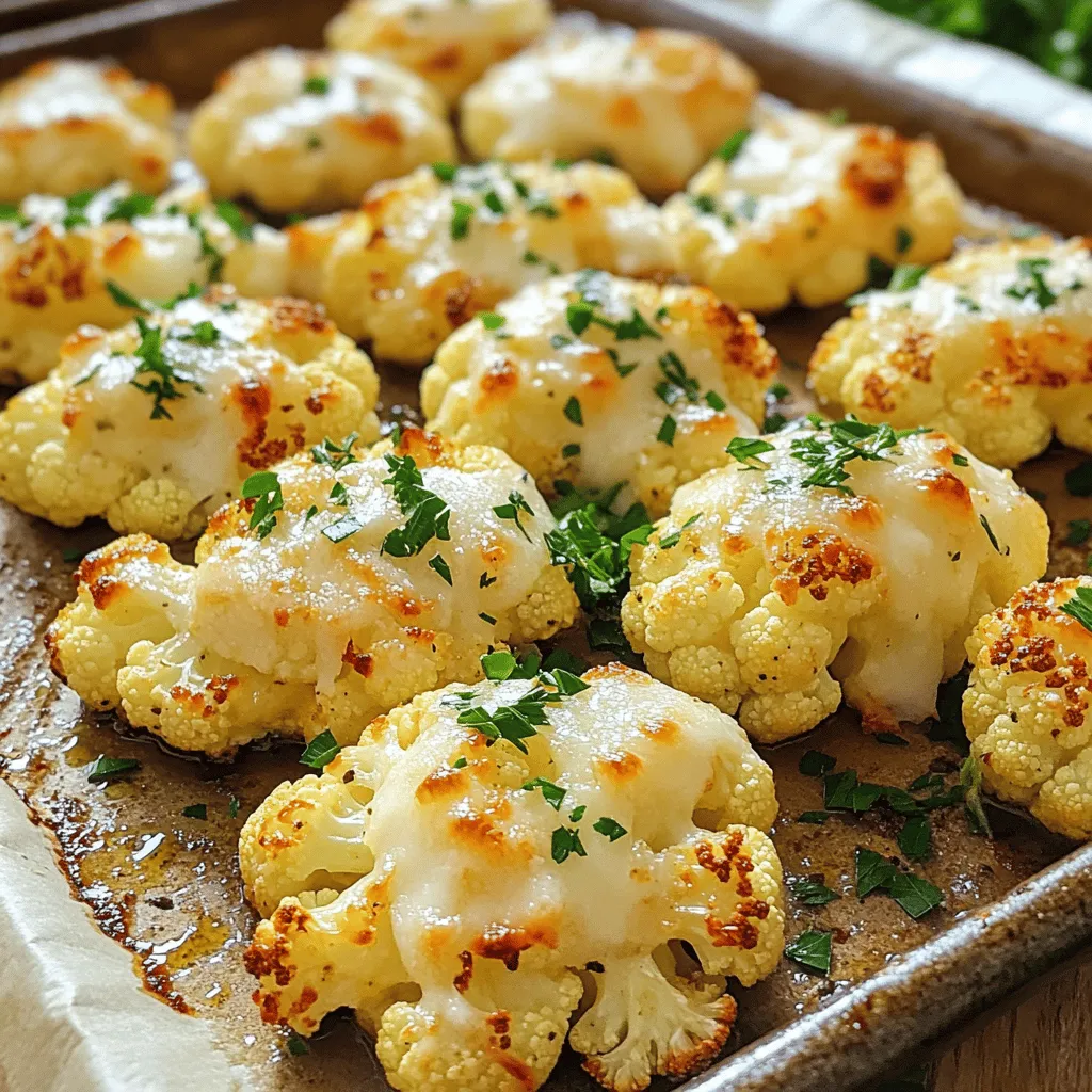 - 1 medium head of cauliflower, cut into florets - 3 tablespoons olive oil - 1/2 cup grated Parmesan cheese - 1 teaspoon garlic powder - 1 teaspoon onion powder - 1 teaspoon dried oregano - 1 teaspoon dried thyme - 1/2 teaspoon smoked paprika - Salt and pepper to taste - 2 tablespoons fresh parsley, chopped (for garnish) I love using fresh ingredients in my cooking. The main star here is the cauliflower. It is rich in nutrients and has a mild taste. When you roast it, it becomes tender and sweet. The olive oil adds a nice richness and helps the spices stick to the cauliflower. The blend of herbs and spices is key. Garlic powder gives depth, while onion powder adds a hint of sweetness. Oregano and thyme bring a touch of earthiness. Smoked paprika gives a nice warmth and a bit of a kick. Adjust salt and pepper to your liking. Finally, the Parmesan cheese adds a savory, nutty flavor. It melts beautifully and creates a crispy, cheesy crust that is hard to resist. Don't forget to garnish your dish with fresh parsley. It adds a pop of color and freshness. For those keen on the nutritional facts, feel free to look them up. This dish not only tastes great but can also fit into many meal plans. For the full recipe, check the previous section. - Preheat the oven to 425°F (220°C). - Line a baking sheet with parchment paper. Getting the oven hot first helps the cauliflower cook evenly. The parchment paper makes cleanup easy. I always use it when roasting veggies! - Combine cauliflower florets with olive oil and spices. - Ensure even coating on all florets. In a large bowl, mix the cauliflower florets with 3 tablespoons of olive oil. Add 1 teaspoon each of garlic powder, onion powder, oregano, and thyme. Don’t forget the smoked paprika, salt, and pepper! Toss everything well. This step is key. You want every floret to taste great. - Spread cauliflower in a single layer on the baking sheet. - Roast for 20 minutes, sprinkle Parmesan, then roast again for 10-15 minutes. Place the seasoned cauliflower on the baking sheet in a single layer. This helps it get crispy. Roast for 20 minutes. After that, take it out and sprinkle 1/2 cup of grated Parmesan cheese over the top. Return it to the oven for another 10 to 15 minutes. The cheese will melt and turn golden. This makes the flavors pop! For the full recipe, check out the details above. Enjoy the tasty journey! To get crispy edges on your cauliflower, make sure you cut the florets into even sizes. This helps them cook at the same rate. Another key step is to use a single layer on the baking sheet. If they overlap, they will steam instead of roast. For extra flavor, try adding fresh herbs like rosemary or basil. You can also mix in some red pepper flakes for a bit of heat. Adjust seasoning by tasting as you go. If you like it saltier, add more salt. For a bolder taste, increase the garlic powder. Parmesan Herb Roasted Cauliflower pairs well with grilled chicken or fish. It also complements a fresh salad. For dipping, try ranch or garlic aioli. These add a nice touch to the dish and make it even more enjoyable. You can find the full recipe for this dish to bring these tips to life! {{image_2}} You can switch up the cheese in this dish. Cheddar cheese adds a sharp twist. If you want a lighter option, try goat cheese. For vegan eaters, vegan cheese works great too. Just pick a cheese that melts well. This keeps the creamy, cheesy vibe you want. Roasted cauliflower is just the start. You can mix in other veggies like carrots or bell peppers. They add color and flavor. Seasonal vegetables are fun too. In fall, try butternut squash. In summer, zucchini shines. Each veggie brings its own taste and texture. If you're gluten-free, you’re in luck! This recipe is already gluten-free. Just make sure your cheese is too. For a vegan version, skip the Parmesan. Use nutritional yeast instead for a cheesy flavor. You can also roast chickpeas for added crunch and protein. Each change keeps this dish tasty and fun. Check out the Full Recipe to dive into the deliciousness! To store Parmesan Herb Roasted Cauliflower, let it cool first. Place it in an airtight container. This keeps it fresh and tasty. You can store it in the fridge for up to four days. When reheating, use the oven for the best results. Preheat the oven to 350°F (175°C). Place the cauliflower on a baking sheet and heat for about 10 minutes. This helps regain its crunchiness. You can freeze Parmesan Herb Roasted Cauliflower too. First, let it cool completely. Then, place it in a freezer-safe bag or container. Make sure to remove as much air as possible. This keeps the flavor intact for about three months. When you want to eat it, take it out and thaw it in the fridge overnight. To reheat, bake it at 375°F (190°C) for 15-20 minutes. This will give it a warm, crispy texture. In the fridge, expect your Parmesan Herb Roasted Cauliflower to last about four days. If you freeze it, it can last for up to three months. Always check for any off smells or flavors before eating leftovers. Enjoy your tasty dish again, knowing it stays good for a while! Yes, you can prepare this dish ahead of time. To do this, follow these tips: - Prep the cauliflower: Cut the cauliflower into florets and toss with olive oil and spices. - Store: Place the coated florets in an airtight container in the fridge. This can be done the day before. - Bake when ready: When you want to eat, spread the florets on a baking sheet. Roast at 425°F (220°C) for about 30 minutes. Sprinkle cheese halfway through. This method keeps the flavors fresh and makes it easy to enjoy a tasty side dish. You have many great options for pairing with this dish: - Grilled chicken: The flavors of the chicken go well with the roasted cauliflower. - Steak: A juicy steak pairs nicely with the herb notes in the dish. - Pasta: Serve it alongside a light pasta for a balanced meal. - Quinoa salad: This adds a fresh and healthy touch to your plate. These ideas will help you create a delicious meal that everyone will love. If you want to add some heat, try these suggestions: - Chili powder: Add 1 teaspoon of chili powder to the spice mix for a mild kick. - Red pepper flakes: Sprinkle red pepper flakes on the cauliflower before roasting for extra spice. - Hot sauce: Drizzle your favorite hot sauce over the finished dish for a tangy heat. These options will make your Parmesan herb roasted cauliflower a bit more exciting. For the full recipe, check out the earlier sections! This blog post covered how to make Parmesan Herb Roasted Cauliflower. We explored the key ingredients, like cauliflower, olive oil, and spices. I shared step-by-step instructions for preparation and roasting. Tips helped you perfect the dish, while variations offered creative ideas. In closing, this recipe is simple, flavorful, and versatile. Enjoy it with other dishes or on its own. You can easily adapt it to fit your taste. I hope you enjoy making this dish as much as I do!