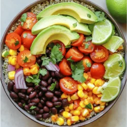 To make a tasty vegan burrito bowl, gather these main ingredients: - 1 cup quinoa, rinsed - 2 cups vegetable broth - 1 can black beans, drained and rinsed - 1 cup corn kernels (fresh or frozen) - 1 red bell pepper, diced - 1 avocado, sliced - 1 cup cherry tomatoes, halved - 1 small red onion, diced - Juice of 1 lime - 2 tablespoons olive oil - 1 teaspoon cumin - 1 teaspoon smoked paprika - Salt and pepper to taste - Fresh cilantro, for garnish You can add more to your burrito bowl for extra flavor and texture. Here are some ideas: - Grilled zucchini or squash - Diced jalapeños for heat - Sliced olives or pickled red onions - Chopped nuts like cashews or almonds - Plant-based proteins like tofu or tempeh Having the right tools makes cooking easier. For this recipe, make sure you have: - A medium pot for cooking quinoa - A large mixing bowl for combining veggies - A small bowl for making the dressing - A fork for fluffing the quinoa - Sharp knives for chopping veggies - Measuring cups and spoons for accuracy These tools will help you create a vibrant vegan fiesta bowl easily! You can find the full recipe to guide you through the steps. To cook quinoa properly, start with a medium pot. Bring 2 cups of vegetable broth to a boil. Add 1 cup of rinsed quinoa to the boiling broth. Reduce the heat to low and cover the pot. Let it simmer for about 15 minutes. Once the quinoa is fluffy and the broth is absorbed, take it off the heat. Allow it to stand for 5 minutes. Then, fluff the quinoa with a fork. This technique gives you perfect texture every time. In a large mixing bowl, combine the following ingredients: - 1 can black beans, drained and rinsed - 1 cup corn kernels - 1 diced red bell pepper - 1 cup halved cherry tomatoes - 1 small diced red onion These veggies add fresh flavors and textures to your bowl. Next, make the dressing. In a small bowl, whisk together: - Juice of 1 lime - 2 tablespoons olive oil - 1 teaspoon cumin - 1 teaspoon smoked paprika - Salt and pepper to taste Pour this dressing over your veggie mix. Toss gently to coat all the vegetables evenly. This step enhances the taste of the burrito bowl. To assemble your burrito bowl, add the fluffed quinoa to the veggie mix. Stir until everything is well combined. Divide the mixture into serving dishes. Top each bowl with slices of avocado and a sprinkle of fresh cilantro. For a pop of color, serve the bowl with lime wedges on the side. This makes the dish look vibrant and inviting. Enjoy your Easy Vegan Burrito Bowl! For the complete recipe, check out the Full Recipe. To cook perfect quinoa, rinse it first. This removes the bitter coating. Use a ratio of 1 cup quinoa to 2 cups vegetable broth. Bring broth to a boil, then lower the heat. Cover and let it simmer for about 15 minutes. Fluff it with a fork when done. If you want roasted veggies, preheat your oven to 400°F. Toss diced red bell pepper with olive oil, salt, and pepper. Roast for 20 minutes, or until tender and slightly charred. To boost flavor, try adding spices. Cumin and smoked paprika work well. You can also add garlic powder or chili powder for more heat. For a fresh taste, mix in lime juice or fresh herbs like cilantro. These simple additions make a big difference. You can also experiment with different beans. Pinto beans or chickpeas can add unique flavors and textures. For an attractive bowl, layer your ingredients. Start with quinoa at the bottom. Add colorful veggies next. Finally, top with sliced avocado and cilantro. You can also add lime wedges on the side. This adds a pop of color and freshness. Using a large, shallow bowl makes the dish look inviting. A beautiful presentation can make your meal even more enjoyable. Don't forget to check the Full Recipe for more details! {{image_2}} You can easily change the burrito bowl to fit your needs. If you want a gluten-free version, use quinoa or brown rice instead of any wheat products. For a low-carb option, you can swap the quinoa with cauliflower rice. This change keeps the flavor and cuts down on carbs. Adding protein boosts the nutrition of your bowl. You can use tofu or tempeh for a great plant-based protein source. Both are easy to cook and absorb flavors well. Just pan-fry them in a little olive oil. Season them with cumin or chili powder for a tasty twist. You could also add chickpeas or lentils for extra protein and fiber. Explore different flavors in your burrito bowl! You can stick with classic Mexican flavors by using cilantro, lime, and avocado. Or, switch it up and try a Mediterranean twist. Add olives, cucumbers, and a splash of lemon juice. This keeps your meals exciting and fresh. Don't be afraid to mix and match for a fun culinary adventure! For the full recipe, check out the vibrant vegan fiesta bowl. To keep your Easy Vegan Burrito Bowl fresh, store leftovers in a sealed container. You can put it in the fridge for quick access. Make sure it cools down before sealing. For longer storage, freeze portions in airtight containers or freezer bags. This method helps keep the flavors intact. When reheating, do it gently. The microwave works well, but use a low setting to avoid drying out the ingredients. You can also use a skillet over medium heat. Add a splash of water to keep it moist. Stir often to heat evenly. This way, you maintain the bowl's texture and flavor. Leftovers stay good in the fridge for about 3 to 4 days. If frozen, they last up to 2 to 3 months. Always check for any off smells or changes in texture before eating. Keeping track of these details helps ensure your meals remain safe and tasty. Yes, you can make this Easy Vegan Burrito Bowl ahead of time. It’s great for meal prep. Cook the quinoa, mix the veggies, and prepare the dressing in advance. Store them separately in the fridge. When you’re ready to eat, simply assemble the bowl. This keeps the flavors fresh and the textures crisp. You can enjoy it for lunch or dinner throughout the week. For the best burrito bowl, think about your favorite toppings. Here are some great options: - Fresh diced avocado - Sliced jalapeños - Chopped green onions - Shredded lettuce - Salsa or pico de gallo - Vegan cheese - Lime wedges - Fresh cilantro Mix and match these toppings to create your own unique flavor. The more color and texture, the better! Yes, this recipe is gluten-free. You can enjoy it without worries. The main ingredients, like quinoa, black beans, and fresh veggies, are all gluten-free. Be sure to check any packaged ingredients, like vegetable broth, to ensure they are also gluten-free. Enjoy a delicious, safe meal! This blog post guided you through making an easy vegan burrito bowl. You learned about key ingredients, optional add-ins, and tools needed. We discussed step-by-step cooking and assembly methods. Cooking tips, flavor boosts, and presentation ideas helped enhance your dish. You also saw how to customize the bowl for different diets and save leftovers properly. Embrace your creativity. Enjoy creating delicious vegan burrito bowls that fit your taste. Keep exploring flavors, and happy cooking!