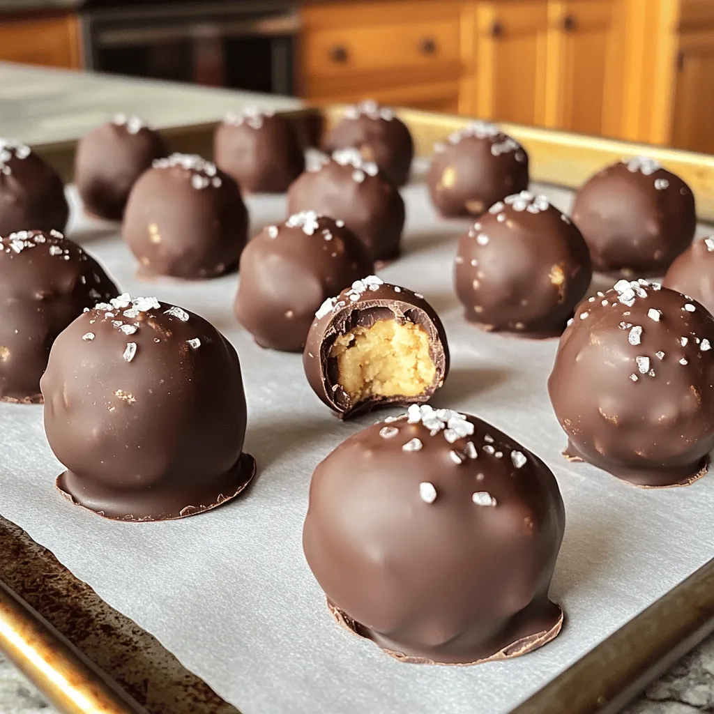 To make these tasty treats, you need some key items. Here’s what you will use: - 1 cup all-purpose flour - 1/2 cup unsalted butter, softened - 1/2 cup brown sugar, packed - 1/4 cup granulated sugar - 2 tablespoons milk - 1 teaspoon vanilla extract - 1/2 cup mini chocolate chips - 1 1/2 cups dark chocolate chips (for coating) - Sea salt flakes (for garnish) These ingredients create a rich and creamy cookie dough. The mini chocolate chips add a fun, sweet bite. If you want to jazz up your truffles, consider some add-ins. You can try: - Chopped nuts like walnuts or pecans for crunch - A pinch of sea salt for extra flavor - Different flavored extracts, like almond or hazelnut These options let you customize your truffles. Experimenting with flavors can lead to delightful surprises! Using high-quality ingredients makes a big difference. Choose fresh butter for a rich taste. Look for pure vanilla extract instead of imitation. For chocolate, use high-quality dark chocolate chips. The better the ingredients, the better your truffles will taste. Trust me; it’s worth it! For the full recipe to guide you through making these delicious treats, check out the Full Recipe. To start, gather your ingredients. You will need flour, butter, sugars, milk, vanilla, and chocolate chips. In a mixing bowl, cream together the softened butter, brown sugar, and granulated sugar. Mix until it gets light and fluffy. Next, add the milk and vanilla extract. Stir until the mixture is smooth. Gradually add the flour, mixing until a dough forms. Finally, fold in the mini chocolate chips. This gives every bite a sweet surprise. Now it's time to shape the dough. Scoop a tablespoon of dough and roll it into a ball. Make sure they are bite-sized. Place the formed balls on a baking sheet lined with parchment paper. Once you finish shaping, cover the baking sheet with plastic wrap. Refrigerate the truffles for about 30 minutes. Chilling helps the dough hold its shape better when coating. While the truffles chill, melt the dark chocolate chips. Use a microwave-safe bowl and melt them in 30-second intervals. Stir after each interval until the chocolate is smooth. Once melted, take a cookie dough ball and dip it into the chocolate using a fork. Let the excess chocolate drip off. Place the coated truffles back on the parchment-lined baking sheet. Before the chocolate sets, sprinkle a pinch of sea salt on top. This adds a delightful contrast to the sweet chocolate. Chill the truffles again until the chocolate hardens. You now have delightful chocolate chip cookie dough truffles ready to enjoy! For the full recipe, refer to the instructions above. To get a creamy dough, start with soft butter. Soft butter mixes better. Mix the butter and sugars until light and fluffy. This step is key for texture. Use a whisk or electric mixer for best results. Make sure to chill the dough before shaping. Chilling helps the dough hold its shape. For a smooth chocolate coating, use high-quality dark chocolate. Melt the chocolate slowly, stirring often. This prevents burning and clumping. Use a fork to dip the truffles. This helps achieve an even layer of chocolate. Let excess chocolate drip off before placing the truffles on parchment. Sprinkle some sea salt flakes on top right away for extra flavor. When handling the dough, keep your hands cool. Warm hands can melt the dough too much. Use a cookie scoop for even-sized truffles. This helps them look nice and uniform. If the dough feels sticky, chill it a bit more. This makes rolling easier. Always work on a clean, dry surface. It keeps the truffles neat and tidy. For the complete recipe, check out the [Full Recipe]. {{image_2}} You can make your truffles a bit lighter. Start by using whole wheat flour instead of all-purpose flour. This swap adds fiber without changing taste much. You can also use coconut oil instead of butter. This change cuts some fat and gives a nice flavor. If you want less sugar, use a natural sweetener like honey or maple syrup. These options keep your truffles tasty and a bit healthier. To spice up your truffles, try adding chopped nuts. Walnuts or pecans add a nice crunch. You can also add extracts for fun flavors. A little almond extract gives a unique taste. If you want a tropical twist, use coconut extract. Simply mix these into the dough when you add the chocolate chips. You can be creative here and make each batch a little different. Change your truffles for the holidays! For Halloween, add orange zest and a bit of cinnamon. This makes a fun fall flavor. For Christmas, try peppermint extract. You can also add crushed candy canes on top for a festive look. If it’s Valentine’s Day, roll your truffles in pink or red sprinkles. These seasonal twists make your treats special and fun for every occasion. For the full recipe, check out the section on ingredients and instructions. To keep your chocolate chip cookie dough truffles fresh, store them in an airtight container. Line the container with parchment paper to avoid sticking. Keep them in a cool place, away from direct sunlight. If you live in a warm area, the fridge is best. This helps maintain their shape and texture. When stored properly, these truffles can last up to one week in the fridge. If you want them to stay fresh longer, consider freezing them. Just remember to check for any signs of freezer burn if you keep them too long. To freeze your truffles, place them on a baking sheet first. Make sure they are not touching. Freeze them for about two hours until solid. Once firm, transfer them to an airtight container. They can last for up to three months in the freezer. To thaw, simply take them out and let them sit at room temperature for about 30 minutes before enjoying. This way, they remain delicious and creamy. If your chocolate is grainy, it may have seized. This happens when water gets in. To fix it, add a small amount of vegetable oil or cocoa butter. Stir well until smooth. If it still does not melt, you may need to start over. Always use a dry bowl and utensils when melting chocolate. Yes, you can use white chocolate to coat your truffles. White chocolate gives a sweet flavor that pairs well with cookie dough. Just remember, it will taste different from dark chocolate. Use good quality white chocolate for the best results. To reduce sweetness, you can adjust the sugar in the dough. Use less brown and granulated sugar. Also, dark chocolate has less sugar than milk or white chocolate. Choose a higher cocoa percentage for a richer taste. You can buy the ingredients at any grocery store. Look for all-purpose flour, unsalted butter, and sugars in the baking aisle. Mini chocolate chips are also easy to find. For the best dark chocolate, check specialty stores or online. You can find the full recipe for these truffles in the sections above. Making chocolate chip cookie dough truffles is fun and tasty. We covered the essential and optional ingredients, plus tips to make your truffles great. You learned how to prepare the dough and shape your treats. We also shared ways to store them so they stay fresh. Don’t hesitate to try new flavors and variations. Enjoy the process, and create your own delicious truffles. Your sweet rewards await!