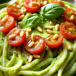 - Ripe avocados - Garlic - Lemon juice - Fresh herbs (basil and parsley) - Olive oil - Salt and pepper - Pasta options - Garnishes (cherry tomatoes and pine nuts) To make creamy avocado pasta, you need simple ingredients. Start with ripe avocados. They give the dish a smooth texture. Use two of them for this recipe. Garlic adds a nice bite. Two cloves should do. Next, lemon juice brings brightness. It helps balance the creaminess of the avocado. Fresh herbs like basil and parsley add flavor. A quarter cup of each is enough. Olive oil makes the sauce silky. Use a quarter cup for the best results. You’ll also need salt and pepper. They enhance all the flavors. For the pasta, choose your favorite type. Spaghetti or fettuccine works well. Finally, consider some garnishes. Cherry tomatoes add color, and pine nuts give a nice crunch. With these ingredients, you can create a dish that is both tasty and fun to make. Check the full recipe for all the steps! Start by boiling a large pot of water. Add a generous amount of salt to the water. This helps flavor the pasta. Bring the water to a rolling boil before adding the pasta. I recommend using spaghetti or fettuccine for this dish. Cook the pasta for about 8-10 minutes. You want it to be al dente, which means it should still have a little bite. To check, taste a piece a minute or two before the time is up. While the pasta cooks, grab your food processor. Add the ripe avocados, minced garlic, and lemon juice. Toss in the fresh basil and parsley, olive oil, salt, and black pepper. Blend everything until it’s smooth and creamy. If your sauce is too thick, add some reserved pasta water. Do this a little at a time until you reach the perfect consistency. The sauce should be silky and easy to mix with the pasta. Once your pasta is cooked and drained, place it in a large bowl. Pour the creamy avocado sauce over the pasta. Use tongs or a fork to toss it together. Make sure every piece of pasta gets coated well. If it seems dry, add more reserved pasta water. Give it a taste. Adjust the flavor with extra salt, pepper, or lemon juice if needed. You can find the full recipe for this creamy avocado pasta for more tips on serving and garnishing. To pick ripe avocados, feel the skin. A ripe avocado should yield slightly to gentle pressure. If it feels hard, it needs more time. If it’s very soft, it may be overripe. Check the color too; darker skin often means ripeness. To store avocados, place them at room temperature until ripe. After that, keep them in the fridge to slow down ripening. If you cut an avocado, sprinkle lemon juice on the flesh and cover it tightly. This helps prevent browning. You can add more ingredients to boost flavor. Try adding a pinch of red pepper flakes for spice. Nutritional yeast gives a cheesy taste, while sun-dried tomatoes add sweetness. You can also mix in cooked peas or spinach for extra nutrients. If you like it spicy, adjust the heat level. Add more red pepper flakes or a dash of hot sauce. Start with small amounts, then taste as you go. This way, you find the perfect balance for your palate. If your sauce is too thick, don’t worry. You can thin it easily! Just add some of the reserved pasta water. Mix it in little by little until you reach the right creaminess. A smooth sauce coats the pasta well. For leftover sauce, store it in an airtight container. It lasts about 2 days in the fridge. To use it again, mix in a bit of water before reheating. This helps return the sauce to its creamy state. For the complete recipe, visit the Full Recipe. {{image_2}} For a vegan twist, you can easily swap out certain ingredients. Use nutritional yeast instead of cheese for a cheesy flavor. Also, ensure your pasta is egg-free. This makes the dish completely plant-based. You can also add in more veggies like spinach or zucchini for extra nutrition. If you need a gluten-free dish, choose gluten-free pasta. There are many options like brown rice or quinoa pasta. These work well and taste great too. To make the sauce gluten-free, double-check your ingredients. Most herbs and spices are safe, but always read labels. Adding protein can make this dish heartier. Options include grilled chicken, shrimp, or beans. Cook the chicken or shrimp in a pan until done. For beans, simply drain and rinse canned beans. Toss them in with the pasta and sauce. This gives you a filling, balanced meal. After enjoying your creamy avocado pasta, store the leftovers in an airtight container. This keeps the flavors fresh. Place the container in the fridge. Your pasta should last about three days. If the sauce starts to brown, stir it well before serving. This can help restore its vibrant color. You can freeze the sauce and pasta separately for longer storage. The sauce freezes well, but the pasta may change texture. To freeze the sauce, place it in a freezer-safe bag. Remove as much air as possible before sealing. For the pasta, store it in a container. When ready to eat, thaw the sauce in the fridge overnight. To reheat, warm the sauce in a pan on low heat. Add a splash of water or olive oil to loosen it. You can microwave the pasta for a minute or two. Just ensure you check it often to avoid overcooking. When using avocados, check for bruises or dark spots. A ripe avocado should yield slightly when pressed. If it's brown inside, toss it out. For pasta, look for any signs of mold or weird smells. If your pasta has changed color or feels sticky, it’s best to discard it. Keeping these tips in mind helps you enjoy fresh and safe meals. Yes, you can make this dish ahead. Cook the pasta and store it in the fridge. Keep the avocado sauce in an airtight container. It will stay fresh for about two days. When you are ready to eat, combine the pasta and sauce. If the sauce looks thick, add a little reserved pasta water to loosen it up. This keeps your meal tasty even when prepared in advance. To make the pasta creamier, you can add more avocados. Use three instead of two for a richer taste. Another option is to mix in a bit of heavy cream or a splash of almond milk. If you prefer a dairy-free method, try using a little extra olive oil or even tahini. Blend well until you reach your desired creaminess. Yes, this dish is healthy! Avocados are full of healthy fats, vitamins, and fiber. They can help with heart health and keep you full longer. The herbs and garlic add flavor without extra calories. Plus, whole grain pasta can boost your fiber intake. This meal is a great choice for anyone looking to eat well. This blog post shows how to make creamy avocado pasta. You learned about key ingredients, like ripe avocados and fresh herbs, along with easy steps. Tips for selecting avocados and enhancing flavor help to boost your dish. Variations allow for different diets, and storage info ensures leftovers stay fresh. You can make this meal ahead and customize it to suit your taste. Enjoy creating a tasty and healthy dish that you can share with friends and family. Get cooking and savor every bite!