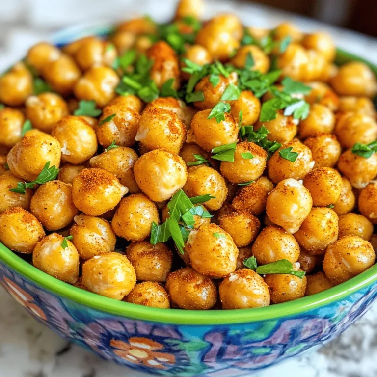 - 1 can (15 oz) chickpeas, drained and rinsed - 1 tablespoon olive oil - 1 teaspoon garlic powder - 1 teaspoon smoked paprika - 1 teaspoon ground cumin - 1/2 teaspoon cayenne pepper (optional for spice) - Salt and pepper to taste - Fresh parsley, chopped - Air fryer - Mixing bowl - Colander - Paper towels Gather these ingredients to make your crispy air fryer chickpeas. The chickpeas are the star here, bringing protein and fiber to the mix. Olive oil helps them crisp up nicely. The seasonings add flavor that makes each bite delicious. Don't skip the salt and pepper; they enhance all the other tastes. Optional garnishes like fresh parsley add a nice touch, making the dish look great. You will need an air fryer for the perfect texture. A mixing bowl is essential for tossing the chickpeas with oil and spices. Use a colander to rinse the chickpeas well. Finally, paper towels help dry them before cooking. This prep ensures your chickpeas turn out crispy and tasty. For the full recipe, check out the details I provided. - Preheat your air fryer to 400°F (200°C). - Open the can of chickpeas and drain them well. - Rinse the chickpeas in a colander to remove any canning liquid. - Use a paper towel to pat the chickpeas dry. This step helps them get crispy. - In a mixing bowl, add the dried chickpeas. - Pour in 1 tablespoon of olive oil. - Add 1 teaspoon of garlic powder, smoked paprika, and ground cumin. - If you like spice, add 1/2 teaspoon of cayenne pepper. - Sprinkle with salt and pepper to taste. - Toss everything together until the chickpeas are well-coated. - Place the chickpeas in the air fryer basket in a single layer. - Make sure they are not overcrowded for even cooking. - Air fry for 15-20 minutes. - Shake the basket halfway through to help them cook evenly. - Check for crispiness; they should be golden brown and crunchy. - When done, take them out and let them cool for a few minutes. - If you want, garnish with chopped fresh parsley before serving. Enjoy these crispy air fryer chickpeas as a snack or a salad topping! You can find the Full Recipe for exact details. To get that crispy texture, start by drying the chickpeas well. After rinsing them, use a paper towel to pat them dry. This step is key. Any extra moisture will make them soggy. Next, set your air fryer to 400°F (200°C). This high heat helps the chickpeas crisp up nicely. Cooking times can change based on your air fryer model. Some air fryers cook faster than others. Start with 15 minutes, then check for doneness. You want them golden brown and crunchy. If they need more time, add a few extra minutes. Always shake the basket halfway through to cook evenly. You can customize the flavors to fit your taste. For a spicy kick, add more cayenne or try red pepper flakes. If you prefer sweet, mix in cinnamon and a touch of sugar. The beauty of this recipe is its versatility. Experiment with your favorite spices to find your perfect blend. {{image_2}} You can spice up your crispy chickpeas in fun ways. For a spicy kick, add extra cayenne or red pepper flakes. This will make your snack fire up your taste buds. If you prefer a sweet treat, mix in some cinnamon and sugar. This will give you a nice contrast to the savory flavor. You can also play with the oils you use. Try avocado or coconut oil instead of olive oil. Each oil adds a unique taste. If you want to switch things up even more, swap chickpeas for other legumes like black beans. This change keeps things interesting while still being healthy. These crispy chickpeas make a great snack. You can eat them right from the bowl. They also work well as a salad topper, adding extra crunch. If you're feeling creative, use them as a crunchy topping for soups. They add a nice texture and flavor to any dish. For the full recipe, click [Full Recipe]. To keep your crispy chickpeas fresh, cool them completely first. Place them in an airtight container. This helps maintain their crunchiness. Glass or plastic containers work well. Avoid using bags, as they can trap moisture. When reheating, you want the chickpeas to stay crispy. Use the oven for the best results. Preheat your oven to 350°F (175°C). Spread the chickpeas on a baking sheet and heat for 10 minutes. If you use a microwave, they may become soggy. So, stick with the oven for crunch. Crispy chickpeas can last up to one week in the pantry. If you store them in the fridge, they may last a few days longer. However, they taste best fresh. Enjoy your crispy air fryer chickpeas right after making them for the best flavor and texture. For the full recipe, check out the recipe section above. Yes, you can! If you don't have an air fryer, roast chickpeas in the oven. Preheat your oven to 400°F (200°C). Drain and dry the chickpeas as you would for the air fryer. Then, toss them with olive oil and spices. Spread them on a baking sheet in a single layer. Bake for about 30-40 minutes, stirring halfway through. This method also gives you a crunchy snack. Watch for a golden brown color. Perfectly cooked chickpeas will be crunchy. They should not be soft or soggy. When you shake the basket, they should rattle. If they are not crisp yet, keep cooking a few more minutes. Remember, cooling them helps them crisp up more. Crispy chickpeas taste great with many dips! Try hummus for a classic combo. You can also pair them with tzatziki for a refreshing taste. A spicy yogurt sauce adds a kick. For a sweet twist, serve them with a honey drizzle or maple syrup. The options are endless! Crispy chickpeas are a simple and tasty snack you can make at home. We covered the main ingredients, steps, and tips to achieve that perfect crunch. Remember, drying the chickpeas well is key for the best results. You can also explore various flavors and use different legumes for variety. Store your leftovers properly to keep them fresh. Enjoy experimenting with these tasty treats as snacks or toppings!