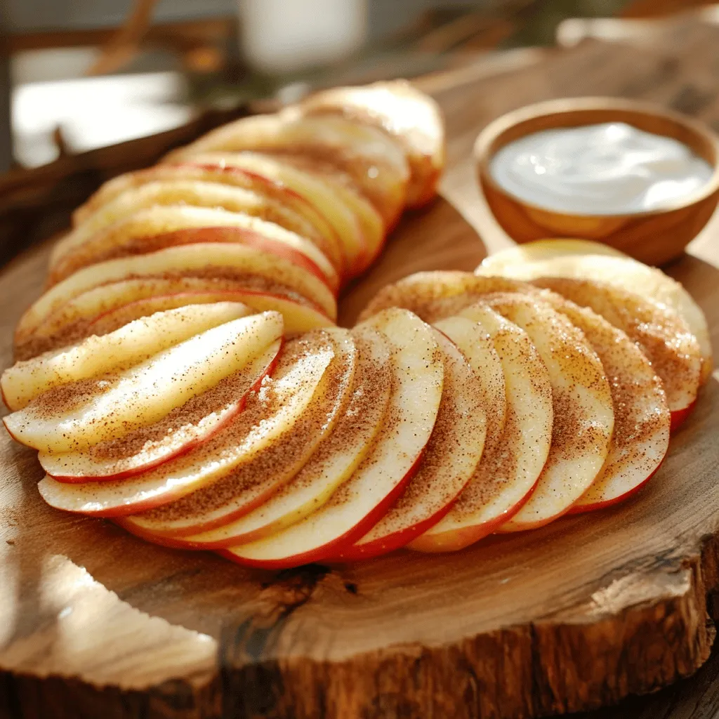 To make these tasty apple chips, gather these simple ingredients: - 2 large apples (e.g., Honeycrisp or Fuji) - 1 teaspoon cinnamon - 1 tablespoon sugar (or coconut sugar for a healthier option) - 1 teaspoon lemon juice (for freshness) - Pinch of salt These ingredients create a sweet and tangy flavor. The apples give the chips their crunch, while cinnamon adds warmth. For the best flavor, I suggest using Honeycrisp or Fuji apples. Honeycrisp apples are sweet and crisp. Fuji apples are juicy and have a nice balance of sweet and tart. Both varieties hold their shape well when baked, making them perfect for chips. If you want to swap out sugar, try using coconut sugar. It has a lower glycemic index and adds a hint of caramel flavor. For salt, you can skip it entirely if you prefer a sweeter taste. Just remember, the salt helps enhance the flavors, so use it if you can. For the full recipe, check the Full Recipe section. First, start by washing your apples. I like to use Honeycrisp or Fuji apples. These types give great flavor and crispness. After washing, core the apples to remove the seeds. Then, take a sharp knife or a mandoline slicer. Slice the apples into very thin pieces. Aim for about 1/8-inch thick. This thickness helps them bake evenly and become nice and crunchy. Next, you want to keep those apple slices fresh and bright. To do this, put them in a large bowl. Add one teaspoon of lemon juice to the bowl. Toss the apple slices gently to coat them. This step is key because it stops browning. Now, in a small bowl, mix one teaspoon of cinnamon, one tablespoon of sugar, and a pinch of salt. Sprinkle this mixture over the apple slices. Toss again to make sure each slice is coated evenly. Now it’s time to bake! Preheat your oven to 200°F (90°C). Line a baking sheet with parchment paper. This helps prevent the apple chips from sticking. Lay the apple slices in a single layer on the sheet. Make sure they don’t overlap. Bake them for about one to two hours. Flip the slices halfway through to help them cook evenly. Keep an eye on them, especially towards the end. Once they look crisp and dry, take them out. Let the apple chips cool on the baking sheet. They will get even crispier as they cool. To get the crispiest apple chips, slice apples very thin. Aim for about 1/8-inch thick. Thinner slices bake better. Use a mandoline slicer for even cuts. Make sure to spread the slices out on the baking sheet. Avoid overlapping the slices. This helps air flow and ensures even cooking. Flip the slices halfway through baking. This step lets both sides crisp up nicely. Keep an eye on them as they bake. The last few minutes are crucial to avoid burning. Store your baked apple chips in an airtight container. This keeps them crisp and fresh. You can use a glass jar or a plastic bag. Make sure the chips are fully cool before sealing. If they feel soft, leave them out for a bit longer. You can also add a small packet of silica gel to absorb moisture. This helps keep your chips crunchy. For best taste, eat them within a week. One common mistake is not slicing apples thin enough. Thick slices take longer to bake and may not crisp. Another mistake is overcrowding the baking sheet. This leads to uneven cooking. Always use a single layer. Also, don’t skip flipping the slices halfway. It’s key for even crispness. Lastly, watch the baking time closely. Each oven is different, so check for doneness regularly. If you follow these tips, your chips will turn out great! {{image_2}} You can spice up your apple chips easily. Besides cinnamon, try nutmeg for a warm flavor. Cardamom adds a sweet twist. You can even use pumpkin pie spice for a fall vibe. Just mix your chosen spice with sugar and salt before coating the apple slices. This small change can make a big difference. Apple chips are great, but you can use other fruits too. Pears work well because they have a similar texture. Try bananas for a chewy chip. Pineapple offers a tangy flavor that’s fun. Just slice the fruits thinly and follow the same steps in the Full Recipe. Each fruit brings its own taste and crunch. You can serve your apple chips in many fun ways. Place them in a colorful bowl for a bright look. Pair them with yogurt for a tasty dip. Add caramel sauce on the side for a sweet treat. You can also sprinkle chopped nuts on top for crunch. Get creative and enjoy your snacks in different styles. To keep your baked apple chips crunchy, store them in an airtight container. You can use a glass jar or a zip-top bag. Place a paper towel inside to absorb any moisture. This helps maintain their crispness. Keep them in a cool, dry place away from sunlight. Storing them correctly can make a big difference in texture. When stored properly, baked apple chips last about one week. After this time, they may lose their crispness. If you see any signs of moisture, it’s best to toss them out. Always check for freshness before snacking. The flavor is best when they are fresh and crunchy. You can freeze baked cinnamon apple chips, but the texture may change. If you choose to freeze them, place them in a single layer on a baking sheet first. Once frozen, transfer them to an airtight container. They can last for up to three months in the freezer. When you're ready to eat them, thaw them at room temperature. However, they may not be as crispy as fresh ones. For the best taste, enjoy them straight after baking from the Full Recipe. You can make apple chips in your oven. Preheat it to 200°F (90°C). Slice your apples thinly, about 1/8-inch thick. Arrange them on a baking sheet lined with parchment paper. Bake for 1-2 hours. Flip them halfway through to ensure even cooking. Check often to avoid burning. This method works great and gives you crispy apple chips. Yes, you can! While cinnamon is a classic choice, you can use other spices. Try nutmeg, allspice, or even pumpkin pie spice. Each spice adds a unique twist. Experiment with combinations to find your favorite flavor. Just remember, start with a small amount and adjust to taste. These apple chips are a healthy snack option. They are low in calories and high in fiber. A serving typically has about 100 calories. They provide vitamins like vitamin C and potassium. The chips are also free from added preservatives. This makes them a smart choice for a fun snack. For the full recipe, check the details above! You now have a complete guide for making Easy Baked Cinnamon Apple Chips. We covered ingredients, step-by-step instructions, and tips for crispiness. You also learned about fun variations and how to store your chips. Remember, baking can be fun and easy. These apple chips are a tasty snack. Try different spices and fruits to mix things up. Keep this guide handy for a perfect batch every time. Enjoy your delicious, homemade snacks!