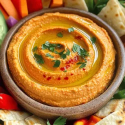 - 1 can (15 oz) chickpeas, drained and rinsed - 1 large roasted red pepper, peeled and seeded - 3 tablespoons tahini - 2 tablespoons olive oil - 2 tablespoons lemon juice The base of this hummus is the chickpeas. They give it a creamy texture and help load it with protein. Roasted red peppers add a sweet, smoky flavor that makes this dish stand out. Tahini adds a nutty essence, while olive oil brings richness. Lemon juice adds brightness and balance to the mix. - 1 clove garlic, minced - 1/2 teaspoon ground cumin - 1/4 teaspoon smoked paprika - Salt and pepper to taste Garlic gives the hummus a punch of flavor. Ground cumin adds warmth, while smoked paprika enhances the roasted taste. Salt and pepper round out the flavors, so don't skip them. - Fresh parsley - Extra olive oil for drizzling Fresh parsley adds a pop of color and freshness. A drizzle of olive oil on top makes the hummus look inviting. You can also customize it with your favorite herbs or spices for a personal touch. This roasted red pepper hummus is simple but packed with flavor! For the full recipe, check out the complete guide. To start, you need to drain and rinse your chickpeas. This step removes extra sodium and improves flavor. Use a colander for this. Next, peel and seed the roasted red pepper. You can use a fresh pepper or jarred ones. If you roast your own, the flavor is richer. Now, it’s time to blend! In your food processor, combine the chickpeas, roasted red pepper, tahini, olive oil, lemon juice, minced garlic, ground cumin, and smoked paprika. Make sure all the ingredients are in the bowl. Blend until smooth. If the mix is too thick, you can add water. Just one tablespoon at a time will help you get the right texture. After blending, it’s time to season to taste. Add salt and pepper, then blend again. This will mix in those flavors well. Now, transfer your hummus to a serving bowl. For a final touch, drizzle a bit of olive oil on top. If you like, sprinkle some chopped fresh parsley for color. Enjoy your delicious hummus with pita chips, fresh veggies, or on sandwiches! To get the best texture, blend the hummus enough. I like to blend for about 2-3 minutes. This makes it smooth and creamy. If it feels too thick, add water. Start with one tablespoon at a time. Blend again until you reach your desired thickness. You can make this hummus your own by adding more spices. Try extra ground cumin or even a dash of cayenne. Toasting your spices in a dry pan first brings out deeper flavors. Just a minute or two is all it takes for amazing taste. Roasted red pepper hummus shines when served with pita chips or fresh veggies. Think carrots, cucumbers, or bell peppers for dipping. You can also use it in sandwiches or wraps. It makes a great spread and adds a burst of flavor. Enjoy your hummus with any of these tasty pairings! For the full recipe, check out the details above. {{image_2}} You can switch things up by using different beans. White beans or black beans can add a unique twist. They both mix well with roasted red pepper. You can also add other roasted veggies like zucchini or eggplant. These will give your hummus a different flavor profile. To add some heat, try adding jalapeños or cayenne pepper. Just a little will spice things up! If you want a milder version, consider using sweet bell peppers. You can also use smoked paprika in place of cayenne for a subtle warmth without the heat. You can create herb-infused hummus by adding fresh basil or cilantro. These herbs wake up the flavor. For a citrus twist, try adding orange or lime juice instead of lemon. This brightens the taste and makes it refreshing. You can mix and match these ideas to find your favorite blends! To store leftovers, place the hummus in a clean container. I like to use glass jars with tight lids. They keep the hummus fresh and make it easy to see. Remember to let it cool before sealing. This helps prevent moisture buildup. You can freeze hummus for long-term use. Just scoop it into a freezer-safe container. Leave some space at the top to allow for expansion. When you're ready to use it, thaw it in the fridge overnight. To reheat, stir it well and add a bit of water if it’s too thick. Hummus lasts about five to seven days in the fridge. Always check for signs of spoilage. If it smells off or has mold, it’s time to toss it. Fresh hummus is always best, so enjoy it as soon as you can! If you want to know more, check the Full Recipe for tips. To make roasted red pepper hummus, gather the right ingredients. For this recipe, you need: - 1 can (15 oz) chickpeas, drained and rinsed - 1 large roasted red pepper, peeled and seeded - 3 tablespoons tahini - 2 tablespoons olive oil - 2 tablespoons lemon juice - 1 clove garlic, minced - 1/2 teaspoon ground cumin - 1/4 teaspoon smoked paprika - Salt and pepper to taste - Fresh parsley for garnish (optional) Start by blending the chickpeas, roasted red pepper, tahini, olive oil, lemon juice, garlic, cumin, and paprika in a food processor. Blend until smooth. If too thick, add water one tablespoon at a time. Season with salt and pepper, blend again, and drizzle olive oil on top before serving. This simple method creates a tasty dip in just 10 minutes. Hummus is packed with nutrients. Chickpeas provide protein and fiber, which support digestion. Tahini, made from sesame seeds, adds healthy fats and calcium. Olive oil offers antioxidants that are good for heart health. Garlic can boost your immune system. Together, these ingredients make hummus a filling and nutritious choice. Yes, you can use store-bought roasted red peppers. They save time and make cooking easier. However, homemade roasted peppers have a fresher flavor. If you can roast your own, I highly recommend it. The taste difference is worth the extra effort. It adds a special touch to your hummus. Roasted red pepper hummus pairs well with many snacks. Try serving it with: - Pita chips - Fresh veggies like carrots and cucumbers - Crackers - Toasted bread - Sandwiches These options make great appetizers for parties or healthy snacks at home. Enjoy dipping and sharing! For the full recipe, check out the details above. This post outlined how to make delicious roasted red pepper hummus. You learned about the main ingredients, like chickpeas and tahini, and additional flavorings, such as garlic and cumin. I shared step-by-step instructions for blending and serving. Remember, you can customize flavors and textures to make it your own. Hummus is a healthy and tasty snack. Enjoy it with pita chips, veggies, or sandwiches. With the right storage tips, you can keep it fresh for days. Now, get in the kitchen and make your hummus!