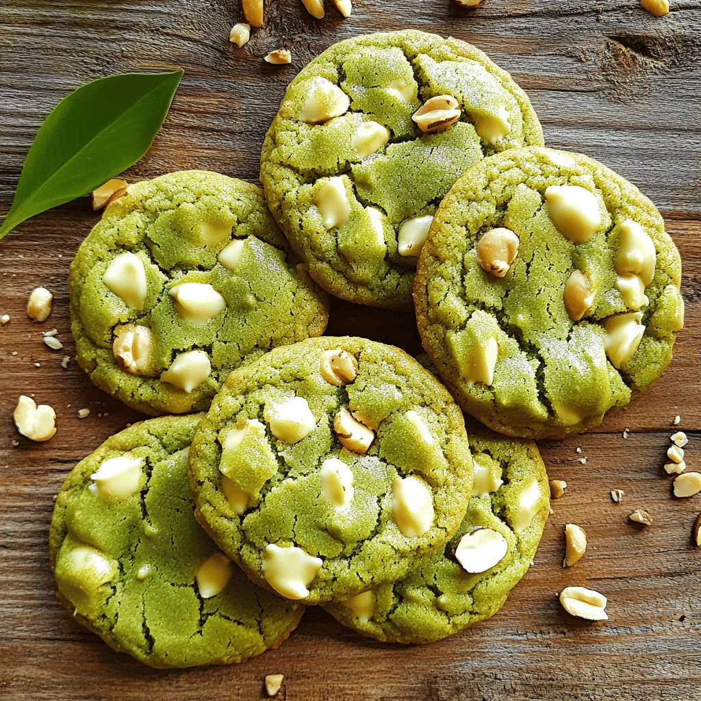 To make Matcha White Chocolate Cookies, gather these simple ingredients: - 1 cup all-purpose flour - 2 tablespoons matcha green tea powder - 1/2 teaspoon baking soda - 1/4 teaspoon salt - 1/2 cup unsalted butter, softened - 1/2 cup granulated sugar - 1/4 cup brown sugar, packed - 1 large egg - 1 teaspoon vanilla extract - 1 cup white chocolate chips - 1/4 cup chopped macadamia nuts (optional) Each ingredient plays a key role in creating that soft and delightful texture. The all-purpose flour forms the base, while matcha adds a lovely green hue and earthy flavor. The baking soda and salt help with the rise and balance of taste. Butter keeps the cookies rich and moist. Granulated and brown sugars provide sweetness and depth. An egg binds everything together, and vanilla adds warmth. Finally, the white chocolate chips create bursts of sweetness, and macadamia nuts add a nice crunch if you choose to include them. As you prepare these cookies, keep in mind their nutritional information per cookie will vary based on your choices. But overall, they are a treat worth every bite. For the full recipe, check out the details! 1. Preheat the oven and prepare baking sheet: Set your oven to 350°F (175°C). Line a baking sheet with parchment paper. This helps cookies slide off easily. 2. Whisk dry ingredients together: In a medium bowl, combine 1 cup of all-purpose flour, 2 tablespoons of matcha green tea powder, 1/2 teaspoon of baking soda, and 1/4 teaspoon of salt. Mix well and set aside. 3. Cream butter and sugars: In a large bowl, beat 1/2 cup of softened unsalted butter, 1/2 cup of granulated sugar, and 1/4 cup of brown sugar together. Mix until it becomes creamy and smooth. 4. Incorporate egg and vanilla: Add 1 large egg and 1 teaspoon of vanilla extract to the butter mixture. Mix until everything is well combined. 1. Gradually mix dry ingredients with wet ingredients: Slowly add the dry mixture to the wet mixture. Stir gently until just combined. Be careful not to overmix. This will keep your cookies soft. 2. Fold in chocolate chips and nuts: Gently fold in 1 cup of white chocolate chips. If you like, add 1/4 cup of chopped macadamia nuts for extra crunch. Use a spatula for this step. 1. Scoop dough onto baking sheet: Using a cookie scoop or tablespoon, drop rounded balls of dough onto the prepared baking sheet. Make sure to space them about 2 inches apart. 2. Bake and cool instructions: Bake the cookies in your preheated oven for 10-12 minutes. Look for lightly golden edges. The centers will still be soft. Let them cool on the sheet for 5 minutes before moving them to a wire rack to cool completely. For the complete details, check out the Full Recipe. To get soft and chewy cookies, avoid overmixing the dough. When you mix the wet and dry ingredients, stop as soon as you see no flour. Overmixing can make the cookies tough. Adjust your baking time based on your oven. If you want softer cookies, bake them for about 10 minutes. They should look slightly golden around the edges but remain soft in the center. To keep your cookies fresh, store them in an airtight container. Placing a slice of bread in the container can help keep them soft. For longer storage, freeze the cookies. Place them in a freezer bag and remove as much air as possible. You can thaw them at room temperature when you want a treat. These cookies pair wonderfully with tea or coffee. The matcha flavor complements the creaminess of both drinks. For special occasions, stack the cookies on a nice plate. You can also dust them lightly with extra matcha for a beautiful touch. For the full recipe, check out the detailed steps above. {{image_2}} You can switch things up by using dark chocolate instead of white chocolate. Dark chocolate adds a rich taste that pairs well with matcha. It gives a nice balance of sweet and bitter flavors. You can also add nuts or dried fruits. Chopped macadamia nuts work great, adding crunch and flavor. Dried cranberries or cherries can give a fruity twist. Both options make the cookies even more delightful. If you want gluten-free cookies, use almond flour or coconut flour instead of all-purpose flour. Both will keep the cookies tender and flavorful. For a vegan option, substitute the egg with a flax egg. Just mix one tablespoon of flaxseed meal with three tablespoons of water. Let it sit for a few minutes until it thickens. Use vegan butter and dairy-free chocolate chips to keep the texture just right. You can adjust the matcha intensity for different seasons. In spring, use a lighter hand with the matcha for a fresh taste. In fall, add a bit more for a warm, cozy flavor. You can also incorporate seasonal spices. A pinch of cinnamon or nutmeg can add extra warmth to the cookies. These small changes keep the recipe exciting and fun to make all year round. Making Matcha White Chocolate Cookies is easy and fun. First, you mix the dry ingredients. Then, you cream the butter and sugars. After that, combine everything into a dough. Finally, scoop and bake until they are soft and golden. This recipe gives you a homemade treat that tastes amazing. You can follow the [Full Recipe] for detailed steps. To make these cookies shine, drizzle them with melted white chocolate. Use a spoon to create swirls for a fancy look. Next, dust with matcha for an extra pop of color. This not only looks great but adds more matcha flavor. These final touches make your cookies special and delightful! To keep your cookies fresh, store them in an airtight container. This helps prevent them from getting hard. You can keep them at room temperature for up to a week. If you want to keep them longer, place them in the fridge. Cookies can last up to two weeks when chilled. You can also freeze them! Just wrap each cookie in plastic wrap and place them in a freezer bag. They stay good for up to three months. Yes, you can make these cookies gluten-free. Instead of all-purpose flour, use gluten-free flour blends. Look for a blend that includes xanthan gum. This helps give the cookies a nice texture. Almond flour or coconut flour are also great options. If using almond flour, you may need to adjust the amount of liquid in the recipe. Always check the labels to ensure they are truly gluten-free. If you don’t have white chocolate chips, you can use milk chocolate or dark chocolate. Each will change the flavor a bit. For a fun twist, try adding peanut butter chips or butterscotch chips. You can also chop up a chocolate bar if you prefer. Just make sure to use a good quality chocolate for the best taste. This adds richness and flavor to your cookies. For the complete recipe, check the [Full Recipe] link. This blog post shared a tasty matcha white chocolate cookie recipe. You learned the ingredients, step-by-step instructions, and some great tips. I hope you feel ready to bake. Remember to store your cookies well so they stay fresh. Don't be afraid to try new flavors or share with friends. Whether for tea time or a special treat, these cookies will impress. Enjoy your baking adventure and savor each bite!