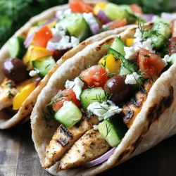 - 500g boneless, skinless chicken thighs - 4 whole wheat pita breads - 1 cup Greek yogurt - 3 tablespoons olive oil - 1 tablespoon lemon juice - 2 cloves garlic, minced - 1 tablespoon dried oregano - Salt and pepper to taste - 1 small cucumber, diced - 1 large tomato, diced - 1/2 red onion, thinly sliced - 1/2 cup feta cheese, crumbled - 1/4 cup kalamata olives, pitted and sliced - Fresh parsley for garnish The main ingredients for your Loaded Greek Chicken Gyros include chicken thighs, pita breads, and Greek yogurt. I choose boneless, skinless chicken thighs for their juicy flavor. Whole wheat pita breads add a healthy touch and great texture. Greek yogurt is key for that creamy sauce that brings everything together. For the marinade, I use olive oil, lemon juice, garlic, and dried oregano. This mix gives the chicken a bright and savory taste. Salt and pepper are essential to enhance all the flavors. I always let the chicken marinate for a while to soak in all those good tastes. The toppings are where you can really shine. I like to add diced cucumbers for crunch, tomatoes for freshness, and red onions for a bit of zing. Crumbled feta cheese adds a salty note, while kalamata olives provide a briny flavor. Finally, fresh parsley not only looks nice but adds a pop of color. You can find the full recipe [here](#). To get started, we need to make a tasty marinade. In a bowl, combine the olive oil, lemon juice, and minced garlic. Then, add the dried oregano, salt, and pepper to spice things up. Once mixed, add your chicken strips. Make sure they are well coated. Let the chicken marinate for at least 30 minutes. For more flavor, marinate it up to 2 hours in the fridge. While the chicken marinates, preheat your grill or skillet over medium-high heat. Once hot, add the chicken strips. Cook them for about 5 to 7 minutes on each side. You want them to be golden brown and fully cooked. After cooking, remove the chicken from heat and let it rest for a few minutes. This helps keep it juicy. Now, let's prepare the yogurt sauce. In a small bowl, mix the Greek yogurt, tahini, chopped dill, and a pinch of salt. Stir until it’s smooth. This sauce will add a lot of flavor. Next, warm the pita breads for about a minute on each side on the grill or skillet. To build your gyros, spread a generous amount of the yogurt sauce onto each warm pita. Top it with the cooked chicken strips, diced cucumber, tomato, red onion, crumbled feta cheese, and sliced olives. Drizzle any remaining yogurt sauce on top. Fold the pita in half to keep everything inside. Garnish with fresh parsley and serve right away. Enjoy your Loaded Greek Chicken Gyros! For the full recipe, check the details above. To get the best flavor from your chicken, marinate it for at least 30 minutes. For even better taste, let it sit for up to 2 hours. This extra time helps the chicken soak up all those tasty herbs and spices. After cooking, always let your chicken rest for a few minutes. This allows the juices to settle back in, making it juicy and tender. For a smoother yogurt sauce, mix the Greek yogurt and tahini well. If it seems thick, you can add a little water or lemon juice to thin it. Fresh herbs like dill and parsley can really boost the flavor. They add brightness and a fresh taste that pairs well with the chicken. Grilling gives a nice smoky flavor, while skillet cooking is great for quick meals. If you grill, keep an eye on the chicken; it cooks fast. In a skillet, you can control the heat better. Cooking time will vary based on your method, so adjust it accordingly. Aim for about 5-7 minutes per side until golden brown. {{image_2}} You can easily make this dish vegetarian. Swap the chicken for grilled vegetables. Use bell peppers, zucchini, and eggplant. These veggies add great flavor and texture. You can marinate them just like the chicken. Grill them until they are tender and slightly charred. This change gives you a fresh and healthy option. If you want to try different flavors, change up the sauce. Tzatziki is a classic choice. It combines yogurt, cucumber, garlic, and dill. This sauce adds a cool, tangy taste. You can also try a spicy harissa sauce for heat. It balances well with the chicken or veggies. To make your meal even better, pair gyros with sides. Greek salad is a perfect match. It adds freshness with tomatoes, cucumbers, and olives. You can also serve it with roasted potatoes. They give a nice crunch and absorb the gyro flavors. For a lighter touch, serve with a side of hummus and pita chips. These options make the meal complete and enjoyable. Try the Full Recipe for all the details! To keep your loaded Greek chicken gyros fresh, store them in airtight containers. Place the gyros in the fridge within two hours of cooking. This helps to prevent bacteria growth. If you have leftover chicken, store it separately from the pita and toppings. This keeps everything from getting soggy. Leftover gyros are best eaten within three days. When reheating your gyros, use a skillet for the best results. Heat the skillet over medium heat. Add the chicken and pita, cooking for about two to three minutes. This helps restore the crispy texture. You can also use a microwave, but the pita may get soft. If using a microwave, heat in short bursts to avoid drying out the chicken. To freeze your gyros, first separate the chicken and toppings. Place the chicken in a freezer-safe bag. Squeeze out as much air as possible before sealing. You can freeze the chicken for up to three months. For the pita, wrap each one in plastic wrap before placing in a bag. When ready to use, thaw overnight in the fridge. Reheat the chicken and warm the pita before serving. To make Loaded Greek Chicken Gyros, follow these key steps: 1. Marinate the chicken: Mix olive oil, lemon juice, minced garlic, oregano, salt, and pepper. Add chicken strips and marinate for at least 30 minutes. 2. Cook the chicken: Grill or sauté the marinated chicken for 5-7 minutes on each side until golden. 3. Prepare the sauce: In a bowl, mix Greek yogurt, tahini, dill, and salt until smooth. 4. Warm the pita: Heat the pita for one minute on each side. 5. Assemble: Spread yogurt sauce on pita, add chicken, cucumber, tomato, onion, feta, and olives. 6. Serve: Drizzle more sauce, fold the pita, and enjoy your meal! You can serve Greek Chicken Gyros with several tasty sides and drinks: - Greek salad with tomatoes, cucumber, and olives - Crispy fries or sweet potato fries - Tzatziki sauce for dipping - A light white wine or sparkling water - Pita chips with hummus Yes, you can use different meats for gyros. Beef and lamb work well and add rich flavors. You can even use turkey or pork if you prefer. Just make sure to adjust cooking times based on the meat you choose. Each option adds a unique twist to your gyros! Greek yogurt is a key ingredient in this recipe. It adds creaminess and tang. However, if you don’t have it, you can use plain yogurt or sour cream. These alternatives will change the flavor slightly, but they can work in a pinch. Enjoy experimenting with different options! For the full recipe, check out the Loaded Greek Chicken Gyros section. This post covered how to make loaded Greek chicken gyros. You learned the main ingredients, marinade details, and how to cook the chicken. I shared tips on flavors, sauces, and even vegetarian options. Remember to store any leftovers correctly to keep them fresh. Creating gyros at home can be fun and rewarding. Enjoy customizing this dish to fit your taste.