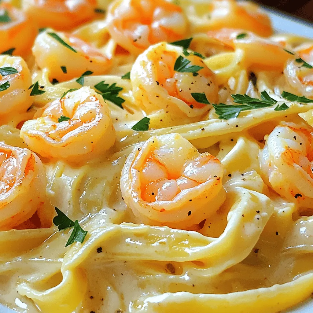 To make Cajun Shrimp Alfredo, gather these key items: - 8 oz fettuccine pasta - 1 lb large shrimp, peeled and deveined - 2 tablespoons Cajun seasoning - 2 tablespoons olive oil - 3 cloves garlic, minced - 1 cup heavy cream - 1 cup grated Parmesan cheese - 1/2 cup chicken broth - Salt and pepper to taste - Fresh parsley, chopped (for garnish) You can swap some ingredients to suit your taste or needs. Try these: - Use shrimp alternatives like chicken or tofu for a different protein. - Substitute fettuccine with penne or linguine for a new twist. - Replace heavy cream with half-and-half or a non-dairy option for lighter sauce. - Use homemade Cajun seasoning by mixing paprika, cayenne, garlic powder, and oregano. To cook this dish, you will need: - A large pot for boiling pasta - A large skillet for sautéing shrimp and making sauce - A colander for draining pasta - A mixing bowl for tossing shrimp with seasoning - Measuring cups and spoons for accuracy With these ingredients and tools, you're ready to create a flavorful and creamy Cajun Shrimp Alfredo. Don't forget to check the Full Recipe for step-by-step guidance! Start by boiling water in a large pot. Add a pinch of salt to the water. Once it boils, add 8 oz of fettuccine pasta. Cook the pasta following the package instructions until it is al dente. This usually takes about 8-10 minutes. When done, drain the pasta and set it aside. In a bowl, toss 1 lb of peeled and deveined shrimp with 2 tablespoons of Cajun seasoning. Make sure each shrimp is well coated. Heat 2 tablespoons of olive oil in a large skillet over medium heat. Once the oil is hot, add the seasoned shrimp. Cook them for about 2-3 minutes on each side. You want the shrimp to turn pink and opaque. Once cooked, remove the shrimp from the skillet and set them aside. In the same skillet, add 3 cloves of minced garlic. Sauté the garlic for about 30 seconds until it smells good. Then, pour in 1/2 cup of chicken broth and bring it to a simmer. Scrape the bottom of the skillet to release any bits stuck there. Next, lower the heat and add 1 cup of heavy cream. Stir it well and let it simmer for a few minutes until it thickens a bit. After that, add 1 cup of grated Parmesan cheese. Stir until the cheese melts and the sauce is smooth. Season with salt and pepper to taste. Finally, add the cooked fettuccine to the sauce. Toss it to coat the pasta evenly. Gently mix in the cooked shrimp. Serve your dish right away, topped with fresh parsley for color. For the full recipe, make sure to check out the complete instructions above! To make Cajun shrimp Alfredo just right, timing is key. First, cook the fettuccine until it’s al dente. This means it should still have a slight bite. Follow the package instructions closely. For the shrimp, cook them for about 2-3 minutes per side. They should turn pink and opaque. Overcooking makes them tough. Always keep a close eye on them. You can boost the flavor with a few simple tricks. Use fresh garlic instead of powdered. Fresh herbs, like parsley, add brightness. A squeeze of lemon juice at the end lifts the dish. If you like heat, add more Cajun seasoning. You can also mix in some red pepper flakes for an extra kick. These small tweaks make a big difference. Some mistakes can spoil your dish. Don’t skip the step of tossing shrimp with Cajun seasoning. This helps the shrimp absorb all those great flavors. Avoid cooking shrimp in too much oil; it can drown out the taste. Lastly, make sure your sauce is not too thick. If it is, add a bit of chicken broth to loosen it up. Follow these tips, and your Cajun shrimp Alfredo will shine. For the full recipe, check out the article. {{image_2}} You can make Cajun Shrimp Alfredo even better by adding vegetables. Vegetables add color and nutrition. Some great choices are bell peppers, spinach, or zucchini. Just chop them up and sauté them with the shrimp. They cook fast, so add them to the pan right after the shrimp. This way, they soak up the Cajun flavor. If shrimp isn’t your thing, don’t worry. You can swap the shrimp for other proteins. Chicken works well in this recipe. Just slice the chicken into strips, season them with Cajun spices, and cook them in the pan. Another tasty choice is sausage. Slice it up and brown it in the skillet. Both options give a hearty twist to the dish. For those who need gluten-free meals, this dish can still shine. Use gluten-free pasta instead of regular fettuccine. There are many types available, like rice or corn pasta. Check the package for cooking times. The sauce is already gluten-free, so you won’t need to change that. This way, everyone can enjoy a creamy, spicy plate of Cajun Shrimp Alfredo. For the full recipe, check the details above. After you make Cajun Shrimp Alfredo, let it cool down. Store it in an airtight container. This way, it stays fresh for up to three days in the fridge. When you want to eat it, check for any signs of spoilage. If it smells off or looks strange, throw it away. You can freeze Cajun Shrimp Alfredo for later. First, let it cool completely. Then, place it in a freezer-safe container. It can last for up to three months in the freezer. Label the container with the date. To enjoy, thaw it in the fridge overnight before reheating. To reheat, warm it gently on the stove over low heat. Add a splash of chicken broth or cream to keep it creamy. Stir often to avoid burning. If you use a microwave, heat it in short bursts. Stir it every 30 seconds for even heating. Enjoy your meal! For the full recipe, check out the complete details above. The best type of pasta for Cajun Shrimp Alfredo is fettuccine. Its wide shape holds the creamy sauce well. You can also use linguine or penne if you prefer. Both options work nicely with shrimp and sauce. Yes, you can make Cajun Shrimp Alfredo ahead of time. Cook the pasta and shrimp separately. Store them in the fridge. When you are ready to eat, reheat the shrimp and sauce. Mix everything together, and enjoy! To make Cajun Shrimp Alfredo spicier, add more Cajun seasoning. You can also include red pepper flakes. For an extra kick, toss in diced jalapeños or a splash of hot sauce. Adjust to your taste for the perfect heat. Yes, Cajun seasoning is easy to make at home. You need a few simple spices. Combine paprika, garlic powder, onion powder, cayenne pepper, thyme, and oregano. Mix them well, and store in a jar. Use it to spice up your dishes! For the full recipe, check out the Cajun Shrimp Alfredo section. This blog post explored the ingredients, steps, and tips to make Cajun Shrimp Alfredo. I shared ideas for swaps and variations to suit your taste. Remember to cook the pasta right and avoid overcooking the shrimp for the best texture. Proper storage will keep leftovers fresh and tasty. I hope these insights make your cooking experience fun and rewarding. Enjoy creating your delicious dish!
