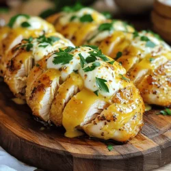 - 4 boneless, skinless chicken breasts - 1/2 cup unsalted butter, melted - 6 cloves garlic, minced - Fresh herbs: rosemary and thyme - Spices: smoked paprika, salt, and pepper - 1 cup shredded mozzarella cheese - Fresh parsley for garnish The core of this Garlic Butter Hasselback Chicken is simple yet rich. You need only a few fresh ingredients. The chicken breasts are the main part. This dish shines with the garlic butter. Using fresh herbs adds a bright flavor. I love the way rosemary and thyme work together. You can easily swap out some ingredients. If you want a lighter option, try olive oil instead of butter. It gives a nice flavor too. For cheese, you can use Parmesan or cheddar if you like. Dried herbs can stand in for fresh ones. Just remember, dried herbs are stronger than fresh. Use less if you switch. One serving packs about 400 calories. You get around 35 grams of protein, 25 grams of fat, and 5 grams of carbs. This makes it a great option for a low-carb meal. With tasty flavors, you won’t miss the extra carbs. Each bite is full of savory goodness. For the full recipe, check out the detailed steps. This easy weeknight meal is sure to impress! To start, gather your chicken breasts. Place each one on a cutting board. Use a sharp knife to make shallow cuts across the top. Space the cuts about 1 inch apart. Cut down about three-quarters of the way through the meat. This helps the flavors sink in well. Next, you will mix the garlic butter. In a bowl, combine melted butter with minced garlic. Add chopped rosemary and thyme for freshness. Don’t forget the smoked paprika, salt, and pepper. This mixture is important. It adds flavor and keeps the chicken moist while cooking. Now, it’s time to bake. Place the chicken in a greased baking dish. Pour any extra garlic butter over the chicken. Cover the dish with aluminum foil. Bake it in a preheated oven at 375°F (190°C) for 25 minutes. After that, remove the foil and sprinkle the mozzarella cheese on top. Bake for another 15 to 20 minutes. The cheese should be bubbly, and the chicken's internal temperature should reach 165°F (75°C). Let the chicken rest for 5 minutes before serving. To ensure even cooking for chicken breasts, choose pieces that are similar in size. This helps them cook at the same rate. If you have larger and smaller pieces, the smaller ones may dry out. Use a meat mallet to pound the thicker parts of the chicken for better uniformity. To check for doneness, use a meat thermometer. The internal temperature should reach 165°F (75°C). Insert the thermometer into the thickest part of the chicken. If it reads 165°F, your chicken is safe to eat. If not, put it back in the oven for a few more minutes. You can boost flavor with spices and marinades. Try adding a pinch of cayenne for heat or a dash of lemon juice for brightness. A splash of soy sauce can add depth. Experiment with different herbs, like oregano or basil, to find your favorite combination. To perfect the garlic butter flavor, use fresh garlic. Fresh herbs like rosemary and thyme make a big difference. Don't skip the salt and pepper; they enhance all the flavors in the dish. You can also let the garlic butter sit for a bit before using it. This allows the flavors to meld. Hasselback chicken pairs well with roasted vegetables. Carrots, Brussels sprouts, or green beans are great choices. You can also serve it with a simple green salad for freshness. For presentation, serve the chicken on a large platter. Drizzle the remaining garlic butter sauce over the top. Garnish with fresh parsley for color. This makes the dish look more appealing and adds a nice touch to your dinner table. {{image_2}} You can switch the protein in this dish easily. Turkey or pork work great here. They absorb flavors well and cook nicely. If you want a crispy finish, try using an air fryer. It cooks faster and makes the chicken tender. You can also grill it for a smoky flavor. Just keep an eye on it so it doesn’t dry out. If you're on a keto diet, you can use chicken thighs instead of breasts. They have more fat and stay juicy. To make this dish gluten-free, skip the cheese or use a gluten-free alternative. This way, you can enjoy the same great taste without the gluten. For holidays, you can add festive spices like sage or thyme. This adds a special touch for gatherings. You can also use seasonal vegetables as sides. Think about roasted carrots in the winter or fresh asparagus in the spring. These options make your meal colorful and tasty. To keep your Garlic Butter Hasselback Chicken fresh, follow these steps: - In the fridge: Place leftovers in an airtight container. They will last for about 3 to 4 days. - Freezing: If you want to freeze, wrap the chicken tightly in plastic wrap, then place it in a freezer-safe bag. This keeps it fresh for up to 3 months. To reheat your chicken without losing moisture, use these methods: - Oven: Preheat your oven to 350°F (175°C). Place the chicken in a baking dish, cover with foil, and heat for about 15 to 20 minutes. - Microwave: Use a microwave-safe plate and cover the chicken with a damp paper towel. Heat in short bursts, checking often to avoid dryness. - The recommended temperature for reheating is 165°F (75°C). This ensures it’s safe to eat. When stored properly, here’s how long your chicken stays fresh: - In the fridge: 3 to 4 days is best for flavor and safety. - In the freezer: 3 months for the best taste. Watch for signs of spoilage. If you see any off smells, discoloration, or sliminess, it’s time to toss it. How long should I bake the chicken? Bake the chicken for a total of 40 to 45 minutes. First, cover it and bake for 25 minutes. Then, remove the foil and add cheese. Bake it for another 15 to 20 minutes until the cheese is bubbly. Can I prepare this dish ahead of time? Yes, you can prep this dish before cooking. Slice the chicken and add the garlic butter mixture. Cover it and store it in the fridge for up to 24 hours. Bake it right before serving. What's the best way to slice Hasselback chicken? Place the chicken on a cutting board. Use a sharp knife to make shallow cuts. Space the cuts about 1 inch apart and cut down to ¾ of the way through. This method allows the garlic butter to seep in. Is garlic butter healthy? Garlic butter can have health benefits. Garlic contains antioxidants and may boost your immune system. However, it is high in fat, so use it in moderation. Can I use less butter and still get great flavor? Yes, you can use less butter. Try substituting some butter with olive oil. You can also add more herbs and spices to enhance the flavor without adding fat. How can I adjust the recipe for a cooking class? For a cooking class, break down each step clearly. Prepare all ingredients in advance. This way, students can focus on the technique of slicing and seasoning. Can I make this recipe in a slow cooker? Yes, you can use a slow cooker. Place the chicken in the slow cooker with the garlic butter mixture. Cook on low for 4 to 6 hours. Add cheese in the last 30 minutes for a melty topping. This blog post has covered how to create a tasty garlic butter Hasselback chicken. You learned about the key ingredients, necessary substitutions, and cooking steps. I provided tips for perfecting the dish, variations to keep it fresh, and storage advice for leftovers. Cooking can be fun and simple with these strategies. Enjoy experimenting with flavors and making this dish your own! Happy cooking!
