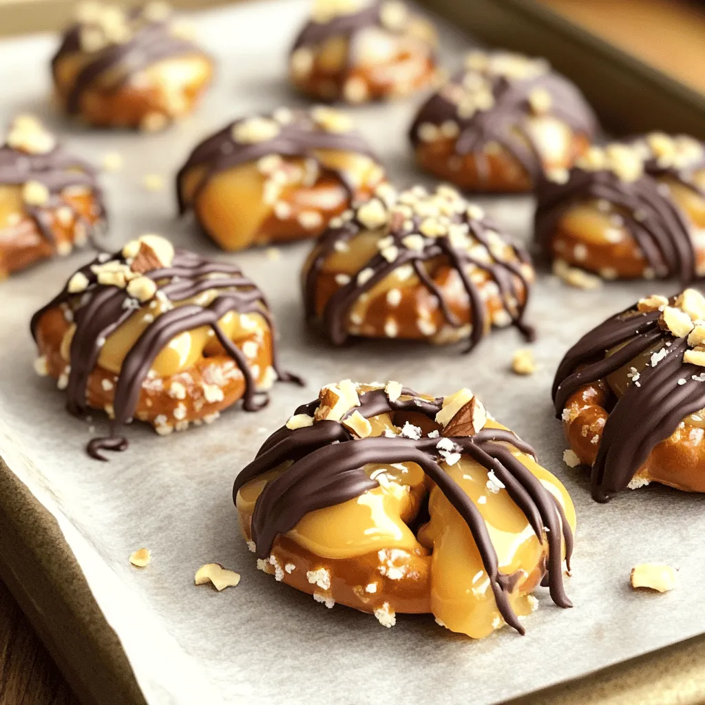 - 2 cups mini pretzels - 1 cup granulated sugar - 1/2 cup unsalted butter The base of this treat is the mini pretzels. They bring a nice crunch and salty flavor. I love using granulated sugar for the caramel. It melts and turns golden brown when heated. Unsalted butter adds richness to the mix. - 1/4 cup heavy cream - 1 teaspoon vanilla extract - 1/2 teaspoon sea salt Next, we have the heavy cream. It makes the caramel smooth and creamy. Vanilla extract adds a lovely warm flavor. Sea salt brings out the sweetness and enhances the overall taste. - 1 cup dark chocolate chips - 1/2 cup chopped nuts for extra crunch For those who enjoy chocolate, dark chocolate chips are a must. They melt beautifully and add depth. If you want a bit more texture, chopped nuts are perfect. They give the bark extra crunch. You can find the full recipe [Full Recipe]. - Preheat oven temperature: Set your oven to 350°F (175°C). This helps the bark cook evenly. - Lining the baking sheet: Take a baking sheet and line it with parchment paper. This step keeps the bark from sticking. Spread the mini pretzels evenly across the sheet in a single layer. - Combining sugar and butter: In a medium saucepan, mix 1 cup of granulated sugar and 1/2 cup of unsalted butter. Use medium heat and stir constantly. This helps the butter melt and the sugar dissolve. - Indications for caramelizing sugar: Watch closely as the sugar turns a deep golden brown. This should take about 4-5 minutes. When you see this color, it means the sugar is caramelizing just right. - Pouring caramel over pretzels: Slowly pour the warm caramel sauce over the pretzels. Make sure every pretzel is coated. You can use a spatula to spread the caramel evenly. - Drizzling melted chocolate: While the pretzels cool, melt 1 cup of dark chocolate chips. Use a microwave-safe bowl and heat in 30-second bursts. Stir after each burst until smooth. Then, drizzle the melted chocolate over the caramel pretzel mix. If you like, sprinkle chopped nuts on top for extra crunch. For the full process, refer to the Full Recipe. To make great caramel, avoid crystallization. This happens when sugar forms crystals instead of melting smoothly. Here are some key tips: - Use a clean pot. Any leftover bits can cause crystals to form. - Add a splash of water. This helps the sugar melt evenly. - Stir gently. Too much stirring can cause crystals. Let it melt without interference. Now, let's talk about caramel color. You want a rich, golden brown. If it turns too dark, it can taste bitter. Watch the color closely. As it changes, the smell will also shift to a nutty aroma. Once it reaches the right shade, remove it from heat quickly. Melting chocolate can be tricky. Here are the best methods to ensure smooth results: - Use a microwave. Heat chocolate in short bursts of 30 seconds. Stir it well after each round. - Double boiler method. Place a bowl over simmering water. Stir until melted. This method is great for control. To prevent seizing, keep water away from chocolate. Even a drop can ruin it. If your chocolate does seize, try adding a tiny bit of coconut oil to help it smooth out. When it's time to serve your salted caramel pretzel bark, think about drinks that pair well. Here are some great options: - Coffee or espresso. The rich flavors complement the sweet and salty notes. - Milk or almond milk. A creamy drink will balance the bark's crunchiness. You can also get creative with how you present the bark. Try cutting it into fun shapes or using cookie cutters. Place pieces in small bags for gifts. Serve them on a colorful plate to add some flair. For the full recipe, check the instructions and make this delightful snack! {{image_2}} You can choose different types of chocolate for your bark. Milk chocolate offers a sweet, creamy taste. It melts nicely and pairs well with the salty pretzels. Dark chocolate adds a rich, bold flavor. It’s perfect for those who love deep chocolate notes. You can also try white chocolate for a sweeter option. It contrasts well with the salt and pretzels, bringing a lovely balance. Adding toppings makes your bark even more fun. Chopped nuts like almonds or pecans add a nice crunch. Sea salt enhances the sweet and salty flavor. Sprinkles add color and joy, making your snack festive. You can also use flavored pretzels for a twist. Try honey mustard or chocolate-covered pretzels for unique taste combinations. If you need gluten-free options, look for gluten-free pretzels. Many brands offer tasty choices that work well in this recipe. For vegan adjustments, use plant-based butter and dairy-free chocolate. These swaps keep the treat delicious while meeting dietary needs. Enjoy making this bark, no matter your dietary preferences! Store your salted caramel pretzel bark in an airtight container. This keeps it fresh and crispy. You can use a plastic or glass container with a tight seal. If stored properly, your bark lasts about two weeks. After that, it may lose its crunch and flavor. If you need to reheat the bark, do it gently. Use the microwave in short bursts, about 10 to 15 seconds. Check it often to avoid melting the chocolate too much. You want to keep the texture nice and crunchy. Yes, you can freeze salted caramel pretzel bark! Cut it into pieces and place them in a freezer-safe bag. Squeeze out extra air to prevent freezer burn. When you're ready to enjoy some, thaw it in the fridge overnight. This helps maintain the texture and flavor. Making salted caramel pretzel bark is quick and easy. The total time is about 30 minutes. Here’s the breakdown: - Prep time: 15 minutes - Cooking time: 10 minutes - Cooling time: 5 minutes You can enjoy this sweet treat in no time! Yes, you can easily make this bark ahead of time. It keeps well for several days. To prepare in advance: - Make the bark and let it cool completely. - Store it in an airtight container at room temperature. This way, you can have a tasty snack ready for guests or yourself! If you don’t have heavy cream, don’t worry! You can use half-and-half as a substitute. Or, try these options: - Milk with butter (mix 3/4 cup milk with 1/4 cup melted butter). - Coconut cream for a dairy-free choice. These alternatives will still give you a rich, creamy caramel! In this guide, we explored the fun and easy process of making Salted Caramel Pretzel Bark. We covered essential ingredients like mini pretzels and butter, plus tips for perfect caramel. You learned how to assemble the bark and store it for later. With choices for chocolate and toppings, you can customize it to your liking. This treat is simple, tasty, and great for sharing. Now, gather your ingredients and enjoy making this delicious snack!