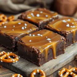 - 1 cup unsalted butter, melted - 2 cups granulated sugar - 1 cup packed brown sugar - 4 large eggs - 1 teaspoon vanilla extract - 1 cup all-purpose flour - 1 cup unsweetened cocoa powder - 1 teaspoon baking powder - ½ teaspoon salt - 1 cup semi-sweet chocolate chips - 1 cup pretzels, crushed - 1 cup store-bought salted caramel sauce - Sea salt flakes, for garnish Gathering the right ingredients is key to making these brownies. Start with unsalted butter for a rich flavor. The sugars add sweetness and a soft texture. Using both granulated and brown sugar gives depth to the taste. You will need four large eggs, which add moisture and help bind everything together. Vanilla extract brings warmth to the flavor. The dry ingredients include all-purpose flour and unsweetened cocoa powder. They create the brownie base and add that classic chocolate taste. Baking powder helps the brownies rise. Salt balances the sweetness. Semi-sweet chocolate chips add extra chocolate flavor in each bite. The crushed pretzels give a nice crunch and salty contrast. Finally, the store-bought salted caramel sauce makes it easy to add a sweet touch. A sprinkle of sea salt flakes on top enhances the flavor and adds a gourmet feel. Once you gather these ingredients, you are ready to create a delightful treat. You can find the Full Recipe earlier for detailed steps. - Preheat the oven to 350°F (175°C). - Prepare the baking pan for easy removal. Grease a 9x13-inch pan or line it with parchment paper. - In a large mixing bowl, combine melted butter with both sugars. - Add four large eggs and stir in one teaspoon of vanilla extract until well mixed. - In another bowl, sift together one cup of flour, one cup of cocoa powder, one teaspoon of baking powder, and half a teaspoon of salt. - Gradually mix the dry ingredients into the wet mixture, stirring until just combined. - Pour half the brownie batter into the prepared baking pan, spreading it evenly. - Drizzle half of the salted caramel sauce over the batter and gently swirl it with a knife. - Add the remaining brownie batter on top and finish with the rest of the caramel sauce, swirling again. - Bake for 30-35 minutes or until a toothpick comes out with a few moist crumbs. - Cool in the pan for 20 minutes before sprinkling sea salt flakes on top. To get the best brownies, avoid over-mixing the batter. Mix just until ingredients combine. Over-mixing makes brownies tough. Monitor your baking time closely. The right time helps keep brownies moist. Check them around 30 minutes. A toothpick should come out with a few moist crumbs. This means they are done. Using high-quality cocoa powder makes a big difference. It gives the brownies a rich taste. Choose good chocolate chips too. They add a nice melt and depth of flavor. After baking, allow the brownies to cool completely. This makes slicing easier and neater. Warm brownies can fall apart when cut. For a lovely display, serve brownies on a wooden board. It adds a rustic touch. Drizzle extra salted caramel on top for more flavor. Scatter some whole pretzels around for a fun look. This not only makes them pretty but also adds a crunchy bite. {{image_2}} You can make your brownies even more fun. - Incorporate nuts like walnuts or pecans. - Mix in crushed Oreo cookies for a different flavor. Adding these treats gives your brownies a tasty twist. They add texture and make each bite exciting. You can change a few ingredients to make these brownies healthier. - Substitute coconut oil for butter. - Use almond flour instead of all-purpose flour. These swaps can make your brownies a bit lighter. You still get the rich taste you love. Don't be afraid to play with flavors. - Experiment with peanut butter or butterscotch chips. - Try different flavored caramel sauces, like chocolate or sea salt. These changes open up new taste possibilities. Each bite can surprise you with unique flavors. Enjoy trying out your ideas! Store your brownies in an airtight container at room temperature. This keeps them fresh and tasty. They are best enjoyed within 3-4 days. After that, they may dry out. If you want to keep them longer, refrigerate the brownies for up to a week. For even longer storage, freeze the brownies. Wrap them securely to prevent freezer burn. They can last up to 3 months in the freezer. To enjoy your refrigerated brownies, warm them in the microwave for a few seconds. For frozen brownies, allow them to thaw before eating. This way, you can savor every delicious bite. Check with a toothpick; it should come out with a few moist crumbs. This tells you they are baked just right. I love this method because it is quick and easy. Yes, homemade caramel sauce can enhance flavor. Making your own adds a personal touch. It can also make the brownies taste even better. Add a scoop of vanilla ice cream on top or drizzle with caramel sauce. This helps bring back the moisture. You can also serve them warm for a cozy treat. Substitute all-purpose flour with a gluten-free flour blend. Many blends work well in brownies. Just make sure to check the packaging for best results. They can be stored at room temperature for 3-4 days or refrigerated for up to a week. For longer storage, freeze them wrapped tightly. Refer to the detailed instructions earlier for the complete method. This blog post showed you how to make salted caramel pretzel brownies. We covered the key ingredients, from butter to pretzels. I shared step-by-step instructions to guide you through the process. You learned tips for perfecting the texture and ways to customize the flavor. Finally, we discussed how to store and reheat your brownies. Now, you’re ready to bake. Enjoy every delicious bite of your homemade brownies!