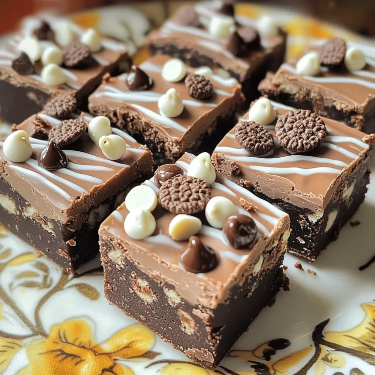 To make Cookies and Cream Fudge, gather the following items: - 1 cup white chocolate chips - 1 cup sweetened condensed milk - 2 tablespoons unsalted butter - 1 teaspoon vanilla extract - 1 ½ cups crushed chocolate sandwich cookies (e.g., Oreos) - ¼ cup mini chocolate chips (for topping) You can swap white chocolate chips with dark or milk chocolate chips. This change will give a different taste but still be delicious. If you want to make your own sweetened condensed milk, use milk and sugar. For a dairy-free option, coconut oil works well instead of unsalted butter. The chocolate you choose affects the fudge's flavor. High-quality chocolate chips melt smoothly and taste rich. Fresh cookies enhance the fudge, providing great crunch and flavor. Always pick the best ingredients you can find. They make a big difference in your Cookies and Cream Fudge! - Lining the baking dish: Start by taking an 8x8-inch square dish. Line it with parchment paper. Make sure the paper hangs over the edges. This helps you lift the fudge out later. - Melting the fudge mixture on low heat: In a medium saucepan, mix white chocolate chips, sweetened condensed milk, and unsalted butter. Heat this over low heat. Stir it often until everything melts and combines into a smooth mixture. - Stirring for a smooth consistency: Once melted, take the saucepan off the heat. Add a teaspoon of vanilla extract and stir well. This adds flavor and keeps the mix smooth. - Folding in crushed cookies properly: Now, gently fold in the crushed chocolate sandwich cookies. Use a spatula to mix them in evenly. This gives the fudge its signature cookies and cream flavor. - Pouring and spreading the mixture evenly: Pour the fudge mixture into your lined baking dish. Use a spatula to spread it out evenly. Make sure it touches all the corners. - Refrigeration tips for best results: Sprinkle mini chocolate chips on top. Lightly press them down so they stick. Now, cover the dish and put it in the fridge. Let it chill for at least 2 hours. This helps the fudge set properly. For the full recipe, check the section above. To make your fudge just right, pay attention to the temperature. The ideal melting temperature for white chocolate is between 110°F and 120°F. If it gets too hot, it can seize up and become grainy. Stir the mixture slowly and keep the heat low. This helps to blend the chocolate, butter, and milk smoothly. To avoid a grainy texture, make sure to use fresh ingredients. Old chocolate can clump and won't melt well. Also, stir continuously while melting. This action helps your fudge stay smooth and creamy. When it comes to cutting and serving, creativity can shine. Cut the fudge into fun shapes using cookie cutters. You can also slice it into squares and arrange them on a nice plate. For a touch of flair, try drizzling melted white chocolate on top. Use a fork to create zigzag patterns. This adds flavor and makes your fudge look fancy. You can even sprinkle some crushed cookies on top for extra texture. Pair your fudge with a glass of cold milk or hot coffee. The creaminess of the milk balances the sweetness of the fudge. If you have extra fudge, use it in fun ways. Crumble it over ice cream or mix it into a milkshake. You can also chop it up and add it to brownies for a chocolatey surprise. For the full recipe, check out the section above! {{image_2}} You can change the flavor of your fudge easily. Try using different cookie types. Instead of chocolate sandwich cookies, use peanut butter or mint cookies. Each choice adds a unique twist. You can also add flavored extracts. A bit of almond or peppermint extract can make a big difference. Just remember to start with a small amount. You can always add more. If you want vegan or gluten-free fudge, there are great options. Use dairy-free chocolate chips and coconut milk for a tasty vegan version. For gluten-free, check your cookie labels. Many brands offer gluten-free cookies. You can also make low-sugar fudge. Use sugar-free chocolate chips and a sugar substitute. This way, you can enjoy fudge while keeping it healthier. Seasonal treats can be fun to make! For holidays, add festive sprinkles or colored chocolate. You can also shape the fudge into festive designs. For special occasions, consider adding a topping that fits the theme. Use crushed candies for a birthday or colored frosting for a holiday. This makes your fudge not just tasty but also pretty! Store your cookies and cream fudge in an airtight container. This keeps it fresh and tasty. You can refrigerate or freeze it. Refrigerating works well for short-term storage. It helps the fudge stay firm. If you want to keep it longer, freeze it. Just wrap it tightly in plastic wrap before placing it in a freezer bag. How long will the fudge last? If stored in the fridge, it lasts about two weeks. In the freezer, it can last up to three months. Signs your fudge has gone bad include a change in smell or texture. If it feels sticky or has a weird odor, it’s time to toss it out. To soften fudge, cut it into small pieces. Place it on a microwave-safe plate. Heat it for 10-15 seconds at a time. This method helps you avoid overheating. Overheating can make fudge dry and tough. Always check it between rounds to keep it creamy. Yes, you can! White chocolate is great, but you can swap it for milk or dark chocolate. Each type brings its own taste. If you use dark chocolate, your fudge will have a richer flavor. Just remember to adjust the sweetness based on the chocolate you pick. You can add many fun things! Try adding a pinch of sea salt to boost the taste. You could also mix in different flavored extracts like almond or mint. Chopped nuts, like walnuts or pecans, can add texture and crunch. Get creative and make it your own! Absolutely! This recipe is simple and fun. All you do is melt, mix, and chill. If you follow the steps closely, you will have delicious fudge. It’s perfect for kids, too! They can help crush the cookies and mix. You can use a simple mix of sugar, milk, and butter. Cook them on low heat until thick. This method works well for making fudge without sweetened condensed milk. Just keep stirring to avoid burning. To cut fudge neatly, let it chill fully. Use a sharp knife for clean cuts. Wipe the knife between cuts to keep the edges smooth. You can also warm the knife slightly to help it glide through the fudge better. You can find Cookies and Cream Fudge at many local candy shops. Some bakeries also sell it. Online stores offer various fudge options as well. Just search for it, and you may discover a new favorite! This blog post provides a complete guide to making delicious fudge. We covered essential ingredients, step-by-step instructions, and tips for the best results. I shared variations, storage tips, and answered common questions about preparing fudge. Fudge is simple to make and fun to customize. With good ingredients and a little care, you can create treats everyone will love. Enjoy experimenting with flavors and sharing your creations!