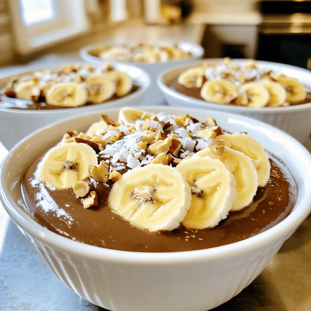 To make this creamy and rich avocado chocolate pudding, gather these simple items: - 2 ripe avocados, peeled and pitted - 1/2 cup unsweetened cocoa powder - 1/2 cup maple syrup (or honey for a non-vegan option) - 1/4 cup almond milk (or any milk of choice) - 1 teaspoon vanilla extract - A pinch of sea salt - Optional toppings: sliced bananas, crushed nuts, or coconut flakes You can easily make this pudding fit your needs. If you want a vegan option, stick with maple syrup. For those who avoid nuts, use oat milk instead of almond milk. If you are gluten-free, all the ingredients listed are safe for you. You can also replace the cocoa powder with carob powder for a different flavor. Toppings make this dessert even better. Consider adding sliced bananas for sweetness. Crushed nuts add a nice crunch, while coconut flakes provide a fun texture. You can also drizzle some extra maple syrup on top for a sweet touch. Get creative with your toppings to make it your own! First, choose two ripe avocados. A ripe avocado feels slightly soft when you press it. Cut the avocados in half and remove the pit. Use a spoon to scoop the green flesh into a blender or food processor. This step is crucial for a smooth pudding. Now, add the following to your blender: - 2 ripe avocados - 1/2 cup unsweetened cocoa powder - 1/2 cup maple syrup - 1/4 cup almond milk - 1 teaspoon vanilla extract - A pinch of sea salt Blend everything together until creamy and smooth. You may need to scrape down the sides a couple of times. Taste the mixture and add more maple syrup if you want it sweeter. This is your moment to make it just right. Once blended, pour the pudding into bowls or a large dish. Cover it with plastic wrap or a lid. Place it in the fridge for at least 30 minutes. This chilling time helps it set. For serving, I love to add sliced bananas, crushed nuts, or coconut flakes on top. These toppings add a nice crunch and flavor. Enjoy the pudding cold for the best taste! To get a smooth and creamy pudding, use ripe avocados. Ripe avocados blend easily. I recommend using a food processor or a strong blender. Blend the avocados first until they are smooth. Scrape down the sides to mix well. Then, add the cocoa powder and other ingredients. Blend again until it is fully creamy. If it's too thick, add a little more almond milk. Taste the pudding before serving. If you want it sweeter, add more maple syrup. Remember, sweetness varies with personal taste. Start with the recipe's amount and adjust as needed. Blend well after each addition. This way, you get the right sweetness for your dessert. Presentation makes any dish exciting. Serve the pudding in stylish bowls. Top it with sliced bananas, crushed nuts, or coconut flakes. These toppings add flavor and texture. You can also use a drizzle of maple syrup on top. Chill the pudding before serving for a refreshing treat. Enjoy it cold for the best taste! {{image_2}} You can make this pudding even more fun! Try adding different flavors. For example, mix in some espresso powder for a coffee kick. You can also use almond extract instead of vanilla. For a tropical twist, add a spoonful of coconut cream. These small changes can make a big difference in taste. This recipe is already vegan if you use maple syrup. To keep it gluten-free, just check your cocoa powder. Most brands are gluten-free, but some may have cross-contamination. You can also swap almond milk for coconut or oat milk. Both will taste great and keep it vegan. Presentation is key! Serve the pudding in small cups or bowls. Top it with sliced bananas or crushed nuts for some crunch. You can also sprinkle coconut flakes on top for a tropical flair. For a fun dessert, layer the pudding with fruit in a jar. This makes for a beautiful and tasty treat. To store leftover avocado chocolate pudding, place it in an airtight container. Make sure the container is sealed tightly. This helps keep the pudding fresh and prevents it from absorbing other smells in the fridge. Avocado chocolate pudding can last up to 3 days in the fridge. For best taste and texture, eat it within the first two days. Always check for any changes in color or smell before serving. If the pudding darkens, it’s still okay to eat but may taste different. You can freeze avocado chocolate pudding for up to 3 months. To freeze, scoop the pudding into ice cube trays or small containers. Cover them tightly. When you want to enjoy it, let it thaw in the fridge overnight. You may need to stir it to restore its creamy texture. Avocado chocolate pudding is quite healthy! It uses ripe avocados, which are full of good fats. These fats help your heart. The cocoa powder adds antioxidants, which protect your body. Maple syrup gives sweetness without processed sugar. Overall, this pudding is a tasty and nutritious treat. Yes, you can use other sweeteners! Honey is a great choice if you're not vegan. Coconut sugar or agave syrup also works well. Just adjust the amount to fit your taste. Each sweetener can change the flavor a bit, so try what you enjoy most. You can use any milk you like! Soy milk, oat milk, or coconut milk are good options. Each kind brings a different taste. If you want it creamier, try using coconut milk. Just pick what fits your diet and taste. You can keep avocado chocolate pudding in the fridge for about three days. Make sure to cover it tightly to keep it fresh. The pudding may darken a little, but it will still taste great. Just give it a stir before serving again. Absolutely, kids will love it! This pudding is rich and sweet, so it’s a fun treat. It has healthy ingredients, making it a better dessert choice. You can also let kids help with toppings like bananas or nuts. It’s a fun way to get them excited about healthy food! Avocado chocolate pudding is simple and delicious. We covered key ingredients, swaps for diets, and optional toppings. Step-by-step, I explained how to prepare and blend your pudding. Tips helped achieve texture and sweetness, while variations showed creative ways to add flavor. Storing leftovers correctly is key for freshness. Remember, this treat is not just healthy but great for kids too. Enjoy experimenting with this tasty dessert; it’s sure to impress anyone you serve!