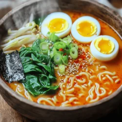 - 2 packs instant ramen noodles - 4 cups vegetable broth - 2 tablespoons red miso paste - 1 tablespoon soy sauce - 1 teaspoon sesame oil - 1 tablespoon chili oil - 1 teaspoon grated ginger - 2 green onions, sliced - 1 cup baby spinach - Optional toppings: - 1 large egg - Nori seaweed sheets - Sesame seeds - Chili flakes When I make Minute Spicy Miso Ramen, I love how simple the ingredients are. You start with instant ramen noodles, which cook quickly. You can find them in any grocery store. Next, vegetable broth forms the base of the soup. It adds a nice, rich flavor. Red miso paste is key here. It gives the ramen its bold taste. Soy sauce adds another layer of flavor. Sesame oil brings a nutty aroma, while chili oil gives heat. You can adjust the chili oil to match your spice level. Grated ginger adds freshness. Green onions give a nice crunch and color. Baby spinach wilts perfectly in the hot broth. You can add optional toppings to make it even better. A soft-boiled egg adds creaminess. Nori seaweed sheets provide a savory twist. Sesame seeds and chili flakes add a delightful finish. These ingredients come together in just 15 minutes. You'll have a bowl of ramen that is both tasty and satisfying! Start by boiling the vegetable broth. Use a medium pot and heat it until it bubbles gently. This step builds a tasty base. Next, add red miso paste, soy sauce, sesame oil, chili oil, and grated ginger. Stir well with a whisk until the miso mixes fully into the broth. The aroma will be amazing! Now, it’s time to cook the instant ramen noodles. Add the noodles to the boiling broth. They usually need about 3-4 minutes to cook. In the last minute, toss in the baby spinach and sliced green onions. Stir gently to combine. This keeps the veggies fresh and bright. If you like a soft-boiled egg, prepare it separately. Boil water in a small pot. Carefully add the egg and cook it for 6-7 minutes. After that, place it in cold water. This stops the cooking. Once it’s cool, peel the egg and set it aside. Finally, ladle the ramen into bowls. Halve the egg and place it on top. Add strips of nori, sprinkle sesame seeds, and chili flakes for a tasty finish. Tips for dissolving miso paste To dissolve miso paste, start with warm broth. This helps it mix well. Use a whisk or fork to stir. Mix until there are no lumps. You can also add a small amount of broth to the miso in a bowl first. Stir until smooth, then add it to the pot. This method avoids clumps and ensures even flavor. Adjusting spice levels If you like it spicy, add more chili oil. Start with one teaspoon and taste. You can always add more, but you can't take it out. For less heat, use less chili oil. You can also skip the chili flakes as a topping if you prefer a milder taste. Using homemade broth vs. store-bought Homemade broth packs more flavor. If you have time, make it from scratch. Use vegetable scraps and simmer for hours. Store-bought broth is quick and easy. Look for low-sodium options for better control over saltiness. Additional seasonings and herbs You can add extra flavor with a few ingredients. Try garlic, mushrooms, or bok choy. Fresh herbs like cilantro or basil can brighten the dish. A splash of lime juice adds a nice zing too. Experiment with what you like to make it your own! {{image_2}} You can add different proteins to your ramen for extra flavor and nutrition. Here are some tasty options: - Tofu: Firm tofu adds a nice bite. Cut it into cubes and fry it for a crispy texture. - Chicken: Grilled or shredded chicken works great. Cook it in the broth or add precooked pieces. - Shrimp: Fresh or frozen shrimp cooks quickly. Add them in the last few minutes of cooking. For those looking for vegetarian options, tofu is a perfect choice. You can also use tempeh or edamame for added protein. Seasonal vegetables can give your ramen a fresh twist. Here are some ideas to try: - Carrots: Thinly sliced or shredded carrots add sweetness and color. - Mushrooms: Shiitake or button mushrooms add umami and a meaty texture. - Bell Peppers: Sliced bell peppers bring crunch and sweetness. Incorporating different greens can enhance the dish. Spinach works well, but you can also use bok choy or kale. These greens wilt nicely and boost the nutrition of your ramen. To keep your ramen fresh, store leftovers in an airtight container. Divide the noodles and broth. This helps keep the noodles from getting soggy. Place the broth in a separate container. You can keep ramen in the fridge for up to three days. To preserve the broth, make sure it cools down first. Pour it into a container with a tight lid. If you have extra toppings, store them separately. This way, your ramen stays fresh and tasty. When you are ready to eat, reheating is easy. Heat the broth on the stove until it simmers. Avoid boiling it too hard, as this can change the flavor. For the noodles, you can add them to the hot broth. Stir gently to warm them through. If you want to avoid sogginess, heat the broth first, then add the noodles. If you stored an egg, you can warm it in hot water for a few minutes. This keeps the yolk soft and creamy. Enjoy your spicy miso ramen just as you made it! How can I make ramen spicier? You can add more chili oil. Start with a teaspoon and taste. You can also sprinkle chili flakes on top for extra heat. If you like it very spicy, try adding sriracha or fresh chili. Can I use a different type of noodle? Yes! You can use udon, soba, or rice noodles. Just adjust the cooking time based on the noodle type. Each noodle brings a unique texture to your ramen. Is miso ramen gluten-free? Regular ramen noodles are not gluten-free. However, you can find gluten-free noodles made from rice or other grains. Check the labels to ensure they meet your needs. How to make it vegan-friendly? To make this ramen vegan, skip the egg. Ensure the vegetable broth is free from animal products. You can also add tofu for extra protein and texture. What sides pair well with spicy miso ramen? Great sides include edamame, seaweed salad, or pickled vegetables. These sides add freshness and balance to the bold flavors of the ramen. Enjoy your meal with a crisp salad for a full experience. This ramen recipe combines simple, fresh ingredients with clear steps. You learned how to make a tasty broth, cook noodles perfectly, and add delicious toppings. Remember, you can always customize your ramen with your favorite proteins and veggies. Take care of your leftovers, and reheating them properly is easy. With these tips and tricks, you can create a flavorful meal every time. Enjoy your cooking and share your tasty results with friends!