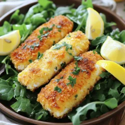 - 4 tilapia fillets - 1 cup grated Parmesan cheese - 1 cup panko breadcrumbs - 2 tablespoons fresh parsley, chopped - 1 teaspoon garlic powder - 1 teaspoon paprika - Salt and pepper to taste - 2 tablespoons olive oil - 1 tablespoon lemon juice The ingredients for Parmesan crusted tilapia are simple yet flavorful. Tilapia is a light fish that cooks quickly, making it perfect for busy nights. The Parmesan cheese adds a rich taste, while panko breadcrumbs give a nice crunch. Fresh parsley brightens the dish, and garlic powder and paprika add warmth. Olive oil and lemon juice keep the fish moist and flavorful. Tilapia is a low-calorie fish that packs a protein punch. One serving of tilapia has about 140 calories, 2.5 grams of fat, and 30 grams of protein. The Parmesan cheese adds some fat and calcium, but it also boosts the flavor. Health Benefits of Tilapia and Parmesan Cheese: - Tilapia: This fish is a great source of lean protein. It is low in calories and has heart-healthy fats. - Parmesan Cheese: It contains calcium, which is vital for strong bones. It also adds flavor, so you can use less salt. With these ingredients, you can create a tasty meal that is both healthy and satisfying. Enjoy the process of cooking and the delicious results! 1. Preheat your oven to 425°F (220°C). This helps cook the fish evenly and makes the crust crispy. 2. Line a baking sheet with parchment paper. This prevents the tilapia from sticking and makes cleanup easy. 3. In a medium bowl, combine the dry ingredients: - 1 cup grated Parmesan cheese - 1 cup panko breadcrumbs - 2 tablespoons fresh parsley, chopped - 1 teaspoon garlic powder - 1 teaspoon paprika - Salt and pepper to taste Mix until everything is well combined. 1. Pat the tilapia fillets dry with a paper towel. This step removes extra moisture that can make the crust soggy. 2. Drizzle olive oil and lemon juice over the fillets. Use about 2 tablespoons of olive oil and 1 tablespoon of lemon juice. 3. Rub the olive oil and lemon juice evenly on both sides of each fillet. This helps the crust stick and adds flavor. 4. Press the Parmesan mixture on top of each fillet. Make sure to cover each fillet well to form a nice crust. 1. Place the coated fillets on the prepared baking sheet, crust-side up. This ensures that the crust gets crispy. 2. Bake for 12-15 minutes. The fish should be cooked through and the crust should be golden brown. 3. Check for doneness. The fish should flake easily with a fork. If it does, it's ready to eat! When you buy tilapia, look for bright eyes and firm flesh. The smell should be fresh, not fishy. If the fillets are still in their skin, check for a shiny sheen. This shows the fish is fresh. Store tilapia in the coldest part of your fridge. Use it within one to two days for the best taste. If you need to keep it longer, freeze it. Wrap it tightly in plastic. This helps avoid freezer burn. For a crispy texture, use panko breadcrumbs. They make the crust light and crunchy. Press the topping down well on the fish. This helps it stick and get crispy when baking. You can also try other toppings. For example, mix in crushed nuts or spices for a twist. A hint of lemon zest adds brightness too. To complement your tilapia, serve it with a light salad. A simple mix of greens and a lemon vinaigrette works well. Roasted vegetables or rice can also make great sides. For a beautiful presentation, place the fish on a bed of mixed greens. Add lemon wedges and sprinkle with extra parsley. This makes your dish colorful and inviting. {{image_2}} You can play with flavors in this dish. Adding herbs and spices gives a personal touch. Try mixing in fresh dill or basil for a fresh twist. You can also use a pinch of onion powder or lemon zest for more zest and flavor. If you like a bit of heat, add chili flakes to the Parmesan mix. This gives a nice kick. Just a little bit can enhance the taste and make it exciting. If you need gluten-free options, swap panko breadcrumbs for ground almonds or gluten-free breadcrumbs. This keeps the dish light but tasty. For those who want a dairy-free version, use nutritional yeast instead of Parmesan cheese. It gives a cheesy flavor without dairy. You can also try vegan cheese for a similar taste. You have choices in cooking this dish. Pan-frying gives a golden crust and quick cooking. Just heat oil in a pan and fry each fillet until crispy. Baking is a great option too. It cooks evenly and is less messy. Just follow the recipe and bake at 425°F. For a smoky flavor, grilling is a wonderful method. It adds depth to the fish and makes it unique. Just grill for a few minutes on each side, and you are set. To keep your leftover Parmesan crusted tilapia fresh, follow these tips: - Refrigeration: Place the tilapia in an airtight container. This will help keep moisture in and prevent odors from other foods. - Duration: Cooked tilapia can last in the fridge for about 3 days. Make sure to eat it within this time for best taste and safety. When reheating your tilapia, you want to keep it crispy and tasty: - Methods: The best way to reheat is in the oven. Preheat your oven to 350°F (175°C). Place the tilapia on a baking sheet and heat for about 10 minutes. This keeps the crust crispy. - Frozen Leftovers: If you freeze leftovers, wrap them tightly in foil or plastic. They can last up to 2 months. To reheat, let them thaw in the fridge overnight. Then, follow the oven method for the best results. It takes about 12 to 15 minutes to cook tilapia at 425°F. The tilapia is done when it flakes easily with a fork. Make sure the crust is golden brown for the best flavor and texture. Yes, you can use frozen tilapia. Thaw it in the fridge overnight for best results. If you are in a hurry, you can run it under cold water for quick thawing. Pat the fillets dry before adding the olive oil and crust mix. This helps the crust stick better and cook evenly. You can use other cheeses like Pecorino Romano or Grana Padano for a similar taste. Both have a salty flavor and work well with the crust. If you want a dairy-free option, try nutritional yeast. It has a cheesy flavor and pairs nicely with breadcrumbs. This blog post covered a simple yet tasty recipe for Parmesan crusted tilapia. We explored essential ingredients, step-by-step cooking directions, and helpful tips to enhance your dish. Remember to choose fresh tilapia and experiment with flavors to make it your own. With these easy methods and storage tips, you can enjoy a delicious meal anytime. Dive into this recipe, and impress your family today! Cooking should be fun and rewarding. Enjoy every bite!
