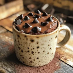 To make the high-protein chocolate chip mug cake, you need the following ingredients: - 4 tablespoons almond flour - 1 tablespoon cocoa powder - 1 scoop chocolate protein powder - 1 tablespoon honey or maple syrup - 1/4 teaspoon baking powder - 3 tablespoons unsweetened almond milk (or milk of choice) - 1 tablespoon unsweetened applesauce - A pinch of salt - 2 tablespoons dark chocolate chips (or dairy-free option) Each ingredient plays a key role in making this cake fluffy and tasty. Almond flour gives it a nice texture. Cocoa powder adds rich chocolate flavor. The chocolate protein powder boosts the protein content, making this a smart snack. You can choose between honey or maple syrup for sweetness. Both options work well. Baking powder helps the cake rise, while almond milk and applesauce keep it moist. The salt enhances all the flavors, and dark chocolate chips add delightful bites of chocolate throughout. Gather these ingredients before starting. It makes the process smooth and quick. 1. Mixing dry ingredients: In your microwave-safe mug, start by adding 4 tablespoons of almond flour. Next, sprinkle in 1 tablespoon of cocoa powder and 1 scoop of chocolate protein powder. Then, add 1/4 teaspoon of baking powder and a pinch of salt. Stir these dry ingredients well until they mix completely. 2. Combining wet ingredients: Now, it's time to add the wet ingredients. Pour in 1 tablespoon of honey or maple syrup. Then, add 3 tablespoons of almond milk. Finally, include 1 tablespoon of unsweetened applesauce. Mix everything together until your batter is smooth and free of lumps. 3. Adding chocolate chips: Gently fold in 2 tablespoons of dark chocolate chips. Make sure they are evenly spread throughout your batter. This will give your mug cake that delicious chocolatey goodness in every bite. 1. Microwave settings and timing: Place your mug in the microwave and set it on high. Cook for 1 minute to 1 minute and 30 seconds. The exact time will depend on how powerful your microwave is. 2. Monitoring for overflow: Keep an eye on the mug while it cooks. Sometimes, the batter can rise and overflow. If you see it puffing up too much, stop the microwave for a few seconds, then continue. 1. Recommended cooling time: After cooking, let your mug cake cool for about 2 minutes. This helps the cake set and makes it easier to eat. 2. Suggested toppings: To make it even more delicious, top your mug cake with extra chocolate chips, a dollop of Greek yogurt, or a sprinkle of nuts. These add-ons bring extra flavor and texture to your treat! - Ensuring a smooth batter: Start by mixing dry ingredients first. Stir well to break any clumps. Then, add the wet ingredients slowly. Mix until the batter is smooth. No lumps should remain. This helps your cake cook evenly and taste great. - Preventing overflow in the microwave: Use a large mug to allow space for the cake to rise. Microwave in short bursts. Start with one minute, then check. If it needs more time, add ten seconds. This method helps you avoid a messy microwave. - Ideas for additional flavorings or toppings: You can add a dash of vanilla extract for extra flavor. Consider topping your mug cake with Greek yogurt or fresh berries. A sprinkle of nuts can add crunch and taste. - How to make it even more protein-rich: Swap almond flour for protein-packed flour, like chickpea flour. Add an extra scoop of protein powder. This keeps your cake delicious while boosting its nutrition. - Overcooking or undercooking: Keep a close eye on cooking time. Overcooking can lead to a dry cake. Undercooking means a gooey center. Aim for a firm top but soft inside. - Incorrect ingredient measurements: Always measure your ingredients carefully. Too much flour or liquid can change the texture. Use measuring spoons and cups for accuracy. This will help you get the best mug cake every time. {{image_2}} You can change the flour to fit your needs. Try oat flour if you want. Coconut flour is good too but use less. For a gluten-free option, almond flour works great. If you want a vegan version, swap honey for maple syrup. You can also use soy or oat milk instead of almond milk. Applesauce is a great egg replacer in this cake. You can try different protein powders. Vanilla or peanut butter flavors add fun twists. Mix in nuts or seeds for extra crunch. Seasonal toppings like pumpkin spice in fall or fresh berries in summer are awesome. You can also add a scoop of yogurt or ice cream on top for a treat. Pair your mug cake with a smoothie for a full meal. A banana smoothie works well. You can also enjoy it with fresh fruit like strawberries or blueberries. It makes a perfect post-workout snack. The protein helps your muscles recover while tasting amazing! To keep your mug cake fresh, store any leftovers in the fridge. Use an airtight container. If you want to save it longer, you can freeze the cake. Wrap it tightly in plastic wrap and place it in a freezer bag. This keeps it safe from freezer burn. When you’re ready to enjoy it again, reheat your mug cake in the microwave. Warm it for about 15 to 30 seconds. Check it often to make sure it’s not too hot. Your mug cake stays fresh in the fridge for about three days. In the freezer, it can last up to a month. Look for signs of spoilage like a strange smell or mold. If it looks or smells off, throw it away to be safe. You can make several mug cakes at once for a quick treat later. Mix the dry ingredients in advance and store them in small bags. When you want a cake, just add the wet ingredients. This saves you time and effort. For easy storage, keep the dry mix in a cool, dry place. Label the bags with the date so you know when you made them. This way, you always have a high-protein snack ready to enjoy. A mug cake is a small cake made in a mug. You can cook it in the microwave. It is quick and easy to make. You mix the ingredients in one mug, and then you bake it for a few minutes. This gives you a warm, fluffy treat in no time. Yes, you can use other flours. Coconut flour or oat flour are good options. These flours will change the texture and taste. Coconut flour absorbs more liquid, so you may need more milk. Oat flour can give a nice, soft texture. To avoid overflow, watch the cooking time. Start with 1 minute and check for doneness. If it looks too wet, add a few more seconds. Every microwave is different, so keep an eye on it. Using a larger mug can also help. Yes, this recipe is gluten-free. Almond flour does not contain gluten. This makes it safe for those with gluten allergies. Always check labels if you buy pre-made almond flour. Absolutely! You can add more chocolate chips if you want. Just remember that more chips will add sugar and calories. You could use dark chocolate chips for a healthier choice. Enjoy experimenting with the flavors! This blog post covered a delicious mug cake recipe made with healthy ingredients. We explored key steps like mixing, cooking, and cooling. I shared tips to avoid mistakes, varied ingredient options, and storage advice to keep your cake fresh. In making this mug cake, you get both taste and nutrition. Enjoy customizing it with different flavors and toppings. This treat can fit into any meal plan while being easy and quick to prepare. Happy baking!