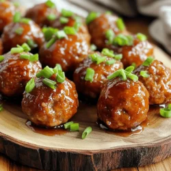 - 1 lb ground beef (or turkey for a lighter option) - 1/2 cup breadcrumbs - 1/4 cup grated Parmesan cheese - 1/4 cup finely chopped onion - 2 cloves garlic, minced - 1 egg, beaten - 1 teaspoon salt - 1/2 teaspoon black pepper - 1/2 cup brown sugar - 1/4 cup soy sauce (low sodium) - 1 tablespoon apple cider vinegar - 1 teaspoon ground ginger - 1/2 teaspoon red pepper flakes (optional, for a kick) - Chopped green onions for garnish When picking meat, choose ground beef or turkey with about 80% lean. This gives good flavor and keeps the meatballs moist. For breadcrumbs, use plain ones for best results. They help bind the meatballs without adding strong flavors. Fresh garlic and onion add a nice punch. Look for firm and aromatic bulbs. For the glaze, use dark brown sugar for a rich taste. Low-sodium soy sauce is better for health. It keeps the dish from being too salty. Fresh ginger adds a warm spice that pairs well with the sweetness. You can play around with flavors! Add 1/2 cup of grated carrots for extra veggies. Chopped bell peppers can give a nice crunch. For a spicy kick, toss in some jalapeños or more red pepper flakes. If you like herbs, try adding fresh parsley or cilantro. Each change makes the dish fun and new. First, gather your ingredients for Brown Sugar Glazed Meatballs. You will need: - 1 lb ground beef (or turkey for a lighter option) - 1/2 cup breadcrumbs - 1/4 cup grated Parmesan cheese - 1/4 cup finely chopped onion - 2 cloves garlic, minced - 1 egg, beaten - 1 teaspoon salt - 1/2 teaspoon black pepper Next, preheat your oven to 400°F (200°C). Line a baking sheet with parchment paper. This helps with easy cleanup later. In a large mixing bowl, combine the ground beef, breadcrumbs, Parmesan cheese, chopped onion, minced garlic, beaten egg, salt, and black pepper. Mix everything well, but be careful not to overmix. Use your hands to shape the mixture into 1-inch meatballs. Place them evenly on your prepared baking sheet. This helps them cook evenly. Now, it’s time to bake the meatballs. Put them in the preheated oven and bake for 15-20 minutes. You want them to be cooked through and nicely browned. Keep an eye on them toward the end. You can check doneness by cutting one open. While the meatballs bake, let’s prepare the brown sugar glaze. In a small saucepan, combine: - 1/2 cup brown sugar - 1/4 cup soy sauce (low sodium) - 1 tablespoon apple cider vinegar - 1 teaspoon ground ginger - 1/2 teaspoon red pepper flakes (optional, for a kick) Heat the mixture over medium heat. Stir it until the sugar dissolves and everything blends well. This glaze adds a sweet and savory finish to your meatballs. Once the meatballs are cooked, take them out of the oven. Drizzle the brown sugar glaze over them. Gently toss each meatball to coat it completely. Return the baking sheet to the oven and bake for an extra 5 minutes. This helps the glaze set and become sticky. After that, you can serve them with a sprinkle of chopped green onions for color and flavor. Enjoy! To get the best texture, use your hands to mix. This helps keep the meatballs tender. Don't overmix; this can make them tough. The right balance is key. You can add breadcrumbs for a lighter feel. They soak up flavors and keep meatballs moist. You can boost flavor with simple spices. Try adding more garlic or some Italian herbs. A dash of Worcestershire sauce can add depth. If you like heat, add more red pepper flakes. These small changes can make a big difference. Let your taste guide you to the perfect mix! Serve these meatballs with rice or noodles. They also pair well with a fresh salad. For a fun twist, use them in sandwiches. You can even make meatball sliders for a party! Don’t forget to top with chopped green onions. They add color and a fresh bite. Enjoy your meal! {{image_2}} You can swap ground beef for ground turkey. This makes a lighter dish. Turkey keeps the meatballs moist. For a vegetarian option, use lentils or chickpeas. Mash them well and add the same seasonings. You will still get that great flavor. Want to spice things up? Add more red pepper flakes. This gives a nice kick. For a sweeter option, mix in some honey or maple syrup. You can also try adding a bit of pineapple juice for a unique twist. Play around with flavors to find your favorite. The glaze can change everything! For a teriyaki glaze, mix soy sauce, brown sugar, and sesame oil. Heat it until it thickens. If you like barbecue, use your favorite sauce instead. Brush it on the meatballs right before baking. Each glaze brings a fresh taste to the dish. After you enjoy your brown sugar glazed meatballs, store any leftovers in an airtight container. Place them in the fridge. They will stay fresh for about 3 to 4 days. Make sure the meatballs cool down before you store them. This helps keep the moisture in. When you're ready to eat the leftovers, reheating is easy. You can use a microwave or an oven. If using a microwave, place the meatballs on a microwave-safe plate. Cover them with a damp paper towel. Heat them for 1 to 2 minutes. If you prefer the oven, set it to 350°F (175°C). Place the meatballs on a baking sheet and heat for about 10 to 15 minutes. This keeps them juicy and warm. Freezing is a great option for meal prep. To freeze, first, let the meatballs cool completely. Then, place them in a single layer on a baking sheet. Freeze them for about 1 hour. This prevents them from sticking together. Once frozen, transfer the meatballs to a freezer-safe bag. They will last up to 3 months. When you're ready to use them, thaw them overnight in the fridge before reheating. Yes, you can use turkey instead of ground beef. Turkey gives a lighter taste. You can also try ground chicken or even a mix of meats. Just remember that cooking time may change slightly, so keep an eye on them. If you don’t have breadcrumbs, you can use crushed crackers or oats. They both work well and still give good texture. You can even use ground nuts if you want a gluten-free option. Just make sure not to add too much, or the meatballs will be too dry. To make the glaze sweeter, add more brown sugar. Start with a tablespoon at a time. If you want it less sweet, reduce the brown sugar or add more soy sauce. This will balance the flavor without losing the glaze's essence. In this post, we covered how to make delicious meatballs. We looked at ingredients, preparation, and baking methods. I also shared tips to perfect the texture and flavor. Variations like turkey or vegetarian options let you customize to your taste. Remember, store leftovers properly and reheating is easy. Try out these steps and enjoy a tasty meal. Your friends and family will love your cooking!