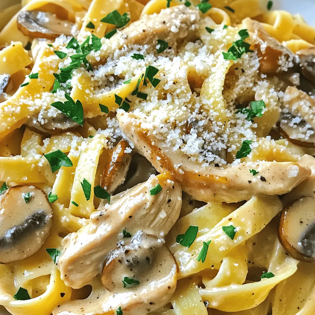 - 2 boneless, skinless chicken breasts, sliced into thin strips - Salt and pepper, to taste - 2 tablespoons olive oil - 1 medium onion, diced - 3 cloves garlic, minced - 8 ounces mushrooms, sliced (such as cremini or button) - 1 cup chicken broth - 1 cup heavy cream - 8 ounces fettuccine or penne pasta - 1 teaspoon dried thyme - 1 teaspoon Italian seasoning - 1 tablespoon fresh parsley, chopped (for garnish) - Grated Parmesan cheese (for serving) The chicken breasts are the star of the dish. They provide protein and flavor. Use fresh chicken for the best taste. The mushrooms add earthiness and depth to the sauce. I love using cremini for their rich flavor. Heavy cream gives the sauce its creamy texture. It makes each bite smooth and rich. Chicken broth enhances the dish with savory notes. The herbs, thyme and Italian seasoning, add freshness and warmth. You can swap chicken with turkey or even tofu for a lighter option. For the mushrooms, try zucchini or spinach if you prefer. If you want a lighter sauce, use half-and-half instead of heavy cream. For a gluten-free meal, use gluten-free pasta. You can also replace Parmesan with nutritional yeast for a vegan option. 1. First, heat the olive oil in a large pot over medium heat. 2. Season the chicken strips with salt and pepper. Add them to the pot. 3. Sauté the chicken for about 5-7 minutes, until it's browned and cooked through. 4. Once the chicken is done, remove it from the pot and set it aside. 5. In the same pot, add the diced onion. Sauté it for 3-4 minutes until it softens. 6. Next, add the minced garlic and sliced mushrooms. Cook for another 5 minutes. 7. Stir often until the mushrooms are golden brown. 8. Now, pour in the chicken broth and bring it to a gentle simmer. 9. Use a spatula to scrape the bottom of the pot. This helps to deglaze the pot. 10. Add the pasta to the pot. Stir it well to ensure it’s submerged in the broth. 11. Cover the pot and cook according to the package instructions, usually 10-12 minutes. 12. Stir occasionally to prevent sticking. 13. Once the pasta is cooked, reduce the heat to low. 14. Stir in the heavy cream, cooked chicken, dried thyme, and Italian seasoning. 15. Mix well and let it cook for an additional 2-3 minutes until the sauce thickens. 16. Taste and adjust seasoning with more salt and pepper if needed. 17. Finally, remove from heat and garnish with fresh parsley and grated Parmesan cheese. - For the Chicken: Make sure to cut the chicken into thin strips. This helps it cook faster and evenly. - For the Onion: Dicing the onion finely ensures it cooks quickly and adds flavor all over. - For the Mushrooms: Let the mushrooms brown well. This adds a rich, savory taste to the dish. - For the Pasta: Stir the pasta occasionally as it cooks. This prevents it from clumping together. - For the Sauce: When adding cream, do it slowly while stirring. This helps it blend smoothly. While I can't provide images directly, I recommend checking out cooking videos on platforms like YouTube. Look for “One-Pot Creamy Chicken Marsala Pasta.” These videos show the process step-by-step, making it easy to follow along. You can also find great visual guides on food blogs that focus on pasta recipes. To cook chicken well, use thin strips. This helps it cook evenly. Always season with salt and pepper. This adds flavor right from the start. Sauté chicken in hot olive oil. This gives a nice brown color. Cook for about 5-7 minutes. Make sure it is no longer pink inside. Then, remove it from the pot to keep it juicy. For a creamy sauce, use heavy cream. It gives that rich texture we love. Stir in the cream after cooking the pasta. This prevents it from curdling. Let it cook on low heat. This allows it to thicken up nicely. Add in your cooked chicken and seasonings afterward. Mix well for even flavor. Taste and adjust with salt and pepper. Use a large pot for this dish. It gives enough space for cooking. A sharp knife helps slice the chicken easily. A wooden spoon is great for stirring. A measuring cup ensures you use the right amount of broth and cream. Finally, a ladle will help serve the pasta without mess. {{image_2}} You can easily make a vegetarian version of this dish. Replace the chicken with firm tofu or chickpeas. Both options add protein and texture. Use vegetable broth instead of chicken broth for a rich flavor. You can also add more veggies, like spinach or bell peppers, to boost nutrition. This version still keeps the creamy sauce and delicious taste. While the recipe calls for fettuccine or penne, you can use any pasta you like. Try bowtie, or whole wheat pasta for a hearty meal. Gluten-free pasta works well too if you need it. Just adjust the cooking time based on the type of pasta you choose. The sauce will still coat the pasta perfectly. Want to kick up the flavor? Add some red pepper flakes for heat. A splash of white wine can deepen the taste, too. Fresh herbs like basil or oregano can brighten up the dish. You might even sprinkle in some sun-dried tomatoes for a bit of sweetness. These simple changes can make the dish even more exciting! Store your One-Pot Creamy Chicken Marsala Pasta in an airtight container. Let it cool to room temperature first. This helps keep it fresh. Place it in the fridge for up to four days. If you want to keep it longer, freezing is a great option. When you’re ready to eat leftovers, reheating is simple. You can use the microwave or a pot on the stove. For the microwave, heat it for 1-2 minutes. Stir halfway to warm it evenly. If using a pot, add a splash of chicken broth. Heat on low until warm. This keeps the pasta creamy and tasty. To freeze, pack the pasta in a freezer-safe container. It can last up to three months in the freezer. When ready to eat, thaw it overnight in the fridge. Reheat as described above. Freezing can change the texture slightly, but it still tastes great! You can pair this dish with a fresh salad or garlic bread. A simple green salad adds crunch. You can use mixed greens, cherry tomatoes, and a light vinaigrette. Garlic bread brings warmth and a nice buttery touch. You can also serve steamed vegetables for a healthy side. Broccoli or green beans work well. For a touch of fun, add some crusty bread for dipping in sauce. Yes, you can easily make this dish gluten-free. Just swap regular pasta for gluten-free pasta. Look for brands that cook well and hold their shape. Check the chicken broth label to ensure it is gluten-free. Most brands are safe, but always read the ingredients. To add some spice, you can use red pepper flakes. Sprinkle them in while cooking the chicken or mushrooms. You can also try adding some chopped fresh basil or oregano. For a tangy twist, a splash of lemon juice works great. If you like it creamy and spicy, add a dash of hot sauce before serving. You learned about the ingredients needed for One-Pot Creamy Chicken Marsala Pasta. We covered key ingredients and substitutions. I shared step-by-step cooking instructions and helpful tips for the best results. You explored variations and learned how to store leftovers safely. Remember, this dish is tasty and adaptable. You can make it fit your needs. Enjoy trying new flavors and techniques. Cooking is fun, so keep experimenting!