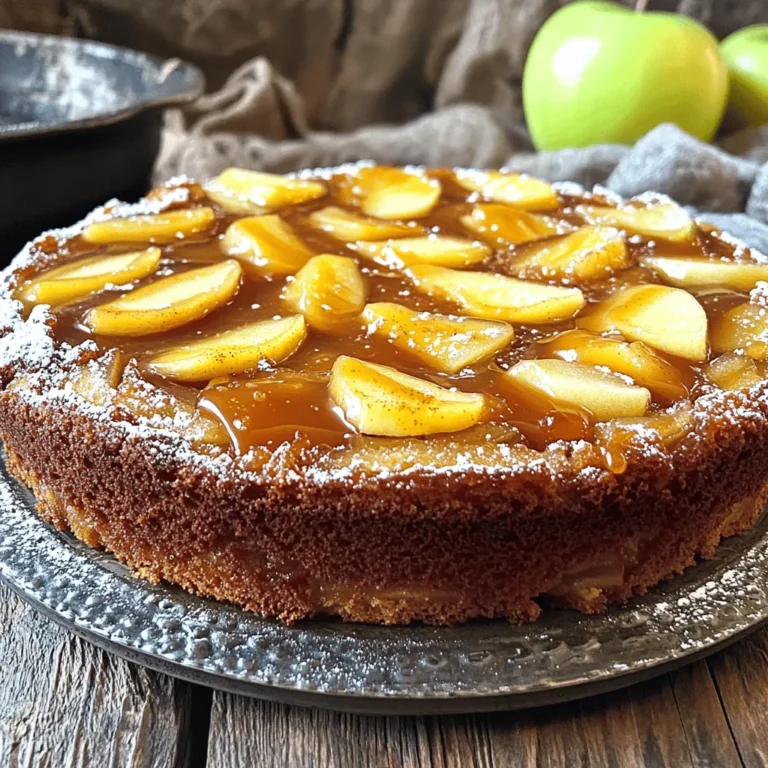 To make a delicious Caramel Apple Upside Down Cake, gather these simple ingredients: - Apples: 3-4 medium apples, peeled, cored, and sliced - Sweeteners and Fats: - 1 cup brown sugar - 1/4 cup unsalted butter (for caramel) - 1/2 cup unsalted butter, softened (for the cake) - 1/2 cup granulated sugar - Dry Ingredients: - 1 1/2 cups all-purpose flour - 1 teaspoon baking powder - 1/2 teaspoon baking soda - 1/4 teaspoon salt - 1 teaspoon cinnamon - Egg and Dairy Components: - 2 large eggs - 1 teaspoon vanilla extract - 1/2 cup buttermilk This list covers all you need to create a sweet and flavorful cake. Using fresh apples gives the best taste. Choose your favorite variety, but tart apples work great! Each ingredient plays a role in building flavor and texture. For example, the brown sugar adds a rich sweetness, while the cinnamon brings warmth. Keep this list handy as you prepare your cake! - Melting Butter and Combining Ingredients: Start by melting 1/4 cup of unsalted butter in a skillet over medium heat. Add 1 cup of brown sugar and 1 teaspoon of cinnamon. Stir this mix until the sugar melts, about 2-3 minutes. - Achieving the Right Consistency: You want the caramel to be smooth but not too thick. Remove it from heat once it looks glossy and well mixed. - Pouring Into the Cake Pan: Next, pour the caramel into a greased 9-inch round cake pan. Spread it evenly across the bottom. - Slicing and Layering Techniques: Peel, core, and slice 3-4 medium apples. Lay the apple slices in a circular pattern over the caramel. Overlap them to create a pretty design. - Tips for a Beautiful Presentation: Use different apple varieties for color. This adds visual appeal and a mix of flavors. - Mixing Dry Ingredients: In a bowl, whisk together 1 1/2 cups of all-purpose flour, 1 teaspoon baking powder, 1/2 teaspoon baking soda, and 1/4 teaspoon salt. This helps the cake rise evenly. - Creaming the Butter and Sugar: In a large bowl, cream 1/2 cup of softened butter with 1/2 cup of granulated sugar until light and fluffy. This step adds air for a nice texture. - Alternating Wet and Dry Ingredients: Add 2 large eggs one at a time, mixing well after each. Then mix in 1 teaspoon vanilla extract. Gradually add the dry mix, alternating with 1/2 cup of buttermilk. Stir until smooth. - Preheating the Oven: Preheat your oven to 350°F (175°C). A hot oven helps the cake rise properly. - Baking Duration and Temperature: Pour the batter evenly over the apples. Smooth the top and bake for 35-40 minutes. Check with a toothpick. It should come out clean. - Timing for Cooling: Let the cake cool in the pan for about 10 minutes. This helps it firm up a bit. - Inversion Techniques for Perfect Presentation: Carefully run a knife around the edges to loosen the cake. Place a serving platter over the pan. Invert the cake while it is still warm. This keeps the apple topping intact. To make great caramel, avoid rushing. The sugar needs time to dissolve fully. Stir it gently as it cooks. If you see crystals forming, remove the heat and stir until smooth. If your caramel is too sweet, add a pinch of salt. This balances the flavor. You can also use less brown sugar or mix in some white sugar for a milder taste. To keep your cake moist, use room temperature butter and eggs. This helps them mix better. Don’t over-mix the batter; stop when you see no dry flour. You can also try folding the flour in gently. This method keeps air pockets in the batter. It makes the cake fluffy and light. For garnishing, dust the cake with powdered sugar. This adds a nice touch. Fresh apple slices or whipped cream on top make it look even better. When serving, cut the cake into wedges. Serve it warm or at room temperature. It pairs well with vanilla ice cream for a delightful treat. {{image_2}} Adding nuts or raisins can boost the taste of your cake. Chopped walnuts or pecans add a nice crunch. Raisins bring a sweet burst in every bite. You can mix these in the batter or sprinkle them on top of the apples. Different spice adjustments can also enhance the flavor. Use nutmeg or ginger for a warm twist. A pinch of allspice can give it a nice kick. Be creative and find what you enjoy most! Choosing the best apples for baking is key. Granny Smith apples offer a tart taste that balances sweetness. Honeycrisp apples are juicy and sweet, making them a great choice too. Fuji apples bring a crisp texture and a sweet flavor. You can also use seasonal fruit substitutes. Pears or peaches can work well in this recipe. They add unique flavors and a lovely twist to the cake. For gluten-free options, use a gluten-free flour blend. This way, you can enjoy the cake without gluten. Make sure the blend has a good balance of starches and flours. Vegan modifications are easy too. Substitute eggs with flaxseed meal mixed with water. Use plant-based butter and non-dairy milk instead of regular butter and buttermilk. This keeps the cake moist and tasty while meeting dietary needs. You want your caramel apple upside down cake to stay fresh. Here’s how to store it properly: - Room Temperature: Keep the cake in a cool, dry place. Use a cake dome or cover it with plastic wrap. It will last for about 2 days. - Refrigeration: If you want the cake to last longer, store it in the fridge. Wrap it tightly in plastic wrap. This will keep it good for up to a week. - Freezing Instructions: To freeze, slice the cake first. Wrap each slice in plastic wrap, then in foil. Store the slices in an airtight container. They can last up to 3 months in the freezer. To enjoy your cake warm, reheating is key. Here are some great methods: - Best Methods for Reheating: You can use the microwave for quick reheating. Heat a slice for 15-20 seconds. For a warm and crispy bottom, use the oven. Preheat to 350°F (175°C) and warm for about 10 minutes. - Maintaining Moisture and Flavor: To keep the cake moist, add a small bowl of water in the microwave or cover it with a damp paper towel. If using the oven, cover the cake loosely with foil while warming. This helps it stay soft and delicious. You can use both sweet and tart apples. Sweet apples give a rich flavor. Tart apples add a nice contrast. Popular choices for baking include: - Granny Smith (tart) - Honeycrisp (sweet) - Fuji (sweet) - Braeburn (balanced) These apples hold their shape well when baked. Yes, you can make this cake ahead of time. Store it in an airtight container. For best taste, keep it at room temperature for up to two days. If you need to store it longer, refrigerate it. To freeze, wrap slices tightly in plastic wrap. They can be frozen for up to three months. Thaw overnight in the fridge before serving. To prevent sticking, grease the pan well. Use unsalted butter for best results. Also, sprinkle some flour in the greased pan. Tilt the pan to coat the sides and bottom. Another great tip is using parchment paper. Cut a circle to fit the bottom of the pan. This makes it easy to lift the cake out. Yes, you can use a different pan size. If you use a larger pan, the cake will bake faster. Check it 5-10 minutes earlier. For a smaller pan, the cake may take longer to bake. Always use a toothpick to check for doneness. Adjusting the baking time ensures your cake comes out just right. You now have a simple and tasty apple cake recipe. We've covered the key ingredients, step-by-step instructions, and helpful tips to boost your baking skills. Remember to pick the right apples and experiment with flavors for a unique touch. Store any leftovers properly to keep them fresh. This cake is sure to impress your friends and family. Enjoy a slice, and don’t hesitate to share your baking adventures!