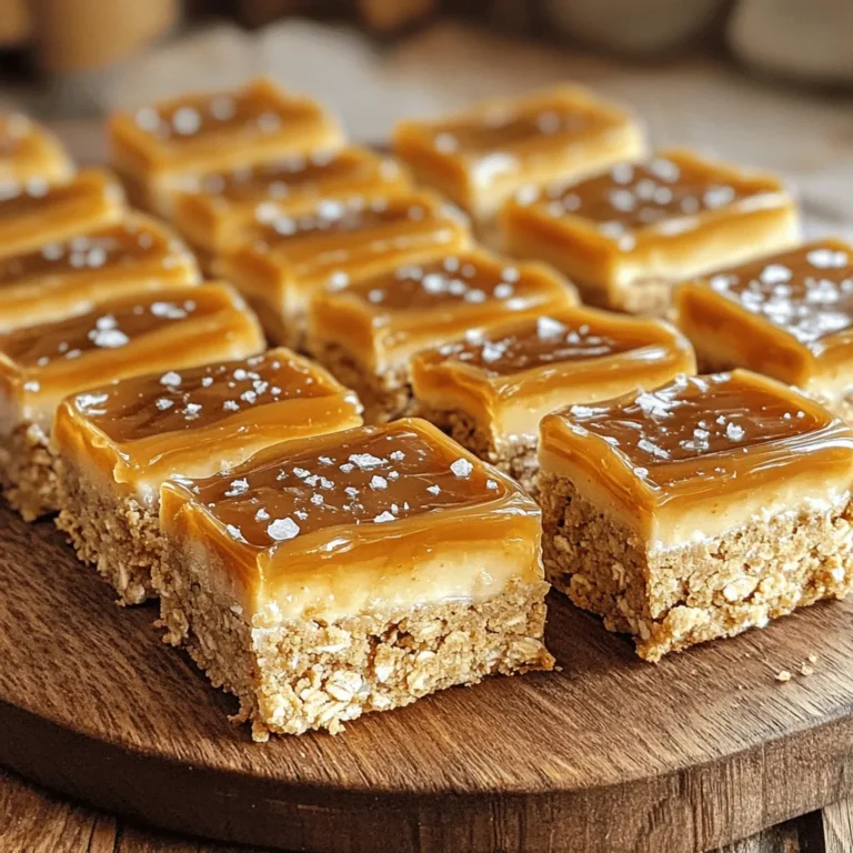 To make No-Bake Caramel Cookie Dough Bars, you will need: - 1 cup almond flour - 1/2 cup rolled oats - 1/4 cup maple syrup - 1/4 cup nut butter (peanut, almond, or cashew) - 1 teaspoon vanilla extract - 1/4 teaspoon salt - 1/2 cup chocolate chips - 1/2 cup caramel sauce (store-bought or homemade) - Sea salt flakes for garnish These ingredients come together to create a sweet and chewy treat. The almond flour gives a nice texture, while the oats add a hearty bite. If you want to mix things up, you can swap some ingredients. Here are a few ideas: - Instead of almond flour, try oat flour or coconut flour. - If you don't have rolled oats, quick oats work too. - Choose any nut butter you like, such as sunflower seed butter for a nut-free option. - For a vegan option, use maple syrup and a plant-based nut butter. These changes can help you adjust to your tastes or dietary needs without losing flavor. To make your bars even more special, consider adding these garnishes: - Drizzle extra caramel sauce on top for extra sweetness. - Sprinkle chopped nuts, like pecans or walnuts, for crunch. - Add a sprinkle of mini chocolate chips for extra chocolate flavor. These garnishes can elevate your No-Bake Caramel Cookie Dough Bars. They also make them look great for sharing or serving at a gathering! First, grab a mixing bowl. You will want to put in 1 cup of almond flour. Next, add 1/2 cup of rolled oats. Mix these two dry ingredients well. This blend gives the bars a nice texture. Now, pour in 1/4 cup of maple syrup. Then, add 1/4 cup of your favorite nut butter. You can use peanut, almond, or cashew butter. Don’t forget the 1 teaspoon of vanilla extract and 1/4 teaspoon of salt. Stir all these together until a thick dough forms. Finally, mix in 1/2 cup of chocolate chips. Make sure they are evenly spread throughout the dough. Now it’s time to prepare your baking dish. Take an 8x8 inch dish and line it with parchment paper. Leave some paper hanging over the sides. This will help you lift out the bars later. After you line the dish, press the cookie dough mixture firmly into the bottom. Use the back of a spatula to smooth it out evenly. This step is key for a good texture in every bite. Once you have the dough smoothed out, it's time for the caramel. Drizzle 1/2 cup of caramel sauce over the pressed dough. Spread it evenly across the top. If you want, save a bit of caramel for later. Now, put the dish in the fridge. Let it chill for at least 1 hour. This will help the bars set and become firm. After they are ready, lift the bars out using the parchment paper. Cut them into squares and sprinkle sea salt flakes on top. This adds a nice sweet and salty touch. To get the right texture for your bars, mix well. Combine the almond flour and oats first. This helps them blend smoothly. When you add the maple syrup and nut butter, stir until the dough feels thick. If it seems dry, add a splash of water or more nut butter. If too wet, just add a bit more almond flour. The dough should hold its shape but not crumble apart. Keep any leftover bars in an airtight container. This keeps them fresh for longer. You can store them in the fridge for up to a week. For longer storage, freeze the bars. Wrap them tightly in plastic wrap or foil before placing them in a freezer bag. They can last for about three months in the freezer. Just thaw them in the fridge when you're ready to eat. When serving, cut the bars into squares for easy sharing. You can drizzle extra caramel sauce on top for a beautiful look. A sprinkle of sea salt flakes adds a nice touch. Serve with a scoop of ice cream or a side of fresh fruit for a fun twist. These bars also pair well with coffee or tea for a perfect snack. {{image_2}} You can change the taste of your bars easily. Try adding nuts like walnuts or pecans. They add crunch and flavor. You can also mix in dried fruit. Dried cherries or cranberries work well. They give a nice chewy texture and sweetness. Get creative with flavors that you love! If you need gluten-free options, almond flour is perfect. It gives a nice texture without gluten. You can also swap rolled oats for gluten-free oats. This way, everyone can enjoy these bars. For a nut-free version, use sun butter instead of nut butter. Chocolate chips can change the taste a lot. Dark chocolate adds a rich flavor. It pairs well with the sweet caramel. Milk chocolate is sweeter and creamier. Use what you like best! You could even mix both for a unique treat. To keep your No-Bake Caramel Cookie Dough Bars fresh, store them in an airtight container. Place parchment paper between layers to avoid sticking. This method helps maintain their texture and flavor. You can freeze these bars for later enjoyment. Wrap them tightly in plastic wrap, then place them in a freezer bag. This prevents freezer burn and keeps them safe for up to three months. When you're ready to eat, thaw them in the fridge overnight. When stored properly in the fridge, these bars last about one week. If you freeze them, they can last up to three months. Just remember to check for any signs of spoilage before eating. Enjoy your tasty treats! Yes, you can use different nut butter. Peanut butter, almond butter, or cashew butter all work well. Each nut butter gives a unique taste. If you have allergies, try sunflower seed butter. It’s a great nut-free option that still binds the bars. Making homemade caramel sauce is easy. Here is how you do it: - In a saucepan, combine 1 cup of sugar and 1/4 cup of water. - Stir until the sugar dissolves. - Heat over medium heat without stirring. Let it cook until it turns golden brown. - Remove from heat and carefully add 1/2 cup of heavy cream. Stir until smooth. - Let it cool before using it on your bars. This sauce adds a rich flavor. Absolutely! You can make these bars in advance. They store well in the fridge for up to a week. Just wrap them tightly in plastic wrap or place them in an airtight container. You can also freeze them for up to three months. This makes them a perfect treat for later! This blog post covered essential ingredients, easy steps, and useful tips for your recipe. You learned about ingredient options and how to mix the dough. We also discussed variations you can use to match your taste. Remember, storing leftovers properly helps keep them fresh. Finally, you can switch ingredients based on dietary needs. Try out the ideas and make this recipe your own. Your kitchen adventure awaits!